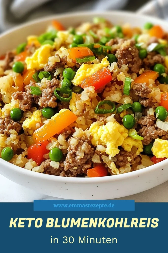 Entdecke unser köstliches Keto Rindfleisch Blumenkohl Rezept für einen gesunden asiatischen Stir-Fry! Dieser Keto Blumenkohlreis ist der perfekte kohlenhydratarme Reisersatz und einfach zuzubereiten. Mit frischem Gemüse und zartem Rinderhackfleisch ist dieses Gericht nicht nur nahrhaft, sondern auch unglaublich lecker. Probiere es aus und genieße gesunde Blumenkohlrezepte in deiner Ernährung! Speichere das Rezept für später! #KetoBlumenkohlreis #RindfleischBlumenkohlRezept #KetoStirFry #GesundeBlumenkohlrezepte