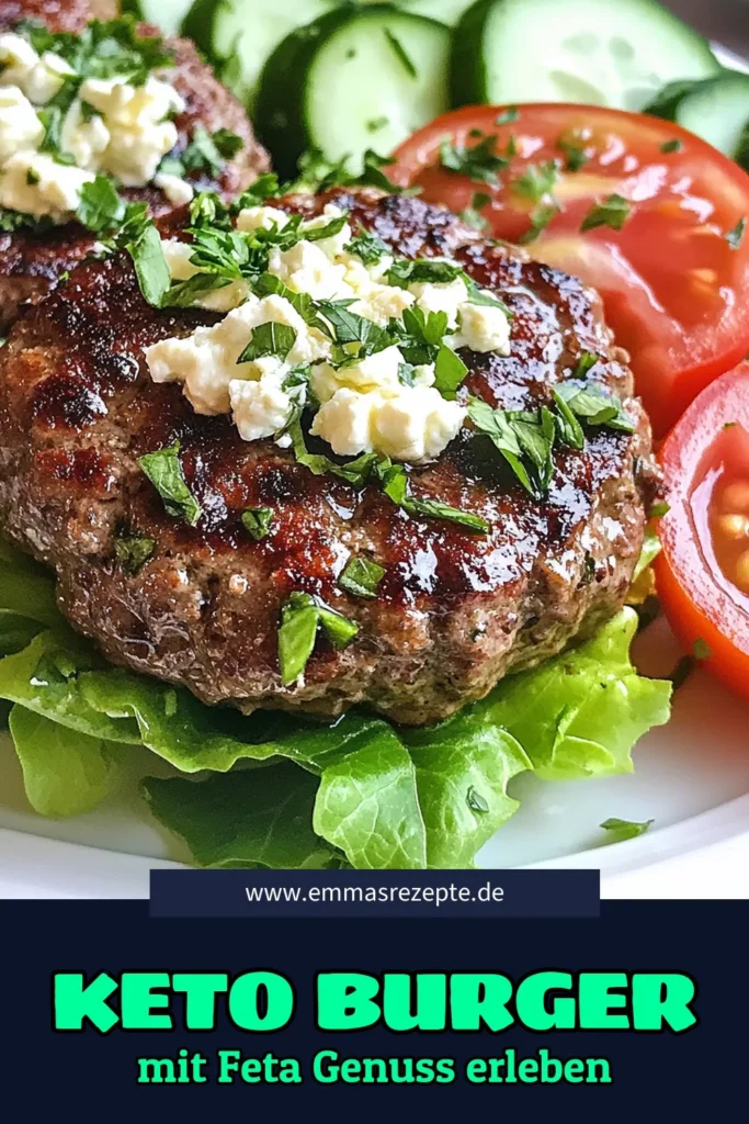 Entdecke die köstlichen Keto Feta Beef Burgers, die perfekten gesunden Burger mit Feta! Dieses Rinderhack Keto Rezept vereint saftiges Rinderhackfleisch mit aromatischem Feta-Käse und frischen Kräutern. Ideal für kohlenhydratarme Ernährung und eine griechische Feta Burger-Variante. Probiere unser einfaches Rezept aus und genieße die gesunden Aromen! Speichere es für dein nächstes BBQ! #KetoFetaBurger #GesundeBurger #KohlenhydratarmeRezepte #RinderhackKetoRezept