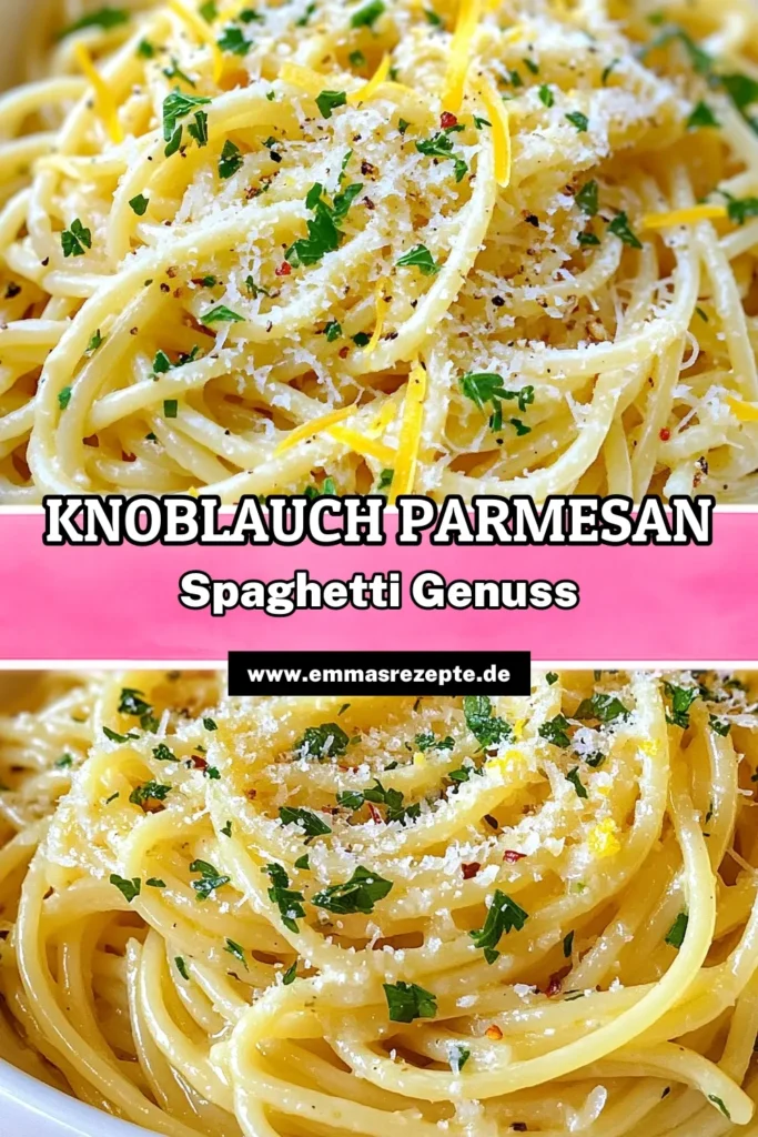 Entdecke dieses köstliche Knoblauch Parmesan Spaghetti Rezept, das deine Woche aufpeppt! Diese einfache Pasta mit Knoblauch kombiniert herzhaften Parmesan und eine cremige Knoblauch Soße für schnellen Genuss. Perfekt für ein italienisches Spaghetti Gericht an einem Abend, wenn die Zeit knapp ist. Probiere unser schnelles Pasta Rezept aus und erfreue dich an diesen Aromen! Speichere es für später und koche mit Freunden! #KnoblauchParmesanSpaghetti #SchnellePasta #EinfachePasta #ItalienischeGerichte