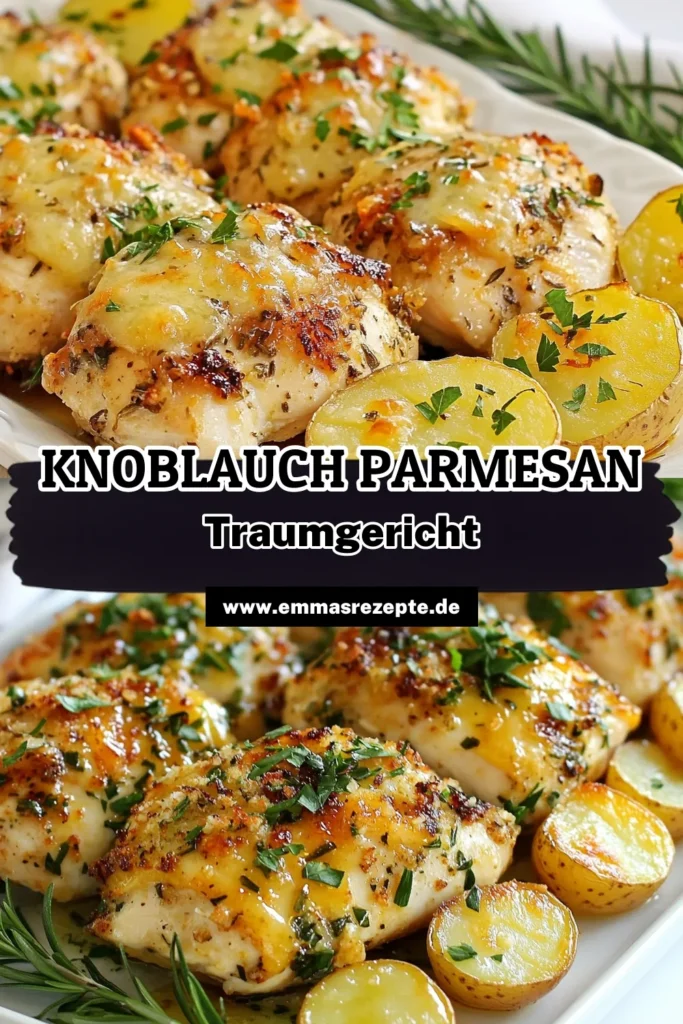 Entdecke das köstliche Rezept für Knoblauch Parmesan Hühnchen mit Kartoffeln! Dieses einfache Hühnchenrezept kombiniert zartes Hühnchen mit knusprigen Babykartoffeln und aromatischen Gewürzen, perfekt für ein schnelles Abendessen. Genieße den intensiven Geschmack von Parmesan und Knoblauch in jedem Bissen. Probiere es aus und lade deine Freunde zum Nachkochen ein! #KnoblauchParmesanHühnchen #HühnchenMitKartoffeln #ParmesanRezepte #EinfachesHühnchenrezept