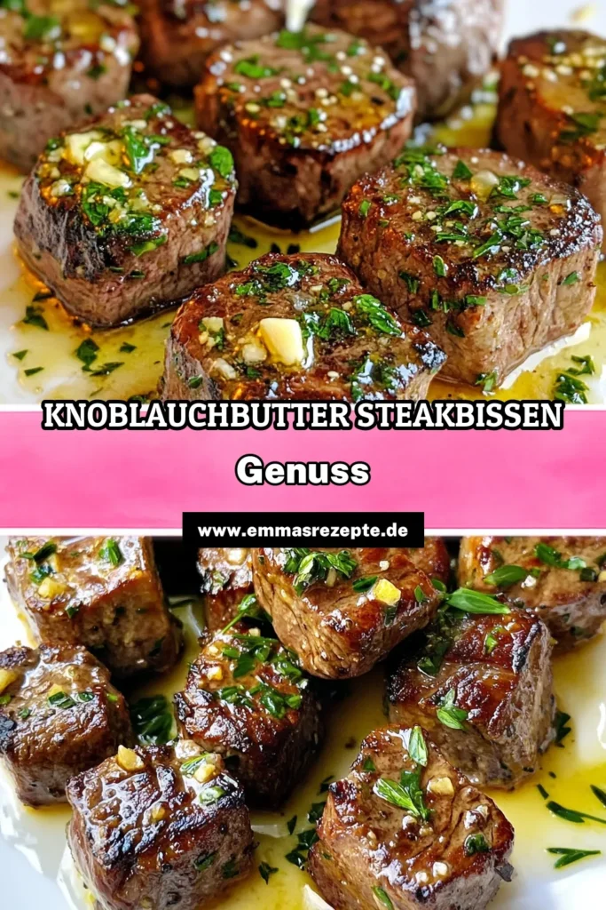 Entdecke das köstliche Rezept für Knoblauchbutter Steakbissen, perfekt für ein schnelles und einfaches Abendessen! Dieses Rinderfilet Rezept verwendet saftige Steakbissen, die in einer aromatischen Knoblauch Butter Rezept Schwebe gebraten werden. Hole dir tolle Steak Marinade Ideen und zaubere ein Gericht, das alle beeindruckt. Probiere es heute aus! #SteakbissenEinfach #KnoblauchbutterSteak #RinderfiletRezept #SteakMarinadeIdeen