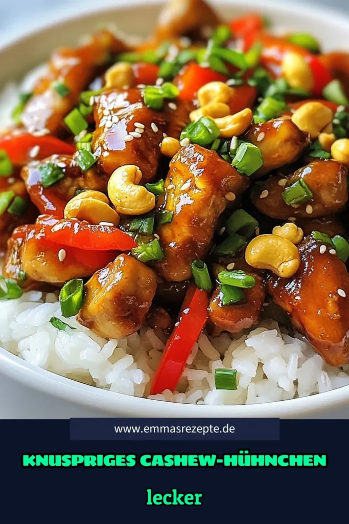 Entdecke das Rezept für knuspriges Cashew-Hühnchen – ein perfektes Beispiel für asiatische Hühnchengerichte! Mit saftigem Hähnchen und knackigen Cashewkernen ist dieses Gericht ideal für ein schnelles Abendessen mit Hähnchen und bleibt dabei gesund. Probiere diese köstlichen Hähnchenrezepte mit Cashew und kreiere ein Geschmackserlebnis, das du lieben wirst. Jetzt nachkochen und genießen! #CashewHühnchen #Hähnchenrezepte #schnellesAbendessen #asiatischeKüche