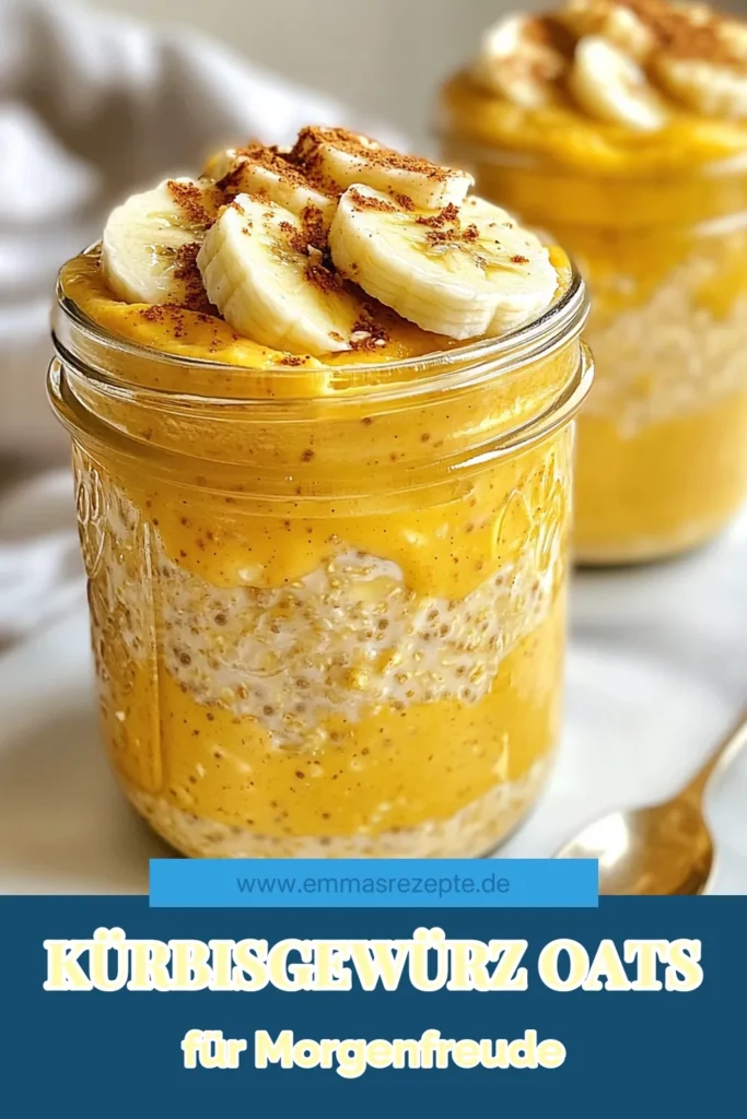 Starte deinen Tag mit unseren leckeren Kürbisgewürz Overnight Oats! Diese gesunden Frühstücksrezepte sind perfekt für einen einfachen Start in den Morgen. Mit Kürbispüree, zarten Haferflocken und warmen Gewürzen bieten diese veganen Haferflocken Rezepte die ideale Kombination aus Geschmack und Nährstoffen. Probiere diese einfachen Overnight Oats aus und genieße ein wunderbar nahrhaftes Frühstück! Speichere das Rezept jetzt! #KürbisgewürzOvernightOats #gesundeFrühstücksrezepte #vegan #KürbispüreeRezepte