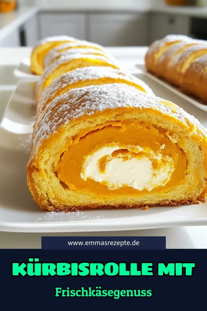 Entdecken Sie die köstliche Kürbis Delight Rolle, ein perfekter Genuss für jeden Anlass! Mit einfachen Zutaten wie Weizenmehl, Eiern und einer cremigen Frischkäsefüllung zaubern Sie in kürzester Zeit einen herbstlichen Klassiker. Ideal für Ihre nächste Feier oder als süße Leckerei für zwischendurch. Lassen Sie sich inspirieren und klicken Sie durch für die vollständige Rezeptanleitung! #KürbisRolle #Backen #KürbisRezepte #Dessertideen