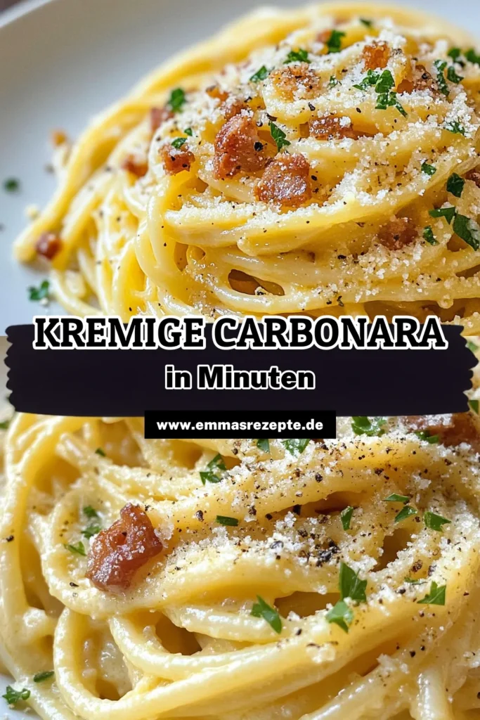 Entdecke das perfekte Carbonara Rezept mit dieser ultimativen Spaghetti Carbonara! Dieses einfache Pasta Rezept vereint die köstlichen Aromen von knuspriger Pancetta und cremigem Pecorino Romano Käse. In nur 25 Minuten zauberst du ein italienisches Pasta Gericht, das deine Gäste begeistern wird. Lass dir dieses köstliche Gericht nicht entgehen und speichere es für dein nächstes Abendessen! #Carbonara #SpaghettiCarbonara #ItalienischePasta #PastaRezepte