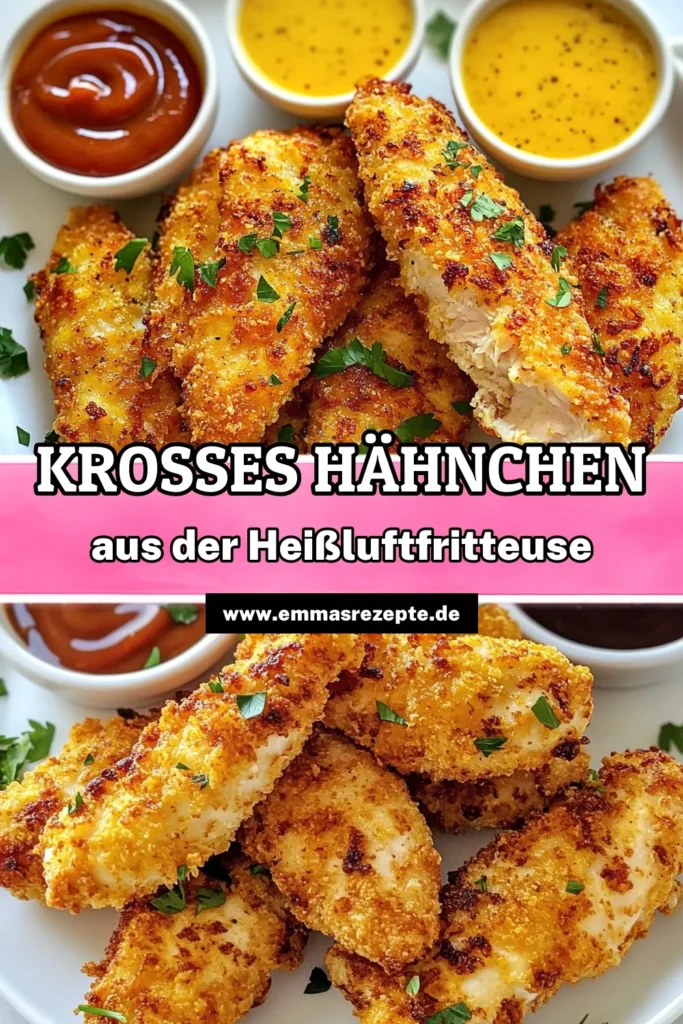 Entdecke das Rezept für knusprige Hähnchenstreifen aus dem Air Fryer! Diese Crispy Hähnchenstreifen sind einfach zuzubereiten und perfekt für einen Snack oder als Hauptgericht. Mit einer delikaten Buttermilch Hähnchenpanade und Panko Hähnchen zubereiten, gelingt dir das knusprige Hähnchenrezept im Handumdrehen. Probiere es aus und teile das Ergebnis! Genieße das Beste aus der Heißluftfritteuse! #CrispyHähnchenstreifen #AirFryerRezept #KnusprigeHähnchen #ButtermilchHähnchen