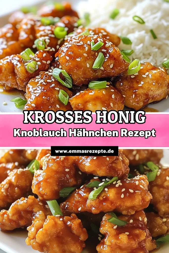 Entdecken Sie unser köstliches Chinesisches Honig-Knoblauch-Hähnchen – ein knuspriges Hähnchenrezept, das Ihre Geschmacksknospen verzaubert! Frittierte Hähnchenstücke treffen auf eine süße und würzige Honig-Knoblauch-Sauce. Ideal für ein schnelles, asiatisches Hähnchen Rezept, das alle lieben werden. Perfekt für Familientreffen oder ein leckeres Abendessen. Speichern Sie dieses Rezept für Ihre nächste Kochaktion! #HonigKnoblauchHähnchen #KnusprigesHähnchenrezept #AsiatischeKüche #FrittierteHähnchenstücke
