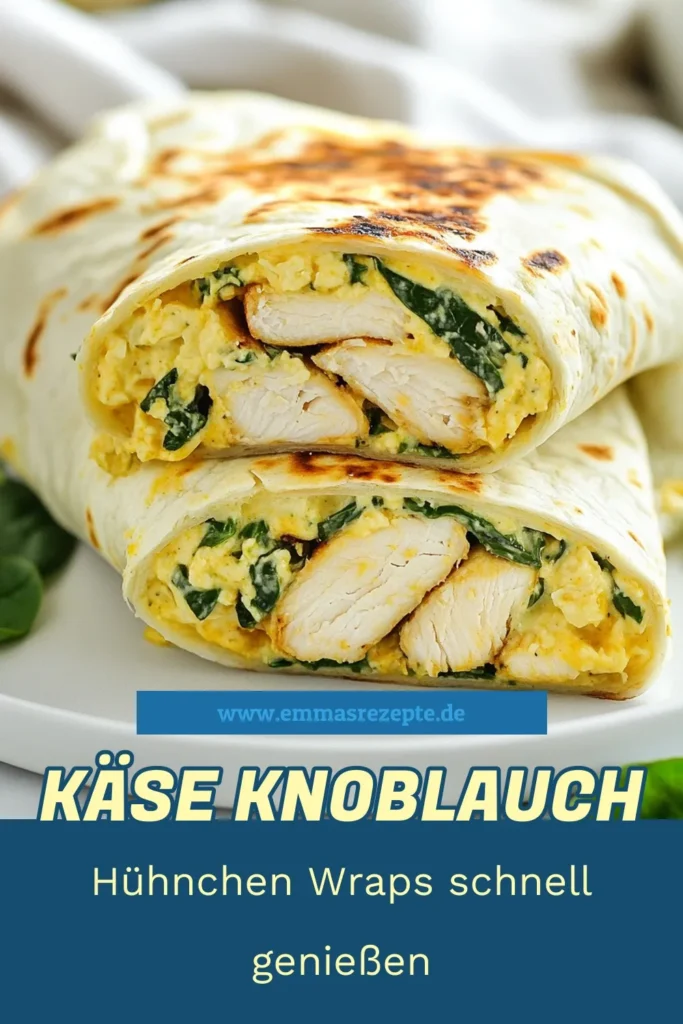 Entdecken Sie köstliche Käse-Knoblauch-Hühnchen-Wraps, das perfekte Hähnchenwraps Rezept für jeden Anlass! Diese gesunden Tortilla Rezepte sind einfach zuzubereiten und beinhalten eine cremige Knoblauchmischung, die jedem Biss Geschmack verleiht. Ideal für ein schnelles Abendessen oder als Snack! Verwöhnen Sie sich mit italienischen Kräuter Hühnchengerichte und speichern Sie dieses Rezept! #KäseKnoblauchHühnchenWraps #HähnchenwrapsRezept #GesundeTortillaRezepte #CremigeKnoblauchmischung