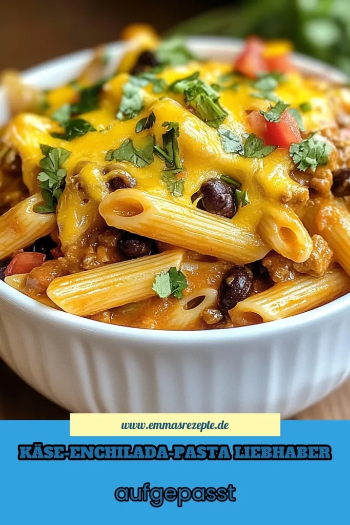 Entdecke das köstliche Käse-Enchilada-Pasta Rezept, das deine Abendessen verwandelt! Diese einfache Pasta Rezept kombiniert zarte Penne-Nudeln mit mexikanischen Aromen, schwarzen Bohnen und geschmolzenem Käse. Ideal für ein schnelles Familienessen oder eine Party. Probiere unser mexikanisches Pasta Gerichte aus und genieße den Käsegenuss! Teile und speichere dieses Rezept für dein nächstes Kochabenteuer. #KäseEnchiladaPasta #PastaRezept #mexikanischePasta #einfachePastaRezepte