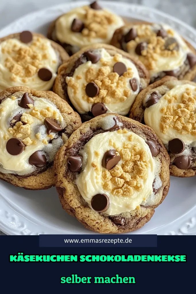 Entdecke unser köstliches Schokoladen-Kekse Rezept mit einer einzigartigen Käsekuchenfüllung! Diese Frischkäse Kekse sind mit zartschmelzenden Schokoladenstückchen und knusprigen Graham-Crackern verfeinert. Perfekt für jede Gelegenheit, sind diese Schokoladenstückchen Kekse einfach zuzubereiten. Probiere unser einfaches Keksrezept aus und beeindrucke Familie und Freunde! Jetzt speichern und nachbacken! #Kekse #Schokoladenkekse #Käsekuchen #Backen