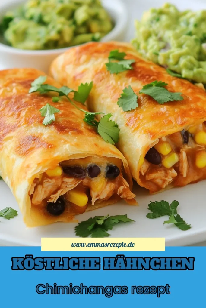 Entdecke das köstliche Hähnchen-Chimichangas Rezept, das deine Geschmacksknospen verzaubern wird! Diese leckeren Chimichangas sind gefüllte Tortillas mit herzhaftem Hähnchen, schwarzen Bohnen und Käse. In der mexikanischen Küche sind sie ein echter Hit. Einfach zuzubereiten und perfekt zum Frittieren! Probiere sie aus und genieße diese Geschmacksexplosion. Jetzt nachkochen! #HähnchenChimichangas #MexikanischeKüche #LeckereChimichangas #GefüllteTortillas