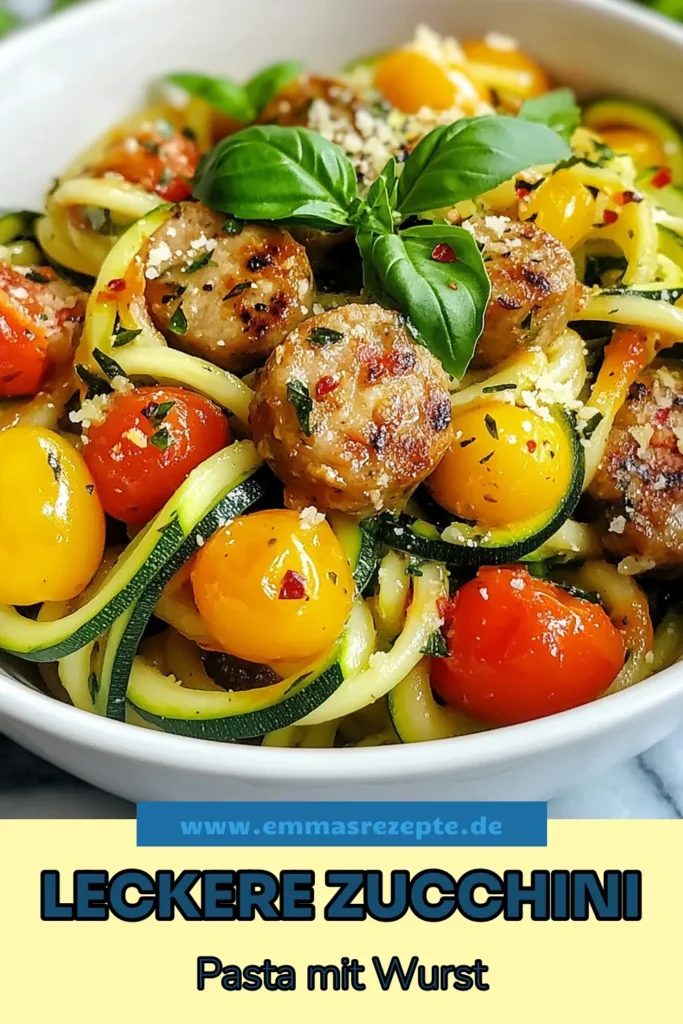 Entdecke dieses köstliche Zucchini-Pasta Rezept mit Hähnchenwurst! Ideal für gesunde Pasta Ideen und schnelle Zucchini Rezepte. In nur 20 Minuten zauberst du ein schmackhaftes italienisches Pfannengericht, das leicht und nahrhaft ist. Perfekt für ein schnelles Abendessen! Lass dir dieses Rezept nicht entgehen – speichere es dir und probiere es aus! #ZucchiniPasta #Hähnchenwurst #GesundeIdeen #ItalienischeKüche