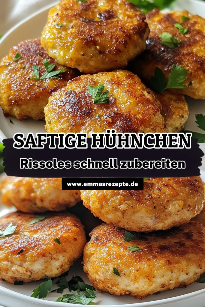 Entdecke das beste Hühnchen-Risolle Rezept für herzhafte Hühnchen Patties! Dieses einfache Hühnchen Rezept vereint gegrilltes Hähnchenfleisch, frische Kräuter und Gewürze zu köstlichen Rissole mit Hähnchen. Perfekt für ein schnelles Abendessen oder als Snack. Probiere es aus und genieße diese gefüllten Hähnchenröllchen! Speichere das Rezept für später! #HühnchenRissole #einfacheHühnchenRezepte #geflügelgerichte #RissoleMitHähnchen