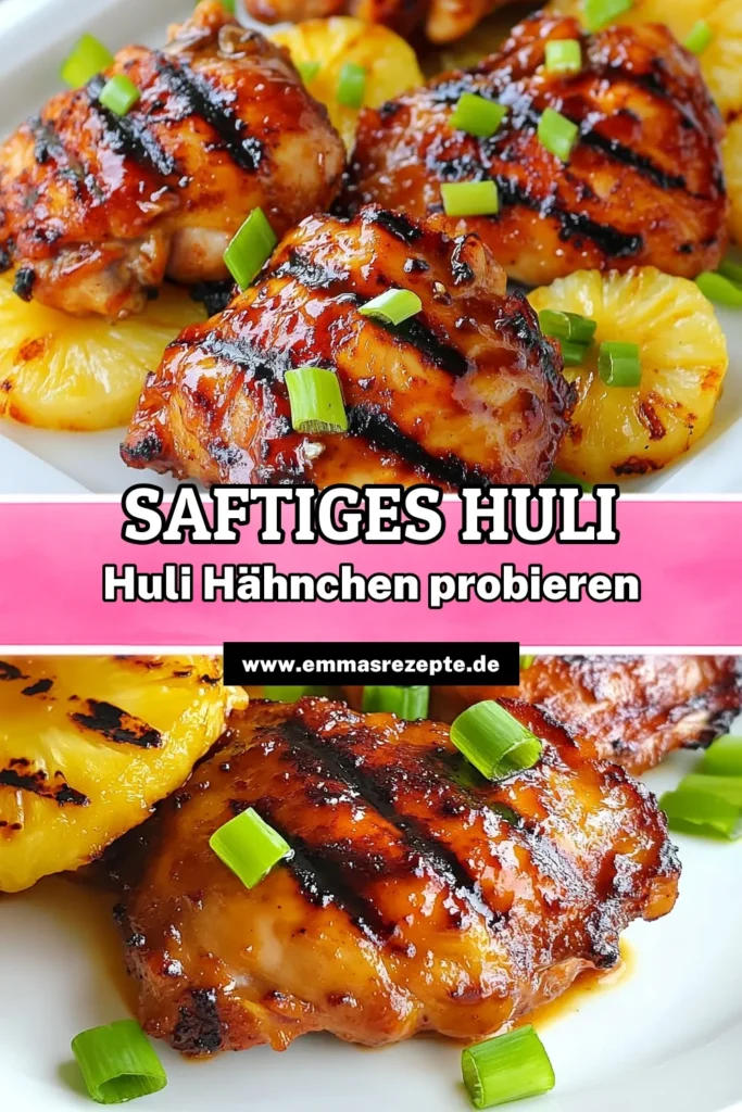 Entdecke das köstliche Hawaiianische Grillrezept für Huli Huli Hähnchen! Mit marinierten Hähnchenschenkeln in einer süß-salzigen Marinade und perfekt gegrillten Ananas wird dieses tropische Rezept zum Highlight deines Grillabends. Ideal für jedes BBQ oder Sommerfest. Probiere es aus und lass dich von den Aromen der Tropen verzaubern! Jetzt speichern und gleich nachgrillen! #HuliHuliHähnchen #Grillrezepte #TropischeRezepte #AnanasGrillen