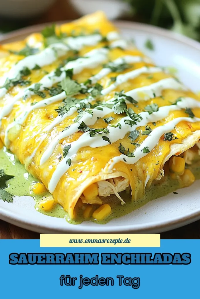 Entdecken Sie unser einfaches und schnelles Hühnchen Enchiladas Rezept mit Sauerrahm! Diese köstlichen Sauerrahm Enchiladas sind mit zartem, zerrupftem Hühnchen, frischen Zutaten und einer würzigen grünen Enchiladasoße gefüllt. Perfekt für jede Gelegenheit! Verpassen Sie nicht dieses mexikanische Hühnchen Rezept, das garantiert begeistert. Jetzt ausprobieren und speichern! #SauerrahmEnchiladas #HühnchenEnchiladasRezept #grüneEnchiladas #schnelleEnchiladas