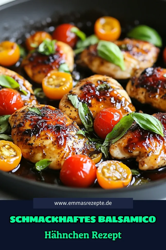 Entdecke unser einfaches Hähnchenrezept für Balsamico-Hähnchen, das in nur einer Pfanne zubereitet wird! Dieses köstliche One Pan Gericht kombiniert saftige marinierte Hähnchenbrust mit zarten Kirschtomaten. Perfekt für ein schnelles und schmackhaftes Abendessen. Lass dich von den Aromen begeistern und klicke auf „Speichern“, um das Rezept auszuprobieren! #BalsamicoHähnchen #OnePanGericht #HähnchenMitKirschtomaten #EinfachesHähnchenrezept