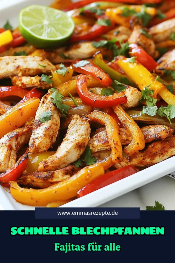 Entdecken Sie das köstliche Rezept für Blechpfannen-Hähnchen-Fajitas, ideal für schnelle Abendessen! Diese einfachen Hähnchen-Fajitas sind nicht nur gesund, sondern auch schnell zubereitet im Ofen. Mit saftigem Hähnchen, buntem Gemüse und köstlichen Gewürzen sind sie der perfekte Genuss. Perfekt für die ganze Familie. Probieren Sie es aus und lassen Sie sich von diesem gesunden Fajitas-Rezept begeistern! 📌 Teilen Sie Ihre Kreationen! #HähnchenFajitas #schnelleRezepte #gesundessen #OfenFajitas