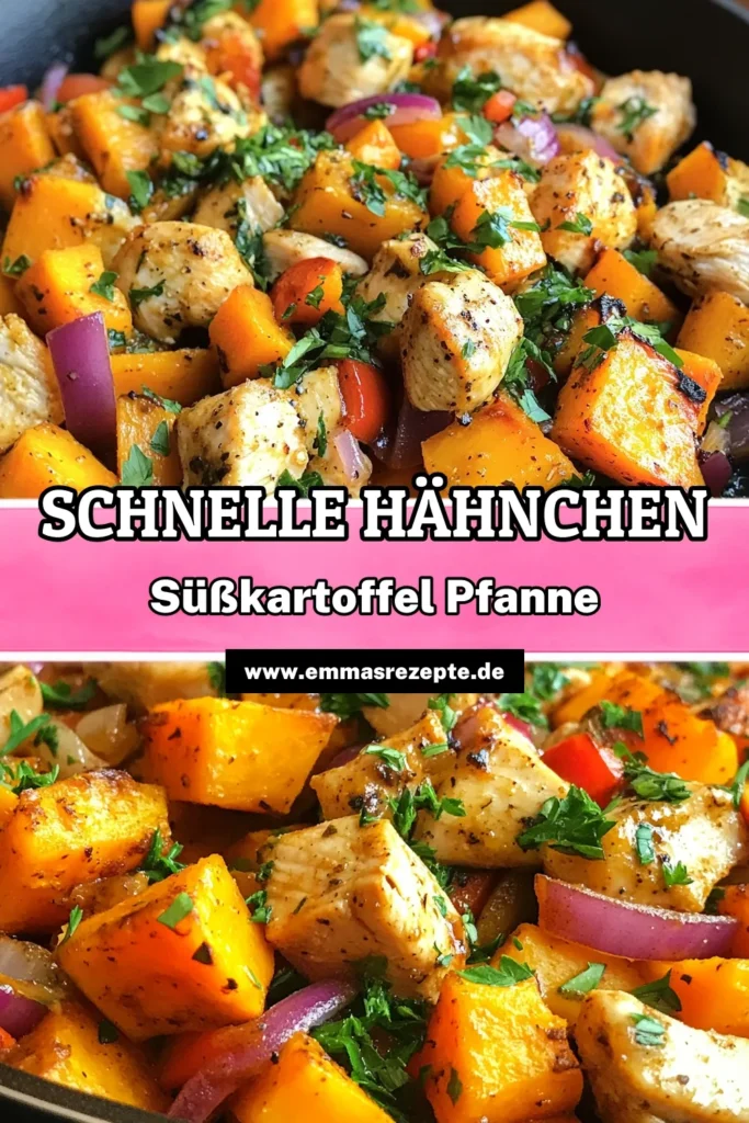 Entdecke dieses köstliche Rezept für eine Hähnchen-Süßkartoffel-Pfanne, das perfekte Beispiel für gesunde Hähnchenrezepte und einfache Süßkartoffelgerichte. In nur 30 Minuten bereit, eignet sich dieses Pfannengericht mit Hähnchen ideal für schnelle Abendessen. Überzeuge dich selbst von diesem leckeren und nahrhaften Gericht! Speichere das Rezept und koche es heute Abend! #HähnchenSüßkartoffelPfanne #GesundeHähnchenrezepte #SchnelleAbendessen #PfannengerichteMitHähnchen