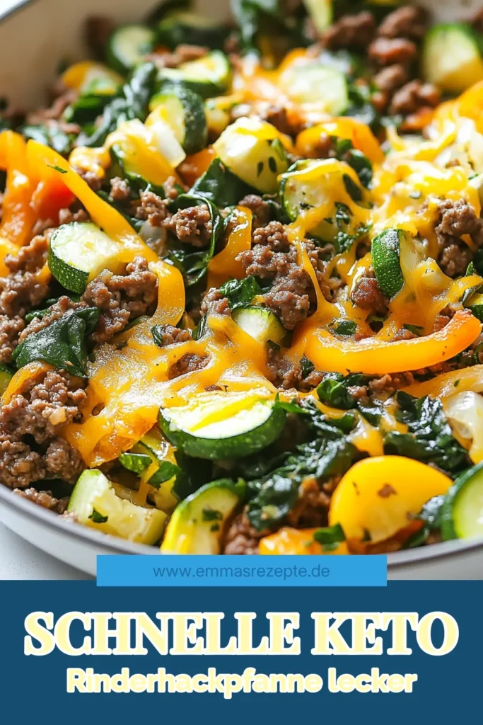 Entdecken Sie dieses köstliche Rezept für eine schnelle Keto Rinderhackpfanne, das gesunde Rindergerichte neu definiert! Mit magerem Rinderhack, frischer Zucchini und aromatischem Gemüse ist es eines der besten schnellen Keto Rezepte. Ideal für kohlenhydratarme Pfannenrezepte. Bereiten Sie in nur 25 Minuten ein leckeres Abendessen zu. Speichern Sie das Rezept und teilen Sie die Freude an gesunder Ernährung! #KetoRinderhackpfanne #schnelleKetoRezepte #gesundeRindergerichte #kohlenhydratarmePfannenrezepte