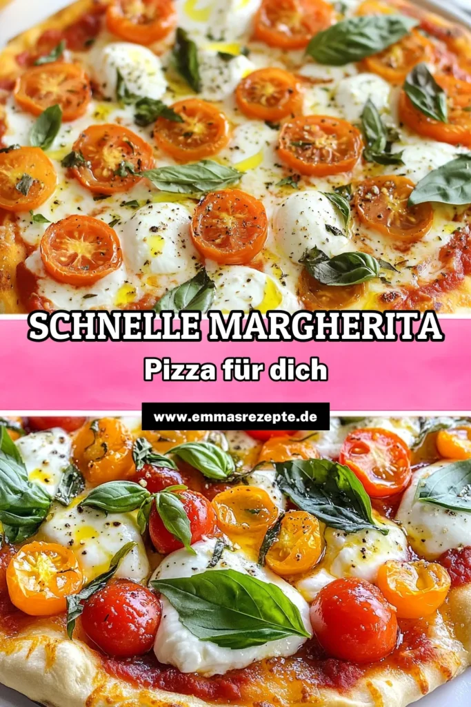 Entdecke, wie einfach es ist, eine schnelle Margherita-Pizza selbst zu machen! Mit diesem hausgemachten Pizza Rezept zauberst du eine frische Pizza mit Mozzarella, Kirschtomaten und frischem Basilikum in nur 22 Minuten. Perfekt für ein schnelles Abendessen oder einen gemütlichen Abend. Probiere es aus und teile deine Kreation! #SchnelleMargheritaPizza #EinfachePizzaSelbstMachen #FrischePizzaMitMozzarella #PizzaMitKirschtomatenUndBasilikum
