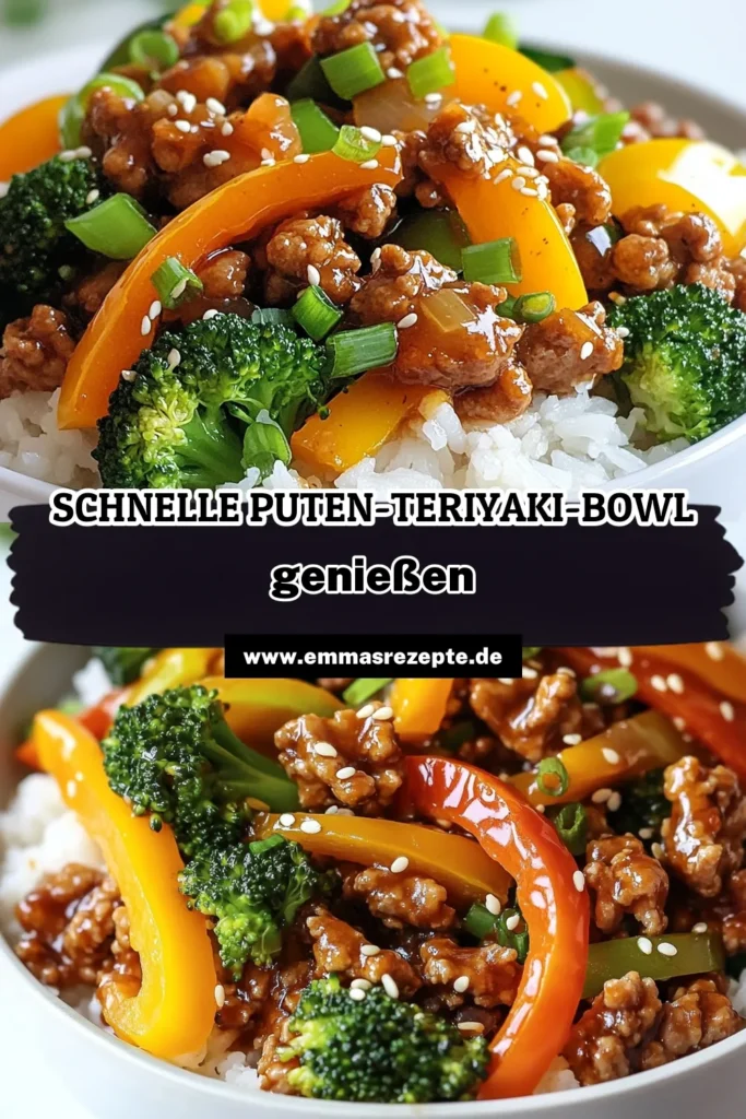 Entdecken Sie die köstliche Puten-Teriyaki-Reis-Bowl – ein einfaches und gesundes Rezept mit Jasminreis, das perfekt in Ihre asiatischen Bowls passt. Dieses leckere Putenrezept vereint mageres Putenhackfleisch mit frischem Gemüse und einer würzigen Sojasauce. Ideal für gesunde Reisgerichte, die schnell zubereitet sind. Probieren Sie es aus und teilen Sie Ihre Kreationen! #PutenTeriyaki #GesundeReisgerichte #AsiatischeBowls #LeckerePutenrezepte