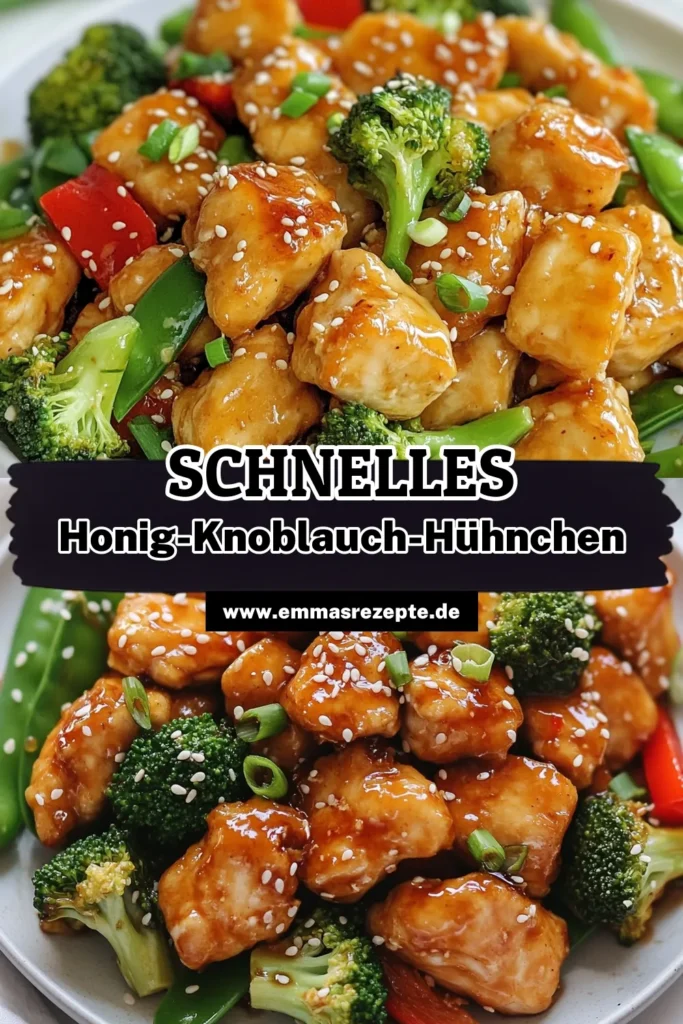 Entdecken Sie unser einfaches und leckeres Rezept für Honig-Knoblauch-Hühnchen mit Gemüse! Dieses gesunde Hühnchenrezept kombiniert saftiges Hühnchen mit frischem Gemüse, perfekt für schnelle Abendessen Rezepte. Damit bringen Sie asiatische Hühnchen-Gerichte in Ihre Küche, die garantiert begeistern. Kochen Sie noch heute und genießen Sie den süß-würzigen Genuss! Speichern Sie dieses Rezept für die nächste Mahlzeit! #HonigKnoblauchHühnchen #gesundesHühnchenrezept #schnelleAbendessen #asiatischeHühnchenGerichte