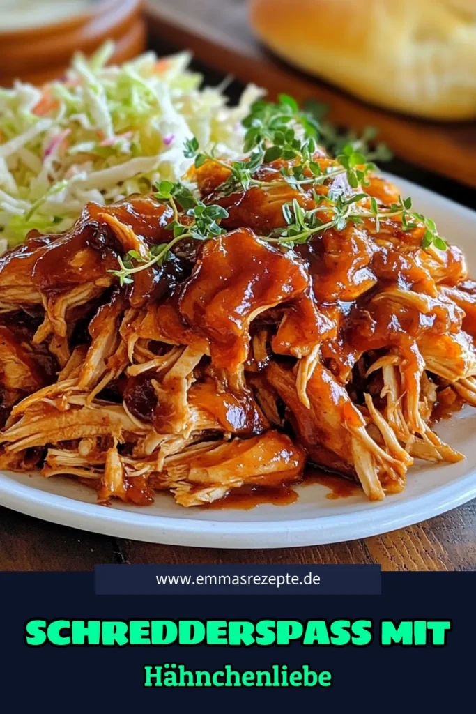 Entdecken Sie dieses herzhafte Geschredderte Hähnchen Rezept, das im Slow Cooker zubereitet wird! Perfekt für BBQ-Liebhaber, kombiniert es zarte Hähnchenbrustfilets mit köstlicher Barbecue-Sauce und optionalem Coleslaw für den perfekten Genuss. Einfach zuzubereiten und ideal für Ihre nächste Feier! Speichern Sie das Rezept für einfaches BBQ Hähnchen mit Coleslaw und begeistern Sie Familie und Freunde. #PulledChicken #SlowCookerRezept #BBQGenuss #einfachesKochen