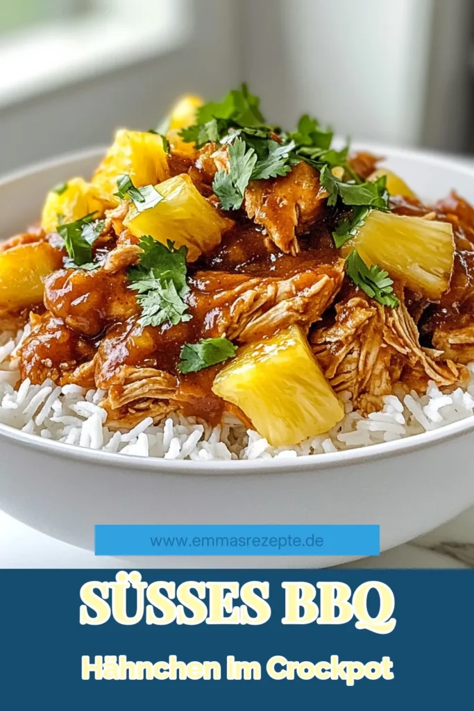 Entdecke unser köstliches Ananas BBQ Hähnchen, das mit diesem einfachen Crockpot Hähnchenrezept zum Leben erweckt wird. Mit saftigen Hähnchenbrustfilets, aromatischem Ananassaft und herzhafter BBQ-Sauce zauberst du ein unwiderstehliches Gericht. Das langsame Kochen lässt die Aromen perfekt verschmelzen. Perfekt für ein entspanntes Abendessen! Probiere es jetzt aus! #AnanasBBQHähnchen #CrockpotHähnchenrezept #HähnchenmitAnanas #BBQSauceHähnchen
