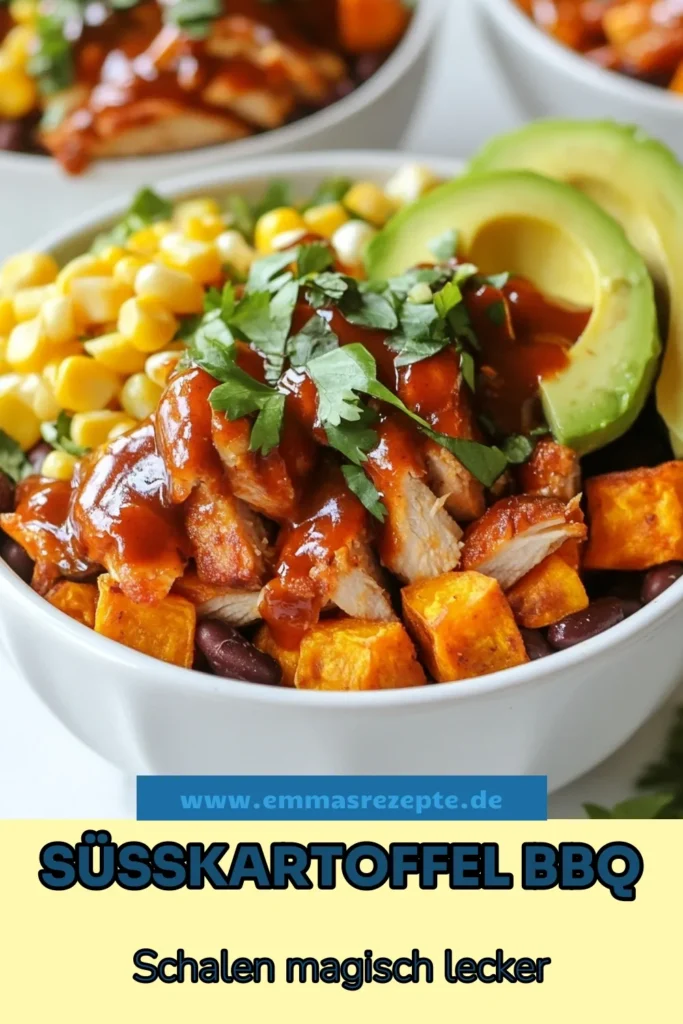 Entdecke das köstliche BBQ Hähnchen Rezept in bunten Süßkartoffel Schalen! Diese gesunden BBQ Rezepte sind perfekt für jede Gelegenheit und einfach zuzubereiten. Mit saftigem Hähnchen und einer Tex-Mex Hähnchengericht-Kombination aus schwarzem Bohnen und Avocado sind sie ein wahrer Genuss. Perfekt für Meal Prep oder als schnelles Abendessen. Probiere es noch heute aus und teile deine Kreation! #BBQ #gesundeRezepte #Süßkartoffeln #einfacheHähnchenrezepte