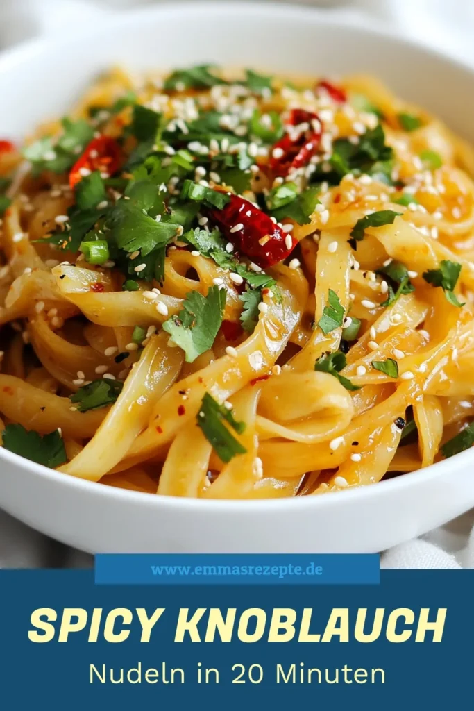 Entdecke das perfekte Rezept für Spicy Garlic Noodles! Diese Asiatischen Chili Nudeln sind einfach zuzubereiten und ideal für ein schnelles Pfannengericht. Mit flachen Reisnudeln, aromatischem Knoblauch, frischen Chilischoten und einer köstlichen Sojasauce sind sie ein wahres Geschmackserlebnis. Probiere jetzt unser Reisnudeln Rezept und zaubere in nur 20 Minuten ein leckeres Gericht. Teile und speichere es für inspiriertes Kochen! #SpicyGarlicNoodles #ReisnudelnRezept #AsiatischeChiliNudeln #EinfachNudelnMitKnoblauch