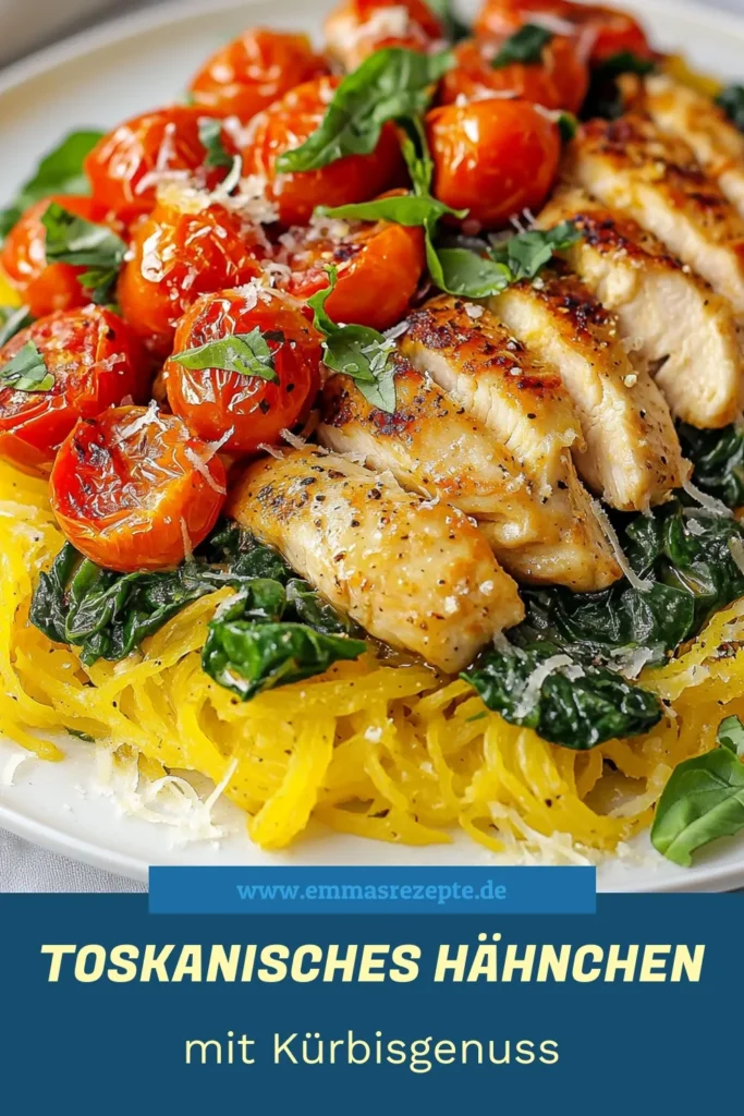 Entdecken Sie dieses köstliche Toskanisches Hähnchen Rezept mit Spaghetti Kürbis Gericht, das perfekt in die italienische Küche passt! Dieses gesunde Hähnchen Rezept vereint zarte Hähnchenbrust mit dem aromatischen Geschmack von Kürbis Spaghetti. Ideal für eine nährstoffreiche Mahlzeit, die einfach zuzubereiten ist. Lassen Sie sich dieses gesunde Gericht nicht entgehen und probieren Sie die Kürbis Spaghetti Zubereitung noch heute aus! #toskanischesHähnchen #gesundessen #italienischeKüche #SpaghettiKürbis