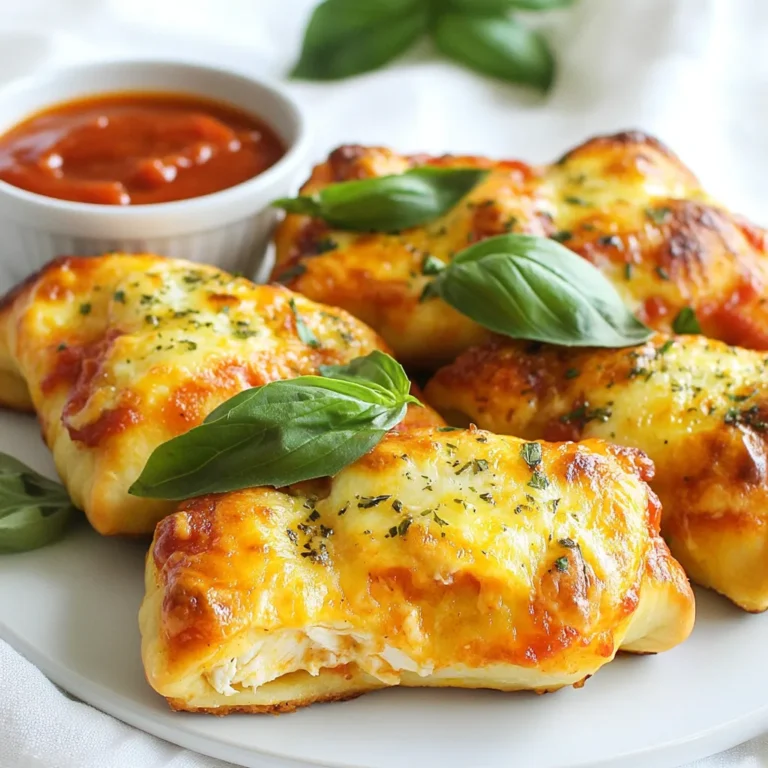 Für Hühnchen Parmesan Kissen brauchen Sie: - 2 Tassen gekochtes und zerrissenes Hühnchen - 1 Tasse geriebener Mozzarella-Käse - 1/2 Tasse geriebener Parmesan-Käse - 1/2 Tasse Marinara-Sauce (plus extra zum Servieren) Diese Zutaten geben den Kissen ihren vollen Geschmack. Das zerrissene Hühnchen sorgt für eine saftige Füllung. Der Mozzarella und Parmesan bringen einen tollen Käsegeschmack. Die Gewürze sind wichtig für den Geschmack: - 1 Teelöffel Knoblauchpulver - 1 Teelöffel italienische Gewürzmischung - Salz und Pfeffer nach Geschmack Diese Gewürze bringen die Aromen zusammen. Knoblauchpulver fügt Tiefe hinzu. Die italienische Mischung gibt einen Hauch von Kräutern und Gewürzen. Für den Teig verwenden wir: - 1 Päckchen Blätterteig (2 Blätter) - 1 Ei (für die Ei-Wäsche) - Frische Basilikumblätter (zum Garnieren) Blätterteig macht die Kissen knusprig und leicht. Das Ei sorgt für eine goldene Farbe beim Backen. Die Basilikumblätter sind eine schöne Garnitur und bringen Frische. {{ingredient_image_2}} Heize deinen Ofen auf 200°C (400°F) vor. Bereite ein Backblech vor, indem du es mit Backpapier auslegst. Das Backpapier hilft, die Kissen nicht festzukleben. Nimm eine große Rührschüssel und gebe das gekochte Hühnchen hinein. Füge den geriebenen Mozzarella und Parmesan hinzu. Gib auch die Marinara-Sauce, Knoblauchpulver, die italienische Gewürzmischung, Salz und Pfeffer dazu. Rühre alles gut um, bis die Mischung gleichmäßig ist. Die Füllung sollte lecker und cremig sein. Rolle ein Blatt Blätterteig auf einer leicht bemehlten Fläche aus. Mache den Teig etwa 3 mm dick. Schneide das Blatt in vier gleich große Quadrate. Platziere einen Esslöffel der Hühnchenfüllung in die Mitte jedes Quadrats. Falte die Ecken über die Füllung, um ein Kissen zu formen. Drücke die Ränder fest zusammen, damit die Füllung nicht herausfällt. Wiederhole den Vorgang mit dem zweiten Blätterteigblatt. Schlage das Ei in einer kleinen Schüssel auf und bestreiche die Oberseite jedes Kissens mit dem Ei. Lege die Kissen auf das Backblech und backe sie 20-25 Minuten lang, bis sie goldbraun sind. Lass die Kissen nach dem Backen kurz abkühlen. Serviere sie warm mit Marinara-Sauce und frischen Basilikumblättern. Um die perfekte Füllung für Hühnchen Parmesan Kissen zu machen, mischen Sie gut. Verwenden Sie: - 2 Tassen gekochtes, zerrissenes Hühnchen - 1 Tasse geriebenen Mozzarella-Käse - 1/2 Tasse geriebenen Parmesan-Käse - 1/2 Tasse Marinara-Sauce - 1 Teelöffel Knoblauchpulver - 1 Teelöffel italienische Gewürzmischung - Salz und Pfeffer nach Geschmack Diese Mischung gibt viel Geschmack. Achten Sie darauf, dass alles gleichmäßig vermischt ist. Ein guter Tipp: Lassen Sie die Füllung etwas abkühlen. So bleibt der Blätterteig schön knusprig. Heizen Sie den Ofen auf 200°C vor. Ein gut vorbereitetes Backblech ist wichtig. Verwenden Sie Backpapier, damit nichts kleben bleibt. Rollen Sie den Blätterteig dünn aus. Achten Sie darauf, gleichmäßige Quadrate zu schneiden. Wenn Sie die Kissen füllen, seien Sie großzügig, aber nicht zu viel. So vermeiden Sie ein Überlaufen. Bestreichen Sie die Oberseite der Kissen mit Ei für eine goldene Farbe. Backen Sie sie 20-25 Minuten lang. Sie sollten knusprig und goldbraun sein. Eine schöne Präsentation macht Spaß. Garnieren Sie die Kissen mit frischen Basilikumblättern. Das sieht nicht nur gut aus, sondern gibt auch Frische. Servieren Sie die Kissen mit zusätzlicher Marinara-Sauce in einer kleinen Schüssel. So kann jeder nach Belieben dippen. Wenn Sie möchten, können Sie auch etwas Parmesan darüber streuen. Das gibt einen tollen Geschmack und sieht einladend aus. Pro Tipps Frisch ist besser: Verwenden Sie frisches Hühnchen anstelle von gefrorenem, um den besten Geschmack und die beste Textur zu erzielen. Teig richtig ausrollen: Achten Sie darauf, den Blätterteig gleichmäßig auf etwa 3 mm Dicke auszurollen, damit die Kissen gleichmäßig backen. Variieren Sie die Füllung: Experimentieren Sie mit verschiedenen Käsesorten oder fügen Sie Gemüse wie Spinat oder Paprika hinzu, um mehr Geschmack und Nährstoffe zu integrieren. Richtige Backzeit: Behalten Sie die Kissen während des Backens im Auge, da die Backzeit je nach Ofen variieren kann. Sie sollten goldbraun und aufgebläht sein. {{image_4}} Möchten Sie eine vegetarische Version? Verwenden Sie stattdessen zerdrückte Kichererbsen oder Tofu. Diese Zutaten bieten eine ähnliche Textur und einen tollen Geschmack. Fügen Sie auch Gemüse wie Spinat oder Paprika hinzu. So erhalten Sie mehr Nährstoffe und Farbe. Achten Sie darauf, die Gewürze gut zu mischen, um den vollen Geschmack herauszuholen. Um Ihre Kissen aufregender zu machen, können Sie verschiedene Käsesorten verwenden. Feta oder Gouda geben einen neuen Twist. Auch würzige Salsas oder Pesto können die Füllung bereichern. Sie können die Marinara-Sauce auch durch eine würzige Arrabbiata-Sauce ersetzen. So wird jede Biss zu einem neuen Erlebnis. Für glutenfreie Kissen nutzen Sie glutenfreien Blätterteig. Diese Variante schmeckt genauso gut, ist aber besser für Ihre Gesundheit. Wenn Sie Kalorien sparen möchten, verwenden Sie weniger Käse oder eine fettarme Marinara-Sauce. Sie können auch die Hühnchenmenge reduzieren und mehr Gemüse hinzufügen. So bleiben die Kissen leicht und lecker. Um die Hühnchen Parmesan Kissen frisch zu halten, sollten Sie sie gut verpacken. Verwenden Sie einen luftdichten Behälter oder wickeln Sie sie in Frischhaltefolie. So bleiben sie knusprig und lecker. Lagern Sie die Kissen im Kühlschrank, wenn Sie sie innerhalb von drei Tagen essen möchten. Um die Kissen wieder aufzuwärmen, heizen Sie den Ofen auf 180°C vor. Legen Sie die Kissen auf ein Backblech und backen Sie sie für 10 bis 15 Minuten. So bleiben sie knusprig. Wenn Sie die Kissen in der Mikrowelle aufwärmen, benutzen Sie einen Teller und decken Sie sie ab. Die Kissen werden weich und verlieren ihren Crunch. Im Kühlschrank halten die Kissen etwa drei Tage. Wenn Sie sie länger aufbewahren möchten, frieren Sie sie ein. In einem luftdichten Behälter sind sie bis zu drei Monate haltbar. Lassen Sie die Kissen im Kühlschrank auftauen, bevor Sie sie aufwärmen. So bleibt der Geschmack erhalten. Ja, du kannst die Hühnchen Parmesan Kissen im Voraus machen. Bereite die Kissen einfach bis zum Backen vor. Lege sie auf ein Backblech und decke sie ab. Du kannst sie dann bis zu einem Tag im Kühlschrank aufbewahren. Wenn du bereit bist zu backen, heize den Ofen vor und backe sie wie gewohnt. Das spart Zeit und macht das Essen einfacher. Zu den Hühnchen Parmesan Kissen passen viele Saucen. Die beste Wahl ist natürlich Marinara-Sauce. Sie bringt einen feinen Geschmack und passt gut zu Käse. Du kannst auch Alfredo-Sauce oder Pesto verwenden. Diese Saucen geben den Kissen einen besonderen Kick. Experimentiere mit verschiedenen Saucen, um deinen Favoriten zu finden. Ja, du kannst frisches Hühnchen verwenden. Koche das Hühnchen zuerst, bevor du es zerrisst. Brate es in einer Pfanne mit etwas Öl, bis es durchgegart ist. Das sorgt für einen saftigen Geschmack. Achte darauf, das Hühnchen vorher gut zu würzen. So schmecken die Kissen noch besser. Die Hühnchen Parmesan Kissen sind einfach zuzubereiten und lecker. Der Blog beschreibt die Zutaten, die du benötigst, und gibt dir eine Schritt-für-Schritt-Anleitung. Du erfährst, wie du die perfekte Füllung machst und sie ansprechend präsentierst. Variationen für vegetarische Optionen und Diäten bieten noch mehr Geschmack. Die richtigen Lagerungshinweise helfen, deine Kissen frisch zu halten. Denke daran, dass du auch Tipps zur Vorbereitung und Aufwärmen findest. Jetzt bist du bereit, dein eigenes Gericht zu kreieren! Viel Spaß beim Ausprobieren!
