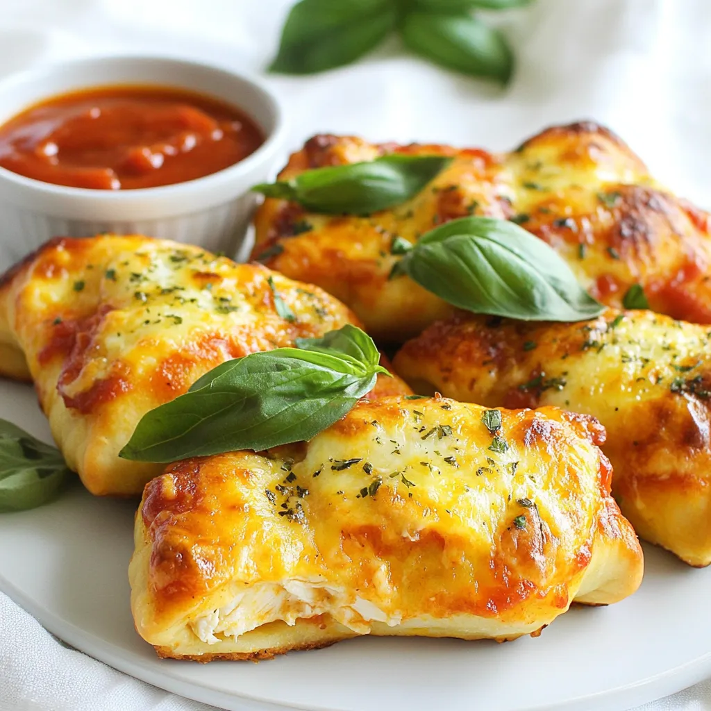 Für Hühnchen Parmesan Kissen brauchen Sie: - 2 Tassen gekochtes und zerrissenes Hühnchen - 1 Tasse geriebener Mozzarella-Käse - 1/2 Tasse geriebener Parmesan-Käse - 1/2 Tasse Marinara-Sauce (plus extra zum Servieren) Diese Zutaten geben den Kissen ihren vollen Geschmack. Das zerrissene Hühnchen sorgt für eine saftige Füllung. Der Mozzarella und Parmesan bringen einen tollen Käsegeschmack. Die Gewürze sind wichtig für den Geschmack: - 1 Teelöffel Knoblauchpulver - 1 Teelöffel italienische Gewürzmischung - Salz und Pfeffer nach Geschmack Diese Gewürze bringen die Aromen zusammen. Knoblauchpulver fügt Tiefe hinzu. Die italienische Mischung gibt einen Hauch von Kräutern und Gewürzen. Für den Teig verwenden wir: - 1 Päckchen Blätterteig (2 Blätter) - 1 Ei (für die Ei-Wäsche) - Frische Basilikumblätter (zum Garnieren) Blätterteig macht die Kissen knusprig und leicht. Das Ei sorgt für eine goldene Farbe beim Backen. Die Basilikumblätter sind eine schöne Garnitur und bringen Frische. {{ingredient_image_2}} Heize deinen Ofen auf 200°C (400°F) vor. Bereite ein Backblech vor, indem du es mit Backpapier auslegst. Das Backpapier hilft, die Kissen nicht festzukleben. Nimm eine große Rührschüssel und gebe das gekochte Hühnchen hinein. Füge den geriebenen Mozzarella und Parmesan hinzu. Gib auch die Marinara-Sauce, Knoblauchpulver, die italienische Gewürzmischung, Salz und Pfeffer dazu. Rühre alles gut um, bis die Mischung gleichmäßig ist. Die Füllung sollte lecker und cremig sein. Rolle ein Blatt Blätterteig auf einer leicht bemehlten Fläche aus. Mache den Teig etwa 3 mm dick. Schneide das Blatt in vier gleich große Quadrate. Platziere einen Esslöffel der Hühnchenfüllung in die Mitte jedes Quadrats. Falte die Ecken über die Füllung, um ein Kissen zu formen. Drücke die Ränder fest zusammen, damit die Füllung nicht herausfällt. Wiederhole den Vorgang mit dem zweiten Blätterteigblatt. Schlage das Ei in einer kleinen Schüssel auf und bestreiche die Oberseite jedes Kissens mit dem Ei. Lege die Kissen auf das Backblech und backe sie 20-25 Minuten lang, bis sie goldbraun sind. Lass die Kissen nach dem Backen kurz abkühlen. Serviere sie warm mit Marinara-Sauce und frischen Basilikumblättern. Um die perfekte Füllung für Hühnchen Parmesan Kissen zu machen, mischen Sie gut. Verwenden Sie: - 2 Tassen gekochtes, zerrissenes Hühnchen - 1 Tasse geriebenen Mozzarella-Käse - 1/2 Tasse geriebenen Parmesan-Käse - 1/2 Tasse Marinara-Sauce - 1 Teelöffel Knoblauchpulver - 1 Teelöffel italienische Gewürzmischung - Salz und Pfeffer nach Geschmack Diese Mischung gibt viel Geschmack. Achten Sie darauf, dass alles gleichmäßig vermischt ist. Ein guter Tipp: Lassen Sie die Füllung etwas abkühlen. So bleibt der Blätterteig schön knusprig. Heizen Sie den Ofen auf 200°C vor. Ein gut vorbereitetes Backblech ist wichtig. Verwenden Sie Backpapier, damit nichts kleben bleibt. Rollen Sie den Blätterteig dünn aus. Achten Sie darauf, gleichmäßige Quadrate zu schneiden. Wenn Sie die Kissen füllen, seien Sie großzügig, aber nicht zu viel. So vermeiden Sie ein Überlaufen. Bestreichen Sie die Oberseite der Kissen mit Ei für eine goldene Farbe. Backen Sie sie 20-25 Minuten lang. Sie sollten knusprig und goldbraun sein. Eine schöne Präsentation macht Spaß. Garnieren Sie die Kissen mit frischen Basilikumblättern. Das sieht nicht nur gut aus, sondern gibt auch Frische. Servieren Sie die Kissen mit zusätzlicher Marinara-Sauce in einer kleinen Schüssel. So kann jeder nach Belieben dippen. Wenn Sie möchten, können Sie auch etwas Parmesan darüber streuen. Das gibt einen tollen Geschmack und sieht einladend aus. Pro Tipps Frisch ist besser: Verwenden Sie frisches Hühnchen anstelle von gefrorenem, um den besten Geschmack und die beste Textur zu erzielen. Teig richtig ausrollen: Achten Sie darauf, den Blätterteig gleichmäßig auf etwa 3 mm Dicke auszurollen, damit die Kissen gleichmäßig backen. Variieren Sie die Füllung: Experimentieren Sie mit verschiedenen Käsesorten oder fügen Sie Gemüse wie Spinat oder Paprika hinzu, um mehr Geschmack und Nährstoffe zu integrieren. Richtige Backzeit: Behalten Sie die Kissen während des Backens im Auge, da die Backzeit je nach Ofen variieren kann. Sie sollten goldbraun und aufgebläht sein. {{image_4}} Möchten Sie eine vegetarische Version? Verwenden Sie stattdessen zerdrückte Kichererbsen oder Tofu. Diese Zutaten bieten eine ähnliche Textur und einen tollen Geschmack. Fügen Sie auch Gemüse wie Spinat oder Paprika hinzu. So erhalten Sie mehr Nährstoffe und Farbe. Achten Sie darauf, die Gewürze gut zu mischen, um den vollen Geschmack herauszuholen. Um Ihre Kissen aufregender zu machen, können Sie verschiedene Käsesorten verwenden. Feta oder Gouda geben einen neuen Twist. Auch würzige Salsas oder Pesto können die Füllung bereichern. Sie können die Marinara-Sauce auch durch eine würzige Arrabbiata-Sauce ersetzen. So wird jede Biss zu einem neuen Erlebnis. Für glutenfreie Kissen nutzen Sie glutenfreien Blätterteig. Diese Variante schmeckt genauso gut, ist aber besser für Ihre Gesundheit. Wenn Sie Kalorien sparen möchten, verwenden Sie weniger Käse oder eine fettarme Marinara-Sauce. Sie können auch die Hühnchenmenge reduzieren und mehr Gemüse hinzufügen. So bleiben die Kissen leicht und lecker. Um die Hühnchen Parmesan Kissen frisch zu halten, sollten Sie sie gut verpacken. Verwenden Sie einen luftdichten Behälter oder wickeln Sie sie in Frischhaltefolie. So bleiben sie knusprig und lecker. Lagern Sie die Kissen im Kühlschrank, wenn Sie sie innerhalb von drei Tagen essen möchten. Um die Kissen wieder aufzuwärmen, heizen Sie den Ofen auf 180°C vor. Legen Sie die Kissen auf ein Backblech und backen Sie sie für 10 bis 15 Minuten. So bleiben sie knusprig. Wenn Sie die Kissen in der Mikrowelle aufwärmen, benutzen Sie einen Teller und decken Sie sie ab. Die Kissen werden weich und verlieren ihren Crunch. Im Kühlschrank halten die Kissen etwa drei Tage. Wenn Sie sie länger aufbewahren möchten, frieren Sie sie ein. In einem luftdichten Behälter sind sie bis zu drei Monate haltbar. Lassen Sie die Kissen im Kühlschrank auftauen, bevor Sie sie aufwärmen. So bleibt der Geschmack erhalten. Ja, du kannst die Hühnchen Parmesan Kissen im Voraus machen. Bereite die Kissen einfach bis zum Backen vor. Lege sie auf ein Backblech und decke sie ab. Du kannst sie dann bis zu einem Tag im Kühlschrank aufbewahren. Wenn du bereit bist zu backen, heize den Ofen vor und backe sie wie gewohnt. Das spart Zeit und macht das Essen einfacher. Zu den Hühnchen Parmesan Kissen passen viele Saucen. Die beste Wahl ist natürlich Marinara-Sauce. Sie bringt einen feinen Geschmack und passt gut zu Käse. Du kannst auch Alfredo-Sauce oder Pesto verwenden. Diese Saucen geben den Kissen einen besonderen Kick. Experimentiere mit verschiedenen Saucen, um deinen Favoriten zu finden. Ja, du kannst frisches Hühnchen verwenden. Koche das Hühnchen zuerst, bevor du es zerrisst. Brate es in einer Pfanne mit etwas Öl, bis es durchgegart ist. Das sorgt für einen saftigen Geschmack. Achte darauf, das Hühnchen vorher gut zu würzen. So schmecken die Kissen noch besser. Die Hühnchen Parmesan Kissen sind einfach zuzubereiten und lecker. Der Blog beschreibt die Zutaten, die du benötigst, und gibt dir eine Schritt-für-Schritt-Anleitung. Du erfährst, wie du die perfekte Füllung machst und sie ansprechend präsentierst. Variationen für vegetarische Optionen und Diäten bieten noch mehr Geschmack. Die richtigen Lagerungshinweise helfen, deine Kissen frisch zu halten. Denke daran, dass du auch Tipps zur Vorbereitung und Aufwärmen findest. Jetzt bist du bereit, dein eigenes Gericht zu kreieren! Viel Spaß beim Ausprobieren!