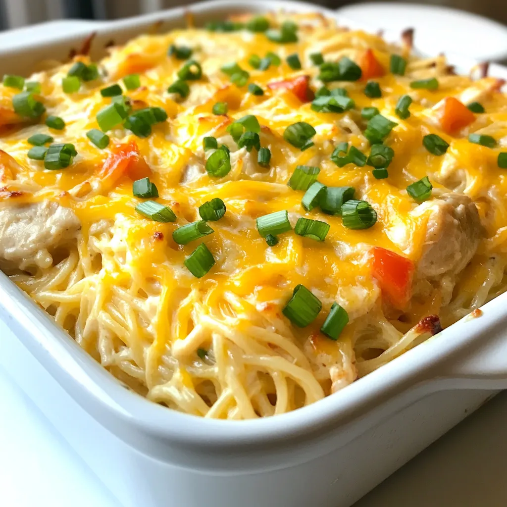 - 2 Tassen gekochte Spaghetti - 450 g Hähnchenbrustfilets, gewürfelt - 1 Tasse gewürfelte Tomaten - 1 Tasse gewürfelte Paprika, rot und grün Die Basis für dieses Gericht sind die gekochten Spaghetti und das Hähnchen. Ich wähle gern frische, gewürfelte Tomaten. Diese bringen viel Geschmack mit. Die Paprika sorgt für eine schöne Farbe und knackige Textur. - 1 Teelöffel Knoblauchpulver - 1 Teelöffel Cajun-Gewürz - 1/2 Teelöffel zerdrückte rote Paprikaflocken - 1 Tasse Cheddar-Käse, gerieben - 1 Tasse Frischkäse, weich Knoblauchpulver und Cajun-Gewürz geben dem Auflauf einen tollen Geschmack. Die Käsewahl ist wichtig. Cheddar und Frischkäse sorgen für Cremigkeit und eine köstliche Kruste. - 1/2 Tasse Zwiebel, fein gehackt - 1/4 Tasse Frühlingszwiebeln, in Ringe geschnitten - 1 Esslöffel Olivenöl - Salz und Pfeffer nach Geschmack Zwiebeln bringen Süße und Tiefe in das Gericht. Frühlingszwiebeln sind perfekt zum Garnieren. Ich verwende immer frisches Olivenöl, das macht einen großen Unterschied. Schmecken Sie mit Salz und Pfeffer ab, um den perfekten Geschmack zu finden. {{ingredient_image_2}} Zuerst bereite alle Zutaten vor. Koche die Spaghetti nach Anleitung. Schneide das Hähnchen in kleine Stücke. Würfle die Paprika und Zwiebeln. Du kannst frische oder aus der Dose Tomaten verwenden. Heize dann den Ofen auf 175 °C vor. Erhitze das Olivenöl in einer großen Pfanne. Dünste die Zwiebeln bei mittlerer Hitze, bis sie glasig sind. Das dauert etwa drei bis vier Minuten. Füge die gewürfelte Hähnchenbrust hinzu. Würze sie mit Knoblauchpulver, Cajun-Gewürz, Paprikaflocken, Salz und Pfeffer. Brate das Hähnchen, bis es leicht braun ist und gut durchgegart, das sind etwa fünf bis sieben Minuten. Rühre die gewürfelten Tomaten und Paprika ein und koche alles für drei bis vier Minuten. Nimm eine große Schüssel und mische die gekochten Spaghetti, den Frischkäse und die Hälfte des Cheddar-Käses. Rühre gut um, bis alles gleichmäßig vermischt ist. Füge nun die Hühnchen- und Gemüse-Mischung hinzu. Mische alles vorsichtig. Übertrage die Mischung in eine gefettete Auflaufform. Bestreue die Oberseite mit dem restlichen Cheddar-Käse. Decke die Auflaufform mit Aluminiumfolie ab und backe den Auflauf für 20 Minuten. Nimm die Folie ab und backe für weitere 10-15 Minuten. Der Käse sollte goldbraun sein und sprudeln. Lass den Auflauf kurz abkühlen und garniere ihn vor dem Servieren mit Frühlingszwiebeln. - Richtiges Anbraten des Hähnchens: Beginnen Sie mit mittlerer Hitze. Das Hähnchen sollte nicht zu schnell bräunen. So bleibt es saftig und zart. Achten Sie darauf, es gleichmäßig zu wenden, um eine schöne Farbe zu erzielen. - Tipps für die perfekte Konsistenz: Verwenden Sie Frischkäse, um die Mischung cremig zu machen. Mischen Sie ihn gut mit den Spaghetti. Fügen Sie die Hühnchen- und Gemüse-Mischung langsam hinzu. So bleibt alles gut verbunden. - Auswahl des besten Käses: Cheddar ist ideal für diesen Auflauf. Er schmilzt gut und hat einen tollen Geschmack. Sie können auch etwas Mozzarella mischen. Das macht den Käse noch zäher und leckerer. - Käsemischungen zur Verbesserung des Geschmacks: Kombinieren Sie Cheddar mit Parmesan. Parmesan gibt einen herzhaften Geschmack. Eine Mischung aus verschiedenen Käsesorten sorgt für mehr Tiefe im Gericht. - Anrichten des Auflaufs: Nehmen Sie einen schönen, flachen Teller. Legen Sie den Auflauf darauf und schneiden Sie ihn in Stücke. So sieht er appetitlich aus und jeder kann leicht serviert werden. - Garnierungen für eine ansprechende Optik: Frische Frühlingszwiebeln sind perfekt zum Garnieren. Sie bringen Farbe und frischen Geschmack. Petersilie oder Koriander sind auch gute Optionen. Pro Tipps Frischkäse gut einarbeiten: Stellen Sie sicher, dass der Frischkäse zimmerwarm ist, damit er sich leichter mit den Spaghetti vermischen lässt. Würzen nach Geschmack: Passen Sie die Menge der Cajun-Gewürze und der Paprikaflocken an Ihren Schärfewunsch an, um den perfekten Geschmack für Ihre Familie zu finden. Gemüse variieren: Fühlen Sie sich frei, verschiedene Gemüsesorten wie Zucchini oder Brokkoli hinzuzufügen, um mehr Nährstoffe und Farben in das Gericht zu bringen. Richtige Backzeit beachten: Überwachen Sie den Auflauf während des Backens, um sicherzustellen, dass der Käse nicht verbrennt und die Oberseite schön goldbraun bleibt. {{image_4}} Um eine vegetarische Version des Spicy Southern Chicken Spaghetti Casserole zu machen, ersetzen Sie das Hähnchen. Nutzen Sie stattdessen frisches Gemüse oder Tofu. Zucchini, Auberginen und Pilze passen gut. Schneiden Sie das Gemüse in kleine Stücke, um die Garzeit zu reduzieren. Tofu sollte gut gewürzt sein, um Geschmack zu bringen. Für eine schärfere Variante fügen Sie mehr Gewürze hinzu. Verwenden Sie zusätzlich Cayennepfeffer oder scharfe Paprikaflocken. Passen Sie die Menge der zerdrückten roten Paprikaflocken an. Je mehr Sie verwenden, desto schärfer wird das Gericht. Beginnen Sie mit einer kleinen Menge und kosten Sie während des Kochens. Um die Nährwerte zu verbessern, verwenden Sie Vollkornspaghetti. Diese sind gesünder und füllen besser. Sie enthalten mehr Ballaststoffe und Nährstoffe. Zudem können Sie fettarmen Käse wählen. Das spart Kalorien und Fett, ohne den Geschmack zu verlieren. Um die Reste des Spicy Southern Chicken Spaghetti Casserole richtig zu lagern, stellen Sie sicher, dass Sie die Reste vollständig abkühlen lassen. Füllen Sie dann die Reste in luftdichte Behälter. Diese Behälter halten die Aromen und verhindern, dass der Auflauf austrocknet. Lagern Sie die Behälter im Kühlschrank. So bleibt der Auflauf frisch und lecker. Falls Sie mehr Reste haben oder den Casserole später genießen möchten, können Sie ihn einfrieren. Teilen Sie den Auflauf in Portionen auf und geben Sie ihn in gefriergeeignete Behälter oder Beutel. Achten Sie darauf, so viel Luft wie möglich zu entfernen, um Gefrierbrand zu vermeiden. Um den Casserole aufzutauen, legen Sie ihn über Nacht in den Kühlschrank. Für das Aufwärmen können Sie ihn im Ofen bei 175 °C (350 °F) backen, bis er heiß ist. Im Kühlschrank hält der Casserole etwa 3 bis 4 Tage. Achten Sie darauf, ihn in einem luftdichten Behälter zu lagern. Wenn Sie ihn eingefroren haben, kann der Casserole bis zu 3 Monate haltbar sein. Überprüfen Sie vor dem Verzehr, ob der Auflauf noch gut aussieht und riecht. Die gesamte Zubereitungszeit beträgt 50 Minuten. Davon sind 15 Minuten für die Vorbereitung nötig. Das Kochen und Backen dauert 35 Minuten. Diese schnelle und einfache Zeit macht es zu einem tollen Gericht für den Alltag. Ja, du kannst andere Nudelsorten verwenden. Zum Beispiel kannst du Penne oder Fusilli nehmen. Achte darauf, dass die Nudeln gut mit der Sauce verbunden werden. Die Garzeit kann variieren, also prüfe die Nudeln rechtzeitig. Cajun-Gewürz ist eine Mischung aus verschiedenen Gewürzen. Es enthält oft Paprika, Zwiebelpulver, Knoblauchpulver und Pfeffer. Dieses Gewürz gibt dem Gericht den typischen würzigen Geschmack. Du kannst es in vielen Supermärkten finden, meist in der Gewürzabteilung. Online gibt es auch viele gute Optionen. Zusammenfassend haben wir die wichtigsten Zutaten und Schritte für den Spicy Southern Chicken Spaghetti Casserole behandelt. Wir haben die Hauptzutaten wie Spaghetti und Hähnchen besprochen, sowie hilfreiche Tipps für die Zubereitung und Lagerung. Egal, ob du eine vegetarische Option oder Schärfe bevorzugst, es gibt viele Wege, um dieses Gericht anzupassen. Vertrauen in die Zubereitung kommt mit der richtigen Technik. Probiere aus, was dir schmeckt, und genieße die Aromen!