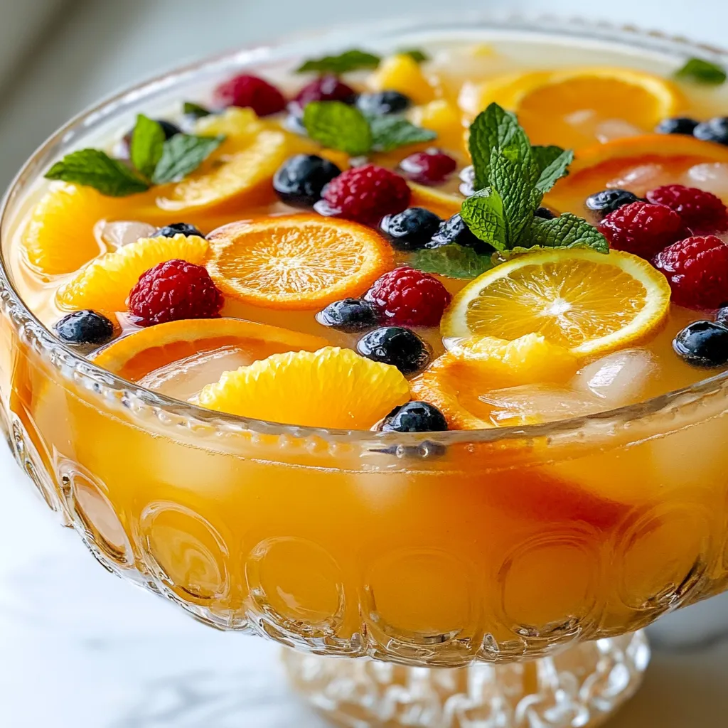 Für einen erfrischenden Moscato Punch brauchst du einfache, frische Zutaten. Hier sind die Hauptzutaten: - 4 Tassen Sprudelwasser - 2 Tassen frisch gepresster Orangensaft - 1 Tasse Ananassaft - 1 Tasse Cranberrysaft Diese Säfte bringen viel Geschmack und Frische. Sprudelwasser sorgt für die spritzige Note. Um den Punsch noch besser zu machen, füge einige weitere Zutaten hinzu: - 1/4 Tasse Honig oder Agavensirup (nach Geschmack) - 1 Zitrone, in Scheiben geschnitten - 1 Orange, in Scheiben geschnitten - 1 Tasse gemischte Beeren (Erdbeeren, Blaubeeren, Himbeeren) - Frische Minzblätter zur Garnitur - Eiswürfel Die Zitrusfrüchte bringen Farbe und ein tolles Aroma. Die Beeren fügen süße und saftige Akzente hinzu. Wenn du eine andere Süße möchtest, probiere diese Optionen: - Agavensirup für einen milden Geschmack - Stevia für eine kalorienarme Wahl - Fruchtsirup für mehr Fruchtgeschmack Mit diesen Alternativen kannst du den Punsch nach deinem Wunsch anpassen. {{ingredient_image_2}} Um die Punschbasis zu machen, nehme eine große Schüssel. Fülle sie mit 4 Tassen Sprudelwasser. Dann füge 2 Tassen frisch gepressten Orangensaft hinzu. Gieße 1 Tasse Ananassaft und 1 Tasse Cranberrysaft dazu. Rühre alles gut um, bis die Säfte gut vermischt sind. Dieser Mix bringt fruchtige Frische in deinen Punsch. Jetzt kommt der süße Teil. Füge 1/4 Tasse Honig oder Agavensirup hinzu. Rühre, bis die Süße sich komplett auflöst. Probiere den Punsch und passe die Süße nach deinem Geschmack an. Du kannst mehr Honig oder Agavensirup hinzufügen, wenn du es süßer magst. Für das schöne Aussehen schneide eine Zitrone und eine Orange in Scheiben. Gib die Scheiben und 1 Tasse gemischte Beeren in die Schüssel. Diese Früchte machen den Punsch bunt und einladend. Fülle die Schüssel mit Eiswürfeln, um den Punsch kühl zu halten. Vor dem Servieren garniere mit frischen Minzblättern. So sieht dein Punsch lecker und frisch aus! Fülle den Punsch in Gläser mit Eis und genieße die Erfrischung. Um deinen Moscato Punch besonders frisch zu machen, nutze viel Eis. Eiswürfel halten den Punsch kühl. Du kannst auch gefrorene Früchte verwenden. Sie wirken wie Eis und geben zusätzlichen Geschmack. Mische frische Minze unter den Punsch. Das bringt ein tolles Aroma. Der Moscato Punch passt gut zu verschiedenen Snacks. Probiere Chips oder Nachos mit Guacamole. Auch Käseplatten sind eine gute Wahl. Für eine süße Note sind Kekse oder Obstspieße toll. So hat jeder Gast etwas Leckeres. Plane deinen Punsch im Voraus. Bereite die Säfte und Früchte einen Tag vorher vor. Das spart Zeit. Stelle sicher, dass du genug Gläser hast. Fülle die Gläser kurz vor dem Servieren mit Eis. So bleibt alles frisch und lecker. Pro Tips Frische Säfte verwenden: Für den besten Geschmack ist es empfehlenswert, frisch gepresste Säfte zu verwenden, anstatt sie aus dem Supermarkt zu kaufen. Das bringt mehr Aroma und Nährstoffe in den Punsch. Süße anpassen: Beginnen Sie mit weniger Honig oder Agavensirup und fügen Sie nach Geschmack mehr hinzu. So können Sie die Süße perfekt an Ihre Vorlieben anpassen. Früchte variieren: Experimentieren Sie mit verschiedenen Früchten wie Kiwis, Pfirsichen oder Trauben, um dem Punsch eine neue Note zu verleihen und die Aromen zu variieren. Servieren mit Stil: Servieren Sie den Punsch in schönen Gläsern mit frischen Minzblättern und einer Zitrone oder Orange am Rand für eine ansprechende Präsentation. {{image_4}} Moscato Punch kann auch ohne Alkohol sein. Für eine alkoholfreie Version benutze einfach die gleichen Säfte. Füge sprudelndes Wasser oder Limonade hinzu. Das macht das Getränk spritzig und frisch. Diese Variante ist perfekt für Kinder oder Menschen, die keinen Alkohol trinken. Die Fruchtwahl kann den Punch verändern. Im Sommer verwende frische Erdbeeren und Wassermelone. Im Herbst probiere Äpfel und Birnen. Im Winter sind Granatäpfel und Mandarinen eine tolle Wahl. Im Frühling kannst du mit Kiwi und Ananas experimentieren. Jede Saison bringt neue Geschmäcker in dein Getränk. Um den Punch interessanter zu machen, füge verschiedene Aromen hinzu. Ein Spritzer Limettensaft kann die Frische erhöhen. Ingwer oder Zimt geben einen warmen Geschmack. Minze verstärkt die Frische. Du kannst auch Aromasirup wie Vanille oder Lavendel verwenden. Diese Optionen machen deinen Moscato Punch einzigartig und lecker. Lagere deinen Moscato Punch im Kühlschrank. Die Kälte hält den Punsch frisch. Verwende einen luftdichten Behälter. So bleibt der Geschmack lange erhalten. Der Punsch ist bis zu zwei Tage haltbar. Nach 24 Stunden kann die Frische nachlassen. Die Früchte können matschig werden. Das Sprudelwasser verliert seinen Effekt. Fülle den Punsch vor dem Servieren mit frischen Eiswürfeln auf. Du kannst auch frische Früchte hinzufügen. So sieht dein Punsch immer einladend aus. Wenn der Punsch trüb wird, rühre ihn gut um. Verwende frische Minzblätter für das Aroma. Ja, du kannst andere Weinsorten verwenden. Probiere Riesling oder Prosecco. Diese Weine bringen einen eigenen Geschmack. Die Süße und die Frische bleiben so erhalten. Achte darauf, dass der Wein leicht ist. So passt er gut zu den Fruchtsäften. Das Rezept ergibt 6 bis 8 Portionen. Du kannst die Menge leicht anpassen. Wenn du mehr Gäste hast, verdopple die Zutaten. So bleibt der Punsch für alle genug. Ein großer Krug macht immer Eindruck auf Partys. Serviere den Punsch gut gekühlt. Er eignet sich perfekt für warme Tage. Auch bei Feiern oder Grillabenden ist er beliebt. Du kannst ihn auch zum Brunch anbieten. Der frische Geschmack passt gut zu vielen Speisen. Moscato Punch ist ein einfacher, aber leckerer Drink. Wir haben die besten Zutaten und Variationen besprochen. Du lernst, wie du deinen Punsch zubereitest und anpasst. Auch Lagerung und gleichmäßiger Service sind wichtig. Denke daran, dass frische Zutaten und kreative Kombinationen Spaß machen. Probiere verschiedene Fruchtvariationen für jede Saison. Mit diesen Tipps wird dein Moscato Punch ein Hit auf jeder Party!