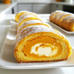 Um einen leckeren Kürbis Roll zu machen, brauchst du: - 1 Tasse Weizenmehl - 1 Teelöffel Backpulver - 1 Teelöffel Natron - 1 Teelöffel gemahlener Zimt - 1/2 Teelöffel gemahlene Muskatnuss - 1/2 Teelöffel Salz - 3 große Eier - 1 Tasse Kristallzucker - 1 Tasse Kürbispüree aus der Dose - 1 Teelöffel Vanilleextrakt Diese Zutaten sind die Basis für deinen Kürbis Roll. Das Kürbispüree gibt dir einen tollen Geschmack und die Eier sorgen für die richtige Konsistenz. Für die Füllung benötigst du: - 8 Unzen Frischkäse, weich gemacht - 1/4 Tasse ungesalzene Butter, weich gemacht - 1 Tasse Puderzucker - 1 Teelöffel Vanilleextrakt Diese Zutaten machen die Füllung cremig und süß. Der Frischkäse sorgt für einen tollen Kontrast zu dem süßen Teig. Die Auswahl der richtigen Zutaten ist wichtig. Hier sind meine Tipps: - Weizenmehl: Wähle ein hochwertiges, unbleichtes Mehl. Das sorgt für einen besseren Geschmack. - Kürbispüree: Nutze 100% reines Kürbispüree ohne Zusatzstoffe. So bleibt der Geschmack echt. - Eier: Frische Eier machen den Teig fluffiger. Achte auf Bio-Eier, wenn möglich. - Frischkäse: Verwende hochwertigen, vollfetten Frischkäse. Das gibt der Füllung die beste Textur. - Zucker: Achte auf guten Kristallzucker. Er löst sich besser und sorgt für eine glatte Füllung. Mit diesen Tipps wählst du die besten Zutaten aus. So wird dein Kürbis Roll besonders lecker und saftig. Heizen Sie Ihren Ofen auf 190°C vor. Das sorgt für eine gute Backzeit. Nehmen Sie ein Backblech von 38x25 cm. Legen Sie es mit Backpapier aus und fetten Sie es leicht ein. Diese Vorbereitung hilft, den Kuchen leicht zu lösen. In einer mittelgroßen Schüssel geben Sie die trockenen Zutaten hinein. Mischen Sie Weizenmehl, Backpulver, Natron, Zimt, Muskatnuss und Salz gut zusammen. In einer großen Schüssel schlagen Sie die Eier und den Kristallzucker mit einem Handmixer. Mischen Sie sie, bis die Mischung hell und schaumig ist. Fügen Sie das Kürbispüree und den Vanilleextrakt hinzu. Rühren Sie alles gut um. Jetzt fügen Sie die trockenen Zutaten nach und nach hinzu. Seien Sie vorsichtig, um ein Übermixen zu vermeiden. Gießen Sie den Teig in das vorbereitete Backblech. Verteilen Sie ihn gleichmäßig mit einem Spatel. Backen Sie den Teig 13-15 Minuten lang. Die Oberfläche sollte leicht zurückspringen, wenn man darauf tippt. Nach dem Backen nehmen Sie das Blech aus dem Ofen. Drehen Sie es sofort auf ein sauberes Küchentuch, das mit Puderzucker bestäubt ist. Entfernen Sie das Backpapier vorsichtig. Beginnen Sie am kurzen Ende, den Kuchen mit dem Küchentuch fest aufzurollen. Lassen Sie ihn in dieser Position vollständig abkühlen. Um ein Übermixen des Teigs zu vermeiden, nutzen Sie eine sanfte Methode. Fügen Sie die trockenen Zutaten langsam zur Kürbismischung hinzu. Verwenden Sie einen Spatel und heben Sie den Teig vorsichtig. Mischen Sie nur, bis die Zutaten gerade so kombiniert sind. Zu viel Rühren macht den Teig hart. Die Füllung sollte cremig und glatt sein. Beginnen Sie mit weichem Frischkäse und Butter. Mixen Sie sie gut, bis keine Klumpen mehr vorhanden sind. Fügen Sie dann den Puderzucker langsam hinzu. Wenn die Füllung zu fest ist, können Sie etwas Milch hinzufügen. So wird sie leichter zu streichen. Wenn Ihr Kürbis Roll beim Backen nicht aufgeht, könnte das an alten Zutaten liegen. Überprüfen Sie das Haltbarkeitsdatum von Backpulver und Natron. Ist die Rolle nach dem Abkühlen brüchig? Dann war der Teig vielleicht zu stark gemixt. Überprüfen Sie auch, ob der Ofen richtig vorgeheizt war. Ein ungleichmäßiges Backen kann Probleme verursachen. {{image_4}} Die Füllung für die Kürbis Roll ist sehr vielseitig. Du kannst die Frischkäsefüllung anpassen, um verschiedene Geschmäcker zu kreieren. Ein paar Ideen sind: - Füge etwas Zimt hinzu für mehr Wärme. - Verwende Frischkäse mit Kräutern für einen herzhaften Geschmack. - Mische in die Füllung etwas Kakaopulver für einen schokoladigen Twist. - Probiere auch eine Füllung mit Erdnussbutter für eine nussige Note. Diese Variationen machen die Kürbis Roll spannend und einzigartig. Die Garnierung kann die Kürbis Roll aufpeppen. Hier sind einige leckere Optionen: - Bestäube die Rolle mit Puderzucker für einen süßen Look. - Verwende eine Glasur aus Schokolade oder Karamell. - Streue gehackte Nüsse über die Oberseite für einen Crunch. - Frische Früchte wie Himbeeren oder Erdbeeren passen gut dazu. Mit diesen Belägen wird deine Kürbis Roll noch köstlicher. Für eine glutenfreie Kürbis Roll kannst du glutenfreies Mehl verwenden. Achte darauf, dass es die gleiche Menge hat wie das Weizenmehl. Wenn du eine vegane Version machen möchtest, ersetze die Eier durch Apfelmus oder Leinsamen. Nutze auch pflanzliche Butter und veganen Frischkäse. Diese Optionen bieten dir einen leckeren Genuss, ohne die Hauptzutaten zu verlieren. Um Ihre Kürbis Roll frisch zu halten, sollten Sie sie richtig lagern. Wickeln Sie die Rolle in Frischhaltefolie. Achten Sie darauf, dass sie gut umschlossen ist. Lagern Sie die Rolle dann im Kühlschrank. Dies hält sie für mehrere Tage frisch. Wenn Sie Reste haben, können Sie diese ebenfalls lagern. Schneiden Sie die Rolle in Stücke. Legen Sie die Stücke in einen luftdichten Behälter. So bleiben sie frisch und feucht. Sie können auch etwas Puderzucker darüber streuen, um die Stücke zu dekorieren. Sie können die Kürbis Roll auch einfrieren. Wickeln Sie die ganze Rolle in Frischhaltefolie und dann in Alufolie. Dies schützt sie vor Frost. Wenn Sie bereit sind, sie zu essen, lassen Sie die Rolle im Kühlschrank auftauen. Genießen Sie die frische, leckere Kürbis Roll nach dem Auftauen. Eine Kürbis Roll bleibt frisch für etwa 3 bis 4 Tage im Kühlschrank. Lagern Sie sie in Frischhaltefolie, um die Feuchtigkeit zu bewahren. Wenn Sie sie länger aufbewahren möchten, können Sie sie auch einfrieren. Im Gefrierschrank hält sie etwa 2 bis 3 Monate. Zum Auftauen einfach über Nacht im Kühlschrank lassen. Ja, die Füllung kann leicht angepasst werden! Sie können Frischkäse durch griechischen Joghurt ersetzen, um eine leichtere Option zu wählen. Fügen Sie auch verschiedene Aromen hinzu. Zum Beispiel, etwas Zitronensaft oder Schokoladenstückchen. Experimentieren Sie mit Nüssen oder Trockenfrüchten für mehr Textur! Wenn Sie kein Kürbispüree haben, probieren Sie andere pürierte Früchte. Süßkartoffelpüree oder Apfelmus sind gute Alternativen. Diese Zutaten geben einen ähnlichen Geschmack und eine feuchte Konsistenz. Achten Sie darauf, die Gewürze anzupassen, um den neuen Geschmack zu ergänzen. Eine Kürbis Roll ist eine köstliche Leckerei, die aus hochwertigen Zutaten besteht. Wir haben die Hauptzutaten und die Füllung besprochen. Zudem gab ich Tipps, um die richtigen Zutaten auszuwählen. Im nächsten Schritt haben wir eine einfache Anleitung zum Backen durchgearbeitet. Ich gab nützliche Tricks, um häufige Fehler zu vermeiden. Auch Variationen und Lagerungsmethoden wurden behandelt. Experimentiere mit neuen Füllungen und genieße deine Kreationen! Viel Spaß beim Backen!