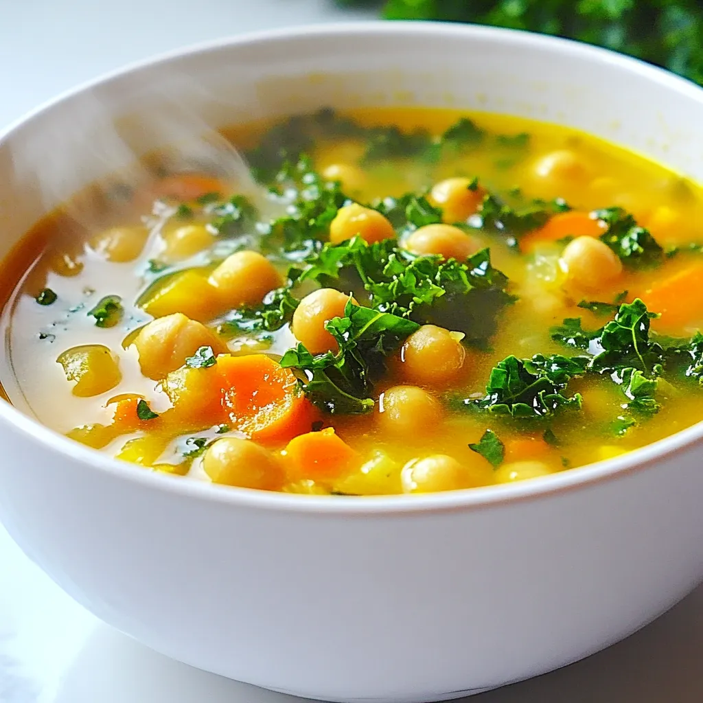 Die Hauptzutaten für die vegane Knoblauch-Kichererbsensuppe sind einfach und gesund. Hier ist, was du brauchst: - 1 Dose (425 g) Kichererbsen, abgetropft und abgespült - 1 mittelgroße Zwiebel, gewürfelt - 4 Knoblauchzehen, fein gehackt - 2 mittelgroße Karotten, gewürfelt - 2 Stangen Sellerie, gewürfelt - 1 Liter Gemüsebrühe - 2 Tassen Grünkohl, grob gehackt Diese Zutaten bilden die Basis der Suppe. Kichererbsen bringen Proteine und Ballaststoffe. Zwiebeln und Knoblauch fügen Geschmack hinzu. Karotten und Sellerie geben eine schöne Süße. Die Gewürze und Öle machen die Suppe besonders. Hier sind die Gewürze, die du brauchst: - 1 Teelöffel gemahlener Kreuzkümmel - 1 Teelöffel geräucherte Paprika - 1/2 Teelöffel rote Paprikaflocken (optional) - 2 Esslöffel Olivenöl - Salz und Pfeffer nach Geschmack Olivenöl gibt der Suppe eine schöne Textur. Kreuzkümmel und Paprika bringen warme, erdige Aromen. Rote Paprikaflocken fügen einen Hauch von Schärfe hinzu, wenn du es magst. Garnierungen machen die Suppe ansprechend. Hier sind einige Ideen: - Saft von 1 Zitrone - Frische Petersilie zum Garnieren Der Zitronensaft fügt Frische hinzu und balanciert die Aromen. Petersilie gibt Farbe und einen schönen Geschmack. Du kannst auch geröstete Nüsse oder Samen für extra Crunch hinzufügen. {{ingredient_image_2}} Zuerst sammelst du alle Zutaten. Du brauchst eine Dose Kichererbsen, eine Zwiebel, vier Knoblauchzehen, zwei Karotten, zwei Selleriestangen und etwas Grünkohl. Diese Zutaten geben der Suppe Geschmack und Nährstoffe. Du schneidest die Zwiebel, Karotten und Sellerie in kleine Würfel. Hacke den Knoblauch fein. Diese Schritte sind wichtig, damit alles gleichmäßig kocht. Erhitze zwei Esslöffel Olivenöl in einem großen Topf. Füge die gewürfelte Zwiebel hinzu und dünste sie für drei bis vier Minuten. Die Zwiebel sollte glasig sein. Danach gib den gehackten Knoblauch, die Karotten und den Sellerie dazu. Koche die Mischung weitere fünf Minuten. Rühre gelegentlich um, damit das Gemüse weich wird. So entsteht eine leckere Basis für die Suppe. Jetzt ist es Zeit für die Kichererbsen! Gib die abgetropften Kichererbsen in den Topf. Streue einen Teelöffel gemahlenen Kreuzkümmel, geräucherte Paprika und rote Paprikaflocken dazu. Rühre alles gut um, damit die Gewürze sich verteilen. Gieße dann einen Liter Gemüsebrühe in den Topf. Bring die Mischung zum Kochen und reduziere die Hitze. Lass die Suppe für 15 Minuten köcheln. Füge nach 15 Minuten den grob gehackten Grünkohl hinzu. Koche die Suppe für weitere fünf Minuten. Der Grünkohl wird weich und gibt der Suppe Farbe. Schmecke die Suppe mit Salz, Pfeffer und dem Saft einer Zitrone ab. Wenn du eine cremigere Konsistenz magst, püriere einen Teil der Suppe. Serviere sie heiß und garniere sie mit frischer Petersilie. So sieht deine Suppe toll aus und schmeckt wunderbar! Um die Suppe cremiger zu machen, püriere einfach einen Teil der Suppe. Du kannst einen Stabmixer verwenden. Püriere die Suppe, bis du die gewünschte Konsistenz hast. Lass einige Kichererbsen und Gemüse stückig. Das sorgt für eine tolle Textur. Ich liebe es, mit Gewürzen zu spielen. Du kannst die Gewürze ganz nach deinem Geschmack anpassen. Füge mehr Kreuzkümmel für einen stärkeren Geschmack hinzu. Wenn du es scharf magst, probiere mehr rote Paprikaflocken. Auch frische Kräuter wie Thymian oder Rosmarin passen gut. Serviere die Suppe heiß, um den besten Geschmack zu genießen. Garniere sie mit frischer Petersilie für ein schönes Aussehen. Du kannst auch einen Spritzer Zitronensaft darüber geben. Das bringt die Aromen zum Strahlen. Biete frisches Brot oder Cracker als Beilage an. Pro Tipps Frische Zutaten verwenden: Für den besten Geschmack, verwende frisches Gemüse und Kräuter, wenn möglich. Dies verbessert die Aromen in der Suppe erheblich. Variationen hinzufügen: Experimentiere mit verschiedenen Gemüsesorten oder Hülsenfrüchten, um der Suppe eine persönliche Note zu verleihen. Süßkartoffeln oder rote Linsen könnten eine tolle Ergänzung sein. Veganer Käse für einen besonderen Geschmack: Füge einen Löffel veganen Käse oder einen Spritzer veganen Sahne hinzu, um der Suppe eine cremigere Konsistenz und zusätzlichen Geschmack zu verleihen. Suppenreste aufbewahren: Die Suppe lässt sich hervorragend im Kühlschrank aufbewahren. Kühle sie schnell ab und bewahre sie in einem luftdichten Behälter auf, um die Frische zu erhalten. {{image_4}} Du kannst viele verschiedene Gemüsesorten in die Suppe einfügen. Zum Beispiel: - Zucchini: Diese macht die Suppe frisch und leicht. - Spinat: Dieser gibt einen tollen Geschmack und viele Nährstoffe. - Paprika: Füge etwas Farbe und Süße hinzu. Schneide das Gemüse klein und füge es zusammen mit den Karotten und dem Sellerie hinzu. So wird die Suppe noch bunter und nahrhafter. Wenn du mehr Protein möchtest, probiere diese Optionen: - Tofu: Weicher Tofu passt gut in die Suppe. Schneide ihn in kleine Würfel und füge ihn am Ende hinzu. - Linsen: Diese sind eine großartige Quelle für pflanzliches Protein. Koche sie separat und gib sie dazu. - Nüsse oder Samen: Geröstete Kichererbsen oder Sonnenblumenkerne bieten zusätzlichen Crunch. Diese Zutaten machen die Suppe gesünder und sättigender. Die Suppe ist schon fast glutenfrei, aber du kannst sicherstellen, dass alles passt: - Gemüsebrühe: Achte darauf, dass sie glutenfrei ist. - Kichererbsen: Diese sind von Natur aus glutenfrei und perfekt für die Suppe. Wenn du Brot oder Cracker servieren möchtest, wähle glutenfreie Optionen. So bleibt deine Mahlzeit komplett glutenfrei und lecker. Du kannst die vegane Knoblauch-Kichererbsensuppe in einem luftdichten Behälter aufbewahren. Stelle sicher, dass die Suppe vollständig abgekühlt ist, bevor du sie in den Kühlschrank stellst. Sie bleibt bis zu 4 Tage frisch. Achte darauf, sie gut abzudecken, um Gerüche zu vermeiden. Wenn du die Suppe länger aufbewahren möchtest, kannst du sie einfrieren. Fülle die abgekühlte Suppe in gefriergeeignete Behälter oder Gefrierbeutel. Vergiss nicht, etwas Platz für die Ausdehnung zu lassen. Die Suppe hält sich im Gefrierfach bis zu 3 Monate. Um die Suppe wieder zu erwärmen, nimm sie aus dem Kühlschrank oder Gefrierfach. Wenn du sie gefroren hast, lass sie zuerst im Kühlschrank auftauen. Erhitze die Suppe langsam in einem Topf bei mittlerer Hitze. Rühre gelegentlich um, damit sie gleichmäßig warm wird. Du kannst auch einen Schuss Wasser oder Brühe hinzufügen, falls sie zu dick ist. Die Suppe hält sich im Kühlschrank etwa 3 bis 4 Tage. Stelle sicher, dass du sie in einem luftdichten Behälter aufbewahrst. So bleibt sie frisch und lecker. Vor dem Essen erwärmst du sie einfach auf dem Herd oder in der Mikrowelle. Achte darauf, sie gut durchzuwärmen. Ja, du kannst frische Kichererbsen verwenden. Allerdings musst du sie vorher kochen. Frische Kichererbsen brauchen länger als die Dosenvariante. Du solltest sie mindestens 1 bis 2 Stunden in Wasser einweichen und dann kochen, bis sie weich sind. Das gibt der Suppe eine tolle Textur. Kichererbsen sind sehr nahrhaft. Sie enthalten viel Protein, Ballaststoffe und wichtige Vitamine. Diese Hülsenfrüchte liefern auch Mineralstoffe wie Eisen, Magnesium und Zink. Diese Nährstoffe helfen, deinen Körper stark und gesund zu halten. Das macht die Suppe nicht nur lecker, sondern auch sehr gesund. Ja, diese Suppe ist perfekt für eine vegane Ernährung. Alle Zutaten sind pflanzlich. Du kannst die Suppe genießen, ohne dir Sorgen über tierische Produkte zu machen. Sie ist eine großartige Wahl, wenn du nach einer gesunden und schmackhaften Mahlzeit suchst. Die Suppe bietet einfache Zutaten und schlichte Zubereitung. Wir haben die Hauptzutaten und Gewürze besprochen, um den Geschmack zu heben. Tipps für eine cremige Konsistenz und Variationen erweitern die Möglichkeiten. Zuletzt haben wir Lagerinformationen und Antworten auf häufige Fragen gegeben. Experimente mit dem Rezept machen es noch besser. Kichererbsensuppe ist vielseitig und gesund. Sie ist eine tolle Wahl für jedes Essen. Probier es aus und genieße!