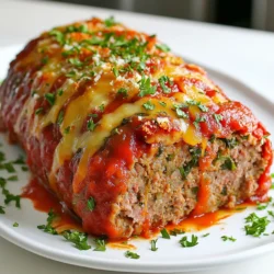 - 500 g Rinderhackfleisch - 500 g Putenhackfleisch - 100 g Semmelbrösel - 50 g geriebener Parmesan - 60 g frische Petersilie, gehackt - 2 Knoblauchzehen, fein gehackt - 1 große Eier - 1 Teelöffel italienische Gewürzmischung - 1 Teelöffel Salz - 1/2 Teelöffel schwarzer Pfeffer Die Hauptzutaten für diesen gefüllten italienischen Hackbraten sind einfach. Du brauchst Rinderhackfleisch und Putenhackfleisch. Diese Mischung gibt dem Hackbraten viel Geschmack. Semmelbrösel machen das Fleisch locker. Parmesan sorgt für einen tollen Käsegeschmack. Frische Petersilie und Knoblauch bringen Frische und Aroma. Die italienische Gewürzmischung ist der Schlüssel zu diesem Gericht. Mit Salz und Pfeffer würzen wir alles gut. - 100 g Mozzarella, gerieben - 240 ml Marinara-Sauce, geteilt - 75 g geröstete rote Paprika, gehackt - 75 g Spinat, blanchiert und gehackt Die Füllung ist das Beste an diesem Hackbraten. Mozzarella macht es schön cremig. Die gerösteten Paprika bringen eine süße Note. Spinat fügt Farbe und Nährstoffe hinzu. Marinara-Sauce sorgt für eine schöne Feuchtigkeit und Geschmack. Du wirst den Käse und die Füllung lieben, wenn du in den Hackbraten beißt. {{ingredient_image_2}} - Ofen vorheizen: Heize deinen Ofen auf 175 °C vor. Dies sorgt für eine gleichmäßige Garung. - Fleisch und Zutaten mischen: Nimm eine große Schüssel. Vermenge das Rinderhackfleisch und das Putenhackfleisch gut miteinander. Es ist wichtig, dass sie gut verbunden sind. Füge die Semmelbrösel, den Parmesan, die Petersilie, den Knoblauch, das Ei, die italienische Gewürzmischung, das Salz und den Pfeffer hinzu. Mische alles gründlich, bis die Zutaten gleichmäßig verteilt sind. - Füllung vorbereiten: In einer separaten Schüssel mischst du den geriebenen Mozzarella, die gehackten gerösteten Paprika und den blanchierten Spinat. Diese Mischung wird deine leckere Füllung. - Hackbraten formen und füllen: Lege ein Blatt Backpapier auf die Arbeitsfläche. Forme die Fleischmasse zu einem rechteckigen Laib, etwa 2,5 cm dick. Verteile die Füllung gleichmäßig auf dem Hackbraten, dabei einen kleinen Rand frei lassen. Hebe das Backpapier vorsichtig an und rolle den Hackbraten straff ein. Achte darauf, die Enden gut zu verschließen. - Hackbraten in die Auflaufform legen: Lege den aufgerollten Hackbraten mit der Naht nach unten in eine Auflaufform. Dies hilft, dass die Füllung nicht herausläuft. - Marinara-Sauce hinzufügen und backen: Gieße die Hälfte der Marinara-Sauce gleichmäßig über den Hackbraten. Backe ihn im vorgeheizten Ofen etwa 60-75 Minuten. Überprüfe die Innentemperatur; sie sollte 70 °C erreichen. Nach der Hälfte der Backzeit bepinselst du den Hackbraten mit der restlichen Sauce. Lass ihn nach dem Backen 10 Minuten ruhen, bevor du ihn in Scheiben schneidest. Um die perfekte Konsistenz für deinen gefüllten italienischen Hackbraten zu erreichen, ist die Mischung der Fleischsorten entscheidend. Ich empfehle, Rinderhackfleisch und Putenhackfleisch im gleichen Verhältnis zu verwenden. Diese Kombination sorgt für einen saftigen und geschmackvollen Hackbraten. Um trockene Texturen zu vermeiden, achte darauf, das Fleisch nicht zu lange zu mischen. Mische die Zutaten nur so lange, bis sie gut verbunden sind. Zu viel Mischen kann die Struktur des Fleisches beeinträchtigen. Um den Geschmack deines Hackbratens zu verbessern, kannst du mit den Gewürzen experimentieren. Füge etwas Paprikapulver oder getrocknete Kräuter hinzu. Diese kleinen Änderungen bringen neue Aromen in dein Gericht. Zusätzlich kannst du die Füllung variieren. Anstelle von Mozzarella kannst du auch Feta oder Gouda verwenden. Diese Käsesorten bringen ihren eigenen Charakter und Geschmack in die Füllung. Außerdem kannst du frisches Gemüse wie Zucchini oder Champignons hinzufügen. So wird dein Hackbraten noch bunter und schmackhafter. Pro Tipps Verwende frische Kräuter: Frische Petersilie verleiht dem Hackbraten ein intensives Aroma und frischen Geschmack. Alternativ kannst du auch Basilikum oder Oregano verwenden. Fleisch gut mischen: Achte darauf, das Hackfleisch gründlich zu vermengen, damit die Gewürze und Zutaten gleichmäßig verteilt sind, was zu einem besseren Geschmack führt. Richtige Backtemperatur: Stelle sicher, dass der Hackbraten bei 70 °C vollständig durchgegart ist, um die Sicherheit und den besten Geschmack zu gewährleisten. Vor dem Schneiden ruhen lassen: Lass den Hackbraten nach dem Backen mindestens 10 Minuten ruhen. So können sich die Säfte setzen, was zu saftigeren Scheiben führt. {{image_4}} Wenn du eine vegetarische Version des gefüllten italienischen Hackbratens machen möchtest, gibt es viele Möglichkeiten. Du kannst Gemüse anstelle von Fleisch verwenden. Zum Beispiel sind Zucchini oder Auberginen großartige Alternativen. Diese Gemüse geben viel Geschmack und Fülle. Für die Füllung kannst du pflanzliche Käsealternativen nutzen. Veganer Käse auf Basis von Nüssen oder Soja kann gut schmelzen und bietet eine tolle Textur. Achte darauf, dass die Füllung gut gewürzt ist. Das macht den Hackbraten lecker und befriedigend. Die Füllungen für den Hackbraten können auch international inspiriert sein. Mediterrane Füllungen sind eine beliebte Wahl. Du kannst Feta, Oliven und getrocknete Tomaten verwenden. Diese Zutaten bringen einen frischen Geschmack und machen das Gericht besonders. Eine andere interessante Variation ist, asiatische Würze hinzuzufügen. Verwende Sojasauce, Ingwer und Frühlingszwiebeln. Diese Zutaten geben dem Hackbraten einen aufregenden Twist. Serviere ihn dann mit Reis oder einer würzigen Sauce für ein komplettes Essen. Um deinen gefüllten italienischen Hackbraten frisch zu halten, lagere die Reste im Kühlschrank. Packe ihn in einen luftdichten Behälter. So bleibt er bis zu drei Tage gut. Wenn du ihn länger aufbewahren möchtest, kannst du ihn einfrieren. Wickele den Hackbraten in Frischhaltefolie und dann in Alufolie. So schützt du ihn vor Frostschäden. Er bleibt bis zu drei Monate im Gefrierfach. Um den Hackbraten wieder aufzuwärmen, benutze den Ofen. Heize ihn auf 175 °C vor. Lege den Hackbraten auf ein Backblech und decke ihn mit Folie ab. So bleibt er saftig. Erwärme ihn etwa 25 bis 30 Minuten. Du kannst auch die Mikrowelle nutzen, aber achte darauf, die Textur gut zu bewahren. Erhitze ihn in kurzen Intervallen und kontrolliere oft. So wird er nicht trocken. Die Vorbereitungszeit für den gefüllten italienischen Hackbraten beträgt etwa 20 Minuten. Während dieser Zeit bereitest du das Fleisch und die Füllung vor. Die Kochzeit im Ofen liegt zwischen 60 und 75 Minuten. Das Gericht ist also in etwa 1 Stunde und 35 Minuten fertig. Ja, du kannst andere Käsesorten verwenden. Wenn du keinen Mozzarella magst, probiere Cheddar oder Gouda. Diese Käsesorten schmelzen gut und geben einen tollen Geschmack. Du kannst auch einen Mix aus verschiedenen Käsesorten verwenden, um die Füllung interessanter zu machen. Zu diesem Hackbraten passen viele Beilagen. Ein frischer Salat oder gedünstetes Gemüse sind gute Optionen. Du kannst auch Pasta oder Kartoffelpüree servieren. Achte darauf, die Hackbratenscheiben schön auf einer Platte zu präsentieren. Garniere sie mit frischer Petersilie und einem Hauch von Parmesan. Ein zusätzlicher Drizzle aus Marinara-Sauce macht das Gericht noch ansprechender. Dieser Blogbeitrag hat dir gezeigt, wie du einen gefüllten italienischen Hackbraten zubereitest. Wir haben die Hauptzutaten, die Füllung und die Schritt-für-Schritt-Anleitung behandelt. Ich habe dir auch Tipps gegeben, um die Konsistenz und den Geschmack zu verbessern, sowie einige Variationen aufgezeigt. Zögere nicht, mit verschiedenen Zutaten zu experimentieren. So kannst du dein Gericht nach deinem Geschmack anpassen. Denk daran, die Reste gut aufzubewahren und richtig aufzuwärmen. Viel Spaß beim Kochen und Genießen!