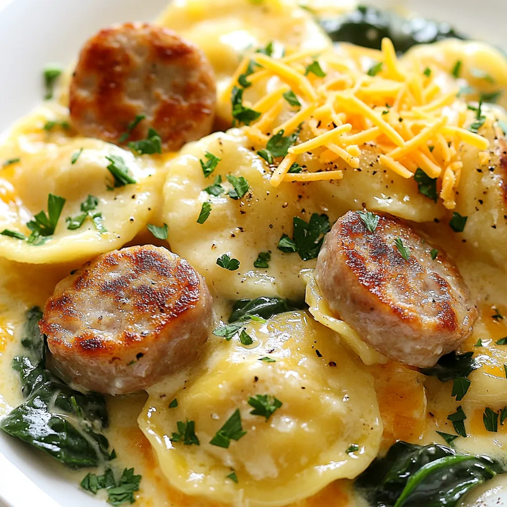 Für dieses leckere Rezept benötigst du die folgenden Hauptzutaten: - 12 gefrorene Kartoffel- und Käse-Pierogi - 2 Putenwurst-Links, in Scheiben geschnitten - 1 Tasse Zwiebel, gewürfelt - 3 Knoblauchzehen, fein gehackt - 2 Tassen Spinat, gehackt - 1 Tasse Schlagsahne - 1 Tasse Hühnerbrühe - 1 Esslöffel Olivenöl Diese Zutaten sind einfach zu finden und machen das Gericht besonders lecker. Die Gewürze und Brühe bringen den Geschmack in die Pfanne: - 1 Teelöffel geräuchertes Paprika - Salz und Pfeffer nach Geschmack Geräuchertes Paprika gibt der Mischung eine tolle Rauchnote. Achte darauf, die Gewürze nach deinem Geschmack zu dosieren. Die Hühnerbrühe sorgt für die nötige Flüssigkeit und Tiefe im Geschmack. Du kannst das Rezept nach Belieben erweitern. Hier sind einige optionale Zutaten: - ¼ Tasse frische Petersilie, gehackt (zum Garnieren) - ½ Tasse geriebener Cheddar-Käse (optional) Die frische Petersilie bringt Farbe und Aroma. Der Cheddar-Käse macht die Sauce noch cremiger und köstlicher. Du kannst die Zutaten nach deinem Wunsch anpassen, um dein perfektes Gericht zu kreieren. {{ingredient_image_2}} Um dieses Gericht zu machen, brauchst du frische Zutaten. Hier sind die Schritte zur Vorbereitung: - Nimm 12 gefrorene Kartoffel- und Käse-Pierogi aus dem Gefrierfach. - Schneide 2 Putenwurst-Links in kleine Scheiben. - Würfle 1 Tasse Zwiebeln. - Hacke 3 Knoblauchzehen fein. - Hacke 2 Tassen frischen Spinat. - Miss 1 Tasse Schlagsahne und 1 Tasse Hühnerbrühe ab. - Bereite 1 Esslöffel Olivenöl, 1 Teelöffel geräuchertes Paprika, sowie Salz und Pfeffer nach Geschmack vor. - Hacke ¼ Tasse frische Petersilie für die Garnitur. Jetzt geht es an das Kochen! Hier sind die Schritte: 1. Erhitze das Olivenöl in einer großen Pfanne auf mittlerer Hitze. 2. Füge die gewürfelten Zwiebeln hinzu. Brate sie für etwa 5 Minuten, bis sie weich und duftend sind. 3. Rühre den fein gehackten Knoblauch ein. Brate ihn für 1-2 Minuten, bis er aromatisch ist. 4. Gib die Putenwurst in die Pfanne. Brate sie 5-7 Minuten, bis sie ganz durchgegart ist. 5. Gieße die Hühnerbrühe dazu und bringe alles zum Köcheln. Das Beste kommt zum Schluss! So vervollständigst du das Gericht: 1. Lege die gefrorenen Pierogi vorsichtig in die Pfanne. Decke sie ab und lasse sie 8 Minuten kochen. 2. Nimm den Deckel ab und rühre vorsichtig um. Gieße die Schlagsahne hinein. 3. Füge das geräucherte Paprika hinzu und würze mit Salz und Pfeffer. Lass die Mischung 5 Minuten köcheln, damit die Sauce eindickt. 4. Gib den Spinat dazu und rühre, bis er verwelkt ist. Das dauert etwa 2 Minuten. 5. Wenn du magst, streue den geriebenen Cheddar-Käse darüber. Decke die Pfanne für eine Minute ab, damit der Käse schmilzt. 6. Nimm die Pfanne vom Herd und garniere das Gericht mit frischer Petersilie. Jetzt kannst du deine cremigen Pierogi genießen! Die Kochzeit für gefrorene Pierogi beträgt etwa 8 Minuten. Achte darauf, die Pfanne gut abzudecken. So garen die Pierogi gleichmäßig. Wenn du frische Pierogi verwendest, koche sie nur 3-5 Minuten. Sie brauchen weniger Zeit, um zart zu werden. Du kannst die Gewürze nach deinem Geschmack anpassen. Magst du es würzig? Füge mehr geräuchertes Paprika hinzu. Du kannst auch andere Kräuter wie Thymian oder Oregano verwenden. Wenn du Gemüse magst, probiere Erbsen oder Paprika. Diese Zutaten verleihen dem Gericht mehr Farbe und Geschmack. Ein häufiger Fehler ist, die Wurst zu lange zu braten. Sie sollte goldbraun, aber nicht trocken sein. Achte auch darauf, die Pierogi nicht zu überfüllen. Wenn sie zu dicht gepackt sind, garen sie nicht gleichmäßig. Schließlich, vergesse das Rühren nicht! So bleibt die Sauce cremig und verbindet sich gut mit den Pierogi. Profi-Tipps Die perfekte Konsistenz: Achten Sie darauf, die Schlagsahne am Ende hinzuzufügen, um die Sauce cremig zu halten. Zu langes Kochen kann die Sauce eindicken. Variationen der Wurst: Experimentieren Sie mit verschiedenen Wurstsorten wie italienischer oder Chorizo, um dem Gericht eine andere Geschmacksnote zu verleihen. Frischer Spinat: Verwenden Sie frischen Spinat anstelle von gefrorenem, um den Geschmack und die Textur zu verbessern. Stellen Sie sicher, dass Sie ihn gut waschen und trocken tupfen. Garnierungen: Fügen Sie neben frischer Petersilie auch etwas geriebenen Parmesan oder frische Kräuter wie Schnittlauch hinzu, um zusätzliche Aromen zu erzeugen. {{image_4}} Um diese cremigen Pierogi vegan oder vegetarisch zu machen, ersetze die Putenwurst. Du kannst Tofu oder Tempeh verwenden. Für den Geschmack wähle geräucherten Tofu. Er passt gut zu den Aromen. Statt der Schlagsahne kannst du Kokosmilch oder Cashewcreme nehmen. Diese Alternativen machen das Gericht cremig und lecker. Möchtest du mehr Protein? Füge gekochte Linsen oder Kichererbsen hinzu. Sie sind nahrhaft und fügen einen schönen Biss hinzu. Auch Hähnchenbrust kann eine tolle Option sein. Koche sie vor und schneide sie in Stücke. Mische sie mit den Pierogi für ein herzhaftes Gericht. Gemüse bringt Farbe und Geschmack. Du kannst Brokkoli oder Blumenkohl verwenden. Diese Gemüse passen gut zu den Pierogi. Auch Paprika oder Karotten sind eine schöne Wahl. Sie geben dir mehr Textur und Nährstoffe. Experimentiere mit deinem Lieblingsgemüse, um neue Geschmäcker zu entdecken. Bewahre die Reste in einem luftdichten Behälter auf. Lass die Pierogi zuerst abkühlen. Stelle sicher, dass die Reste gut verpackt sind, um Trockenheit zu vermeiden. Du kannst sie bis zu drei Tage im Kühlschrank aufbewahren. Um die Reste wieder aufzuwärmen, nutze die Mikrowelle oder eine Pfanne. In der Mikrowelle erwärmst du sie bei mittlerer Hitze. Das dauert etwa 2-3 Minuten. Wenn du die Pfanne nutzt, erhitze etwas Öl und brate die Pierogi sanft. So bleiben sie knusprig und lecker. Im Kühlschrank halten die Reste bis zu drei Tage. Wenn du sie länger aufbewahren möchtest, friere sie ein. Lege die Pierogi in einen gefrierfesten Behälter. Sie sind bis zu drei Monate haltbar im Gefrierfach. Um sie aufzutauen, lasse sie über Nacht im Kühlschrank. Ja, du kannst frische Pierogi verwenden. Sie sind eine tolle Option und schmecken frisch. Wenn du frische Pierogi nimmst, koche sie nur für etwa 5 Minuten in der Brühe. So bleiben sie zart und lecker. Achte darauf, die Kochzeit anzupassen, da frische Pierogi schneller gar sind. Um die Sauce dicker zu machen, kannst du einige einfache Methoden ausprobieren. Eine Möglichkeit ist, etwas mehr Schlagsahne hinzuzufügen. Das sorgt für eine cremige Konsistenz. Du kannst auch einen Esslöffel Mehl oder Stärke in die Brühe rühren, bevor du die Pierogi hinzufügst. Rühre gut um, damit keine Klumpen entstehen. Lass die Sauce dann etwas länger köcheln, um sie weiter einzudicken. Zu cremigen Pierogi passen viele Beilagen. Ein frischer Salat ist eine gute Wahl. Du kannst auch gedämpftes Gemüse oder einen einfachen Krautsalat servieren. Wenn du willst, probiere knuspriges Brot oder Brötchen dazu. Diese Beilagen bringen Abwechslung auf den Teller und ergänzen das Gericht toll. Um leckere, cremige Pierogi in einer Pfanne zuzubereiten, haben wir die wichtigsten Schritte und Zutaten durchgegangen. Wir haben die Hauptzutaten und Tipps geteilt, um Fehler zu vermeiden. Variationen wie vegane Optionen brachten frischen Wind in das Rezept. Zum Schluss gab es nützliche Hinweise zur Aufbewahrung und Erhitzung. Denke daran, die Gewürze nach deinem Geschmack anzupassen. So wird jedes Gericht einzigartig und lecker. Viel Spaß beim Kochen und Genießen deiner Pierogi!