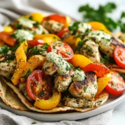 Die Hauptzutaten für die Hühnchen-Pitas sind einfach und frisch. Hier ist, was Sie brauchen: - 2 Hähnchenbrüste, entbeint und ohne Haut, in mundgerechte Stücke geschnitten - 1 Esslöffel Olivenöl - 1 Teelöffel geräuchertes Paprikapulver - 1 Teelöffel Knoblauchpulver - 1 Teelöffel Zwiebelpulver - 1 Teelöffel getrockneter Oregano - Salz und Pfeffer nach Geschmack - 1 rote Paprika, in Streifen geschnitten - 1 gelbe Paprika, in Streifen geschnitten - 1 rote Zwiebel, in Ringe geschnitten - 4 Vollkornpitas - 1 Tasse Kirschtomaten, halbiert - Frische Petersilie zur Garnitur Diese Zutaten werden Ihnen helfen, schmackhafte Pitas zu machen. Achten Sie darauf, das Hähnchen gut zu würzen. Das gibt tollen Geschmack. Die Kräuter-Ranch-Sauce ist der Star dieser Pitas. Sie benötigen: - 1/2 Tasse griechischer Joghurt - 1/4 Tasse Mayonnaise - 1 Esslöffel Zitronensaft - 1 Esslöffel frischer Dill, gehackt - 1 Esslöffel frische Schnittlauch, gehackt - Salz und Pfeffer nach Geschmack Diese Sauce gibt den Pitas einen frischen Geschmack. Der Joghurt macht sie cremig und lecker. Frische Zutaten sind der Schlüssel zu schmackhaften Pitas. Hier sind einige Tipps: - Wählen Sie Hähnchenbrust, die fest und rosa ist. Vermeiden Sie Hähnchen mit Flecken. - Achten Sie darauf, dass die Paprika glänzend und knackig sind. Farbenfrohe Paprika sind auch leckerer. - Frische Kräuter wie Dill und Schnittlauch sollten grün und lebendig aussehen. Sie geben einen tollen Duft. - Kaufen Sie Kirschtomaten, die fest und süß sind. Diese machen den Biss frisch. Mit diesen Tipps können Sie die besten Zutaten auswählen. Frische macht einen großen Unterschied im Geschmack. {{ingredient_image_2}} Zuerst schneiden Sie die Hähnchenbrüste in mundgerechte Stücke. Das macht das Kochen schneller und einfacher. Geben Sie die Hähnchenstücke in eine große Schüssel. Fügen Sie 1 Esslöffel Olivenöl hinzu. Dann kommen die Gewürze: 1 Teelöffel geräuchertes Paprikapulver, 1 Teelöffel Knoblauchpulver, 1 Teelöffel Zwiebelpulver und 1 Teelöffel getrockneter Oregano. Würzen Sie mit Salz und Pfeffer nach Geschmack. Mischen Sie alles gut. Achten Sie darauf, dass die Hähnchenstücke gleichmäßig gewürzt sind. Jetzt bereiten Sie das Gemüse vor. Schneiden Sie die rote und die gelbe Paprika in Streifen. Die rote Zwiebel schneiden Sie in Ringe. Legen Sie das gewürzte Hähnchen auf einer Seite des Backblechs. Platzieren Sie die geschnittenen Paprika und Zwiebeln auf der anderen Seite. So garen die Aromen nebeneinander und harmonieren wunderbar. Heizen Sie Ihren Ofen auf 220 °C (425 °F) vor. Schieben Sie das Backblech in den Ofen und rösten Sie das Hähnchen und das Gemüse für 15 bis 20 Minuten. Nach 10 Minuten rühren Sie die Mischung um. So garen alles gleichmäßig. Das Hähnchen ist fertig, wenn es durchgegart ist und die Säfte klar sind. Das Gemüse sollte zart und leicht karamellisiert sein. Um die perfekte Kräuter-Ranch-Sauce zu machen, verwenden Sie frische Kräuter. Frischer Dill und Schnittlauch geben viel Geschmack. Achten Sie darauf, den griechischen Joghurt gut mit der Mayonnaise zu mischen. So wird die Sauce schön cremig. Fügen Sie den Zitronensaft langsam hinzu. So können Sie den Geschmack besser steuern. Schmecken Sie die Sauce ab und passen Sie Salz und Pfeffer nach Ihrem Geschmack an. Gewürze sind der Schlüssel zu gutem Essen. Geräuchertes Paprikapulver gibt dem Hähnchen einen tollen Geschmack. Knoblauch- und Zwiebelpulver sorgen für Tiefe. Oregano bringt eine mediterrane Note. Sie können auch andere Gewürze ausprobieren. Zum Beispiel Paprika oder Cayennepfeffer für etwas Schärfe. Experimentieren Sie, um Ihre perfekte Mischung zu finden. Eine schöne Garnitur macht viel aus. Frische Petersilie gibt Farbe und frischen Geschmack. Schneiden Sie sie fein und streuen Sie sie über die gefüllten Pitas. Servieren Sie die Pitas auf einem Holzbrett. Das sieht rustikal und einladend aus. Stellen Sie kleine Schalen mit der Kräuter-Ranch-Sauce bereit. So kann jeder dippen. Pro Tipps Hähnchen marinieren: Lassen Sie das Hähnchen mindestens 30 Minuten marinieren, um die Aromen zu intensivieren und es zarter zu machen. Gemüse gleichmäßig schneiden: Stellen Sie sicher, dass das Gemüse in gleichmäßige Stücke geschnitten wird, damit es gleichmäßig gart und eine schöne Textur hat. Pitas knusprig machen: Erwärmen Sie die Pitas im Ofen für die letzten 5 Minuten der Garzeit, um sie schön knusprig zu machen. Frische Kräuter hinzufügen: Verwenden Sie frische Kräuter als Garnitur, um nicht nur Farbe, sondern auch zusätzlichen Geschmack zu verleihen. {{image_4}} Wenn Sie eine vegetarische Version der Hühnchen-Pitas möchten, können Sie das Hähnchen einfach ersetzen. Verwenden Sie stattdessen Kichererbsen oder Tofu. Diese Optionen sind nahrhaft und füllend. Kichererbsen bringen einen nussigen Geschmack, während Tofu die Gewürze gut aufnimmt. Marinieren Sie sie wie das Hähnchen, um den besten Geschmack zu erzielen. Sie können auch andere Proteinquellen nutzen. Zum Beispiel eignet sich Lachs sehr gut. Der Geschmack von Lachs harmoniert toll mit der Kräuter-Ranch-Sauce. Hähnchen und Garnelen sind auch leckere Alternativen. Achten Sie darauf, die Garzeiten anzupassen, damit alles perfekt durchgegart ist. Denken Sie daran, das Gemüse je nach Saison auszuwählen. Im Frühling sind Spargel und Zucchini frisch und lecker. Im Herbst können Sie Kürbis und Rosenkohl verwenden. Diese Variationen bieten neue Geschmäcker. Das macht das Gericht noch spannender. Mischen Sie verschiedene Gemüsesorten für mehr Farbe und Nährstoffe. Wenn Sie Reste von den Hühnchen-Pitas haben, bewahren Sie sie richtig auf. Legen Sie die Pitas in einen luftdichten Behälter. Achten Sie darauf, die Sauce separat zu lagern, um die Pitas knusprig zu halten. Sie können die Pitas bis zu drei Tage im Kühlschrank aufbewahren. Zum Aufwärmen Ihrer Pitas empfehle ich den Ofen. Heizen Sie den Ofen auf 175 °C vor. Legen Sie die Pitas auf ein Backblech und erwärmen Sie sie etwa 10 Minuten. So bleiben sie schön knusprig. Alternativ können Sie die Pitas auch in einer Pfanne ohne Öl kurz anrösten. Die Kräuter-Ranch-Sauce bleibt im Kühlschrank etwa eine Woche frisch. Bewahren Sie sie in einem luftdichten Behälter auf. Wenn die Sauce beginnt, ihre Farbe oder Textur zu ändern, ist es besser, sie wegzuwerfen. So stellen Sie sicher, dass Sie immer frische Sauce genießen. Die Zubereitung der Hühnchen-Pitas dauert insgesamt etwa 35 Minuten. - Vorbereitungszeit: 15 Minuten - Backzeit: 15-20 Minuten In dieser Zeit können Sie die Pitas füllen und die Kräuter-Ranch-Sauce zubereiten. Es ist schnell und einfach. Ja, Sie können die Kräuter-Ranch-Sauce im Voraus zubereiten. - Mischen Sie alle Zutaten in einer Schüssel. - Lagern Sie die Sauce in einem luftdichten Behälter im Kühlschrank. So haben Sie mehr Zeit, um die Pitas zuzubereiten. Die Sauce bleibt frisch für bis zu drei Tage. Zu den Hühnchen-Pitas passen viele Beilagen gut. - Salate: Ein einfacher grüner Salat mit leichtem Dressing. - Gemüse: Gegrilltes oder geröstetes Gemüse. - Chips: Tortilla-Chips mit Salsa oder Guacamole. Diese Beilagen ergänzen den Geschmack der Pitas perfekt und machen die Mahlzeit noch spannender. Die Zubereitung von Hühnchen-Pitas ist einfach und macht Spaß. Wir haben die besten Zutaten, Schritt-für-Schritt-Anleitungen und nützliche Tipps betrachtet. Die Kräuter-Ranch-Sauce ist ein Highlight. Zudem gibt es viele Variationen für unterschiedliche Vorlieben. Denke daran, frische Zutaten zu wählen und die Reste richtig zu lagern. So bleiben deine Pitas lecker. Genieße diese gesunden, einfachen Gerichte und passe sie deinen Wünschen an! Dein Essen wird jede Menge Freude bringen.