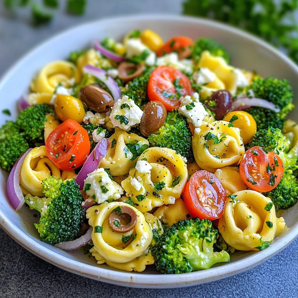 - 340 g Käse-Tortellini - 2 Tassen Brokkoliröschen - 1 Tasse Kirschtomaten, halbiert Die Hauptzutaten sind die Basis für diesen leckeren Salat. Die Käse-Tortellini sorgen für einen herzhaften Geschmack. Brokkoli bringt eine knackige Textur und viele Nährstoffe. Kirschtomaten fügen eine süße Note hinzu. - 1/2 Tasse rote Zwiebel, dünn geschnitten - 1/2 Tasse Kalamata-Oliven, entsteint und in Scheiben geschnitten - 1/4 Tasse Feta-Käse, zerbröckelt Die roten Zwiebeln geben einen tollen Biss und Geschmack. Kalamata-Oliven bringen einen salzigen Kick. Der Feta-Käse rundet das Ganze mit seiner Cremigkeit ab. Diese Zutaten machen den Salat besonders lecker. - 1/4 Tasse Olivenöl - 2 Esslöffel Zitronensaft - 1 Teelöffel getrockneter Oregano - Salz und Pfeffer nach Geschmack Für das Dressing brauchen wir einfaches, aber schmackhaftes Olivenöl. Zitronensaft bringt Frische und Säure. Oregano fügt einen aromatischen Geschmack hinzu. Salz und Pfeffer sorgen für die richtige Würze. Dieses Dressing verbindet alles perfekt. {{ingredient_image_2}} - Bringen Sie einen großen Topf mit gesalzenem Wasser zum Kochen. - Kochen Sie die Käse-Tortellini nach den Anweisungen auf der Packung, bis sie al dente sind. - Fügen Sie in den letzten 2 Minuten die Brokkoliröschen hinzu, um sie leicht zu blanchieren. - Gießen Sie die Tortellini und den Brokkoli ab. - Spülen Sie beide unter kaltem Wasser ab, damit das Kochen stoppt. - Geben Sie die abgetropften Tortellini und den Brokkoli in eine große Schüssel. - Mischen Sie die frischen Zutaten wie Kirschtomaten, rote Zwiebel, Kalamata-Oliven und Feta-Käse hinzu. - In einer kleinen Schüssel verquirlen Sie das Olivenöl, Zitronensaft, Oregano, Salz und Pfeffer. - Gießen Sie das Dressing über den Salat und mischen Sie alles vorsichtig. - Lassen Sie den Salat etwa 10 Minuten ruhen, damit sich die Aromen gut verbinden. - Für einen kühleren Salat stellen Sie ihn in den Kühlschrank. - Vor dem Servieren, mischen Sie den Salat erneut und garnieren Sie ihn mit frischer Petersilie. Um die Tortellini perfekt zu kochen, sollte man sie al dente zubereiten. Das bedeutet, sie sind weich, aber noch bissfest. So bleibt die Textur gut. Kochen Sie die Tortellini einfach nach der Anleitung auf der Verpackung. Fügen Sie die Brokkoliröschen in den letzten zwei Minuten hinzu. So garen sie perfekt und bleiben knackig. Gießen Sie alles ab und spülen Sie es mit kaltem Wasser ab. Das stoppt den Kochprozess und verhindert Überkochen. Frische Kräuter machen den Salat lebendig. Petersilie ist eine tolle Wahl. Sie bringt Frische und Farbe. Für das Dressing können Sie Variationen ausprobieren. Ein Balsamico-Dressing bringt eine süße Note. Ein Joghurt-Dressing gibt eine cremige Textur. Seien Sie kreativ und finden Sie Ihre Lieblingskombination. Servieren Sie den Salat in einer großen Schüssel. Das sieht einladend aus. Für die Garnierung streuen Sie die gehackte Petersilie darüber. Das macht den Salat farbenfroh. Sie können auch einige ganze Kirschtomaten oben drauflegen. Das wirkt frisch und appetitlich. Denken Sie daran, den Salat vor dem Servieren vorsichtig zu mischen. So verteilt sich das Dressing gleichmäßig. Pro Tipps Die richtige Kochzeit: Achten Sie darauf, die Tortellini al dente zu kochen, damit sie beim Mischen nicht matschig werden. Frische Zutaten: Verwenden Sie frische Kirschtomaten und Brokkoli für den besten Geschmack und die beste Textur. Dressing anpassen: Fühlen Sie sich frei, das Dressing mit zusätzlichen Kräutern oder Gewürzen zu variieren, um den Salat nach Ihrem Geschmack zu personalisieren. Vorbereitung im Voraus: Sie können den Salat bis zu einen Tag im Voraus zubereiten. Lassen Sie ihn im Kühlschrank ziehen, um die Aromen zu intensivieren. {{image_4}} Für eine vegetarische Variante können Sie den Feta-Käse durch andere Käsesorten ersetzen. Ziegenkäse oder Ricotta bieten einen anderen Geschmack. Diese Optionen sind mild und cremig. Sie können auch andere Gemüsearten in den Salat geben. Paprika oder Zucchini fügen Farbe und Crunch hinzu. Karotten oder Erbsen sind ebenfalls gesunde Alternativen. Diese Vielfalt macht den Salat noch bunter und nahrhafter. Wenn Sie glutenfrei essen, suchen Sie nach glutenfreien Tortellini. Diese sind in vielen Geschäften erhältlich. Sie sind aus Reis oder Mais gemacht und schmecken gut. Achten Sie auch auf die anderen Zutaten. Einige Dressings enthalten Gluten. Prüfen Sie die Etiketten, um sicher zu sein, dass alle Zutaten glutenfrei sind. Die Zutaten können je nach Saison variieren. Im Frühling sind frische Erbsen und Spargel toll. Sie bringen neue Aromen und Farben in den Salat. Im Herbst können Sie Kürbiswürfel hinzufügen. Rösten Sie sie leicht für einen süßen Geschmack. Diese saisonalen Zutaten machen das Gericht lebendig und frisch. Um den Brokkoli Tortellini Salat frisch zu halten, lagere ihn im Kühlschrank. Die ideale Temperatur liegt bei 4 Grad Celsius. Du kannst den Salat bis zu drei Tage lang aufbewahren. Achte darauf, ihn in einem luftdichten Behälter zu lagern. So bleibt er knackig und lecker. Um Sumpf zu vermeiden, halte die Zutaten getrennt, wenn du sie lagerst. Das verhindert, dass der Salat matschig wird. Wenn du ihn servierst, mische alles gut durch. Das sorgt für einen frischen Geschmack. Einfrieren ist eine Option, aber der Salat verändert sich. Die Pasta kann weich werden. Wenn du trotzdem einfrieren willst, packe den Salat in einen Gefrierbeutel. Drücke die Luft heraus und verschließe ihn gut. Zum Auftauen lege den Salat über Nacht in den Kühlschrank. So erhältst du den besten Geschmack. Du kannst den Salat auch in der Mikrowelle bei niedriger Temperatur auftauen. Der Brokkoli Tortellini Salat bleibt frisch für drei Tage im Kühlschrank. Achte darauf, wie er aussieht und riecht. Wenn der Salat schleimig oder faulig riecht, ist er nicht mehr gut. Anzeichen für Verderb sind auch verfärbte oder matschige Zutaten. Überprüfe die Kirschtomaten und den Brokkoli gut. Diese können schnell verderben. Halte immer die Augen offen, um einen frischen Salat zu genießen. Du kannst den Brokkoli Tortellini Salat im Kühlschrank bis zu drei Tage aufbewahren. Achte darauf, ihn in einem luftdichten Behälter zu lagern. So bleibt er frisch und lecker. Wenn du ihn länger aufbewahren möchtest, friere die einzelnen Portionen ein. Beim Auftauen solltest du den Salat über Nacht im Kühlschrank lassen. So behält er seinen Geschmack und seine Textur. Ja, du kannst viele andere Gemüse in deinen Salat einfügen. Zum Beispiel passen Paprika, Zucchini oder Erbsen gut dazu. Diese Gemüse bringen mehr Farbe und Geschmack. Du kannst auch Blattgemüse wie Spinat oder Rucola hinzufügen. Das gibt dem Salat eine frische Note. Experimentiere mit deinen Lieblingsgemüsesorten, um den Salat nach deinem Geschmack anzupassen. Ja, dieser Salat ist sehr gesund. Brokkoli enthält viele Vitamine und Mineralstoffe. Er ist reich an Ballaststoffen, die gut für die Verdauung sind. Die Tortellini bringen dir eine Portion Kohlenhydrate, die dir Energie geben. Feta-Käse liefert Protein und gesundes Fett. Die Oliven bieten Antioxidantien. Alles in allem ist dieser Salat eine nahrhafte Wahl, die gut für deinen Körper ist. Der Brokkoli-Tortellini-Salat ist einfach und lecker. Wir haben die Hauptzutaten wie Tortellini, Brokkoli und Kirschtomaten betrachtet. Die richtigen Schritte machen die Zubereitung zum Kinderspiel. Tipp! Al dente ist der Schlüssel für perfekten Biss. Denken Sie an die Variationen und passen Sie den Salat nach Saison oder Vorlieben an. Lagern Sie den Salat gut, um Frische zu erhalten. Mit diesen Tipps gelingt Ihnen der Salat mühelos. Genießen Sie ihn mit Freunden oder Familie!