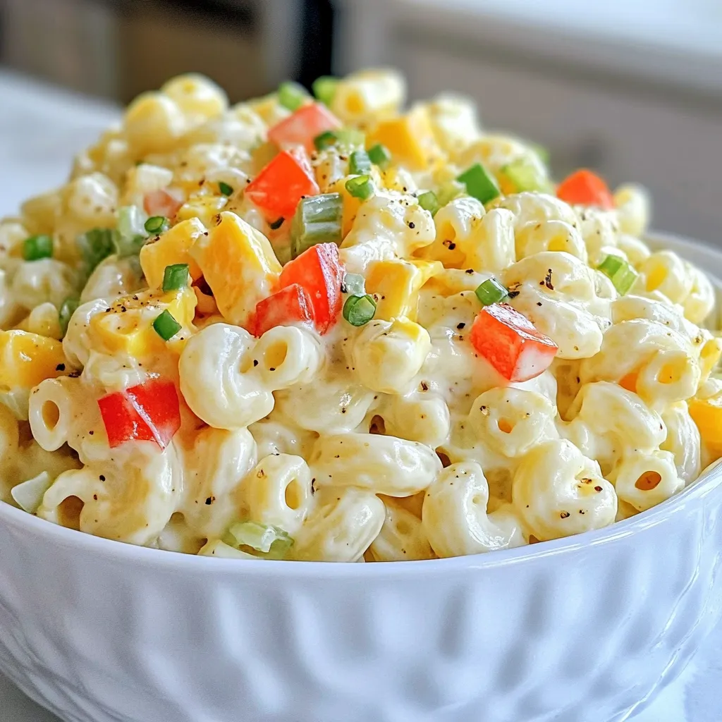 Für diesen leckeren Salat brauchst du: - 2 Tassen Ellbogen-Makkaroni - 4 große Eier - 1/2 Tasse Mayonnaise - 2 Esslöffel Dijon-Senf - 1 Esslöffel Apfelessig - 1 Teelöffel Knoblauchpulver - 1 Teelöffel Zwiebelpulver - Salz und Pfeffer nach Geschmack - 1/4 Tasse Frühlingszwiebeln, in Scheiben geschnitten - 1/4 Tasse süßer Gurkenraspel - 1/2 Tasse Sellerie, gewürfelt - 1/4 Tasse rote Paprika, gewürfelt Diese Zutaten geben dem Salat einen tollen Geschmack. Die Makkaroni bilden die Basis. Die Eier machen den Salat cremig und sättigend. Für den perfekten Geschmack nutze ich: - Mayonnaise für Cremigkeit - Dijon-Senf für eine leichte Schärfe - Apfelessig für Frische - Knoblauch- und Zwiebelpulver für den extra Kick Diese Gewürze ergänzen die Hauptzutaten. Sie bringen viel Geschmack und machen den Salat aufregend. Du kannst die Menge an Senf und Essig anpassen. So kannst du den Salat nach deinem Geschmack anpassen. Du kannst die Zutaten leicht ändern. Wenn du keine Ellbogen-Makkaroni magst, probiere andere Sorten. Fusilli oder Penne sind auch gut. Für eine gesunde Variante nutze griechischen Joghurt anstelle von Mayonnaise. Statt roter Paprika kannst du gelbe oder grüne Paprika verwenden. Wenn du mehr Gemüse willst, füge Erbsen oder Karotten hinzu. So wird der Salat bunter und gesünder. {{ingredient_image_2}} Um die Makkaroni perfekt zu kochen, bringe einen großen Topf mit gesalzenem Wasser zum Kochen. Füge die 2 Tassen Ellbogen-Makkaroni hinzu. Koche sie nach Packungsanweisung, bis sie al dente sind. Das dauert etwa 7 bis 9 Minuten. Gieße die Nudeln ab und spüle sie kurz unter kaltem Wasser. So stoppst du den Kochvorgang. Stelle die Nudeln dann beiseite. Für die Eier lege 4 große Eier in einen mittleren Topf. Decke die Eier mit kaltem Wasser ab. Bringe das Wasser zum Kochen. Sobald es kocht, decke den Topf ab und nimm ihn vom Herd. Lass die Eier 12 Minuten ruhen. Danach lege sie in eine Schüssel mit Eiswasser, um sie schnell abzukühlen. Wenn die Eier kühl sind, schäle sie und hacke sie grob. Jetzt kommt der spannende Teil! In einer großen Schüssel vermischst du die Mayonnaise, den Dijon-Senf, den Apfelessig, das Knoblauchpulver und das Zwiebelpulver. Füge eine Prise Salz und Pfeffer hinzu. Rühre alles gut um, bis die Mischung schön cremig ist. Danach gib die gekochten Makkaroni, die gehackten Eier, die Frühlingszwiebeln, die süßen Gurkenraspel, den gewürfelten Sellerie und die rote Paprika dazu. Mische alles vorsichtig, bis das Dressing gleichmäßig verteilt ist. Decke die Schüssel mit Frischhaltefolie ab und stelle sie für mindestens 30 Minuten in den Kühlschrank. So können sich die Aromen gut verbinden. Vor dem Servieren solltest du noch einmal abschmecken. Nach Bedarf kannst du das Gemüse nachwürzen. Wenn du magst, garniere den Salat mit zusätzlichen Eierscheiben oder Frühlingszwiebeln. Jetzt ist dein cremiger Teufels-Ei-Makkaroni-Salat bereit zum Genießen! Um das Dressing für deinen cremigen Teufels-Ei-Makkaroni-Salat perfekt zu machen, achte auf diese Punkte: - Verwende frische Zutaten: Frische Mayonnaise hat einen besseren Geschmack und eine bessere Textur. - Mischverhältnis: Halte das Verhältnis von Mayonnaise und Senf im Gleichgewicht. Zu viel Senf kann den Geschmack überlagern. - Zugabe von Flüssigkeit: Falls das Dressing zu dick ist, füge einen Teelöffel Wasser hinzu. Rühre gut um, bis es die gewünschte Konsistenz hat. Du kannst diesen Salat leicht im Voraus zubereiten. Hier sind einige Tipps: - Vorbereitung der Zutaten: Koche die Nudeln und die Eier einen Tag vorher. So sparst du Zeit am Serviertag. - Dressing separat aufbewahren: Mische das Dressing erst kurz vor dem Servieren mit den Zutaten. So bleibt alles frisch und knackig. - Kühlzeit: Lass den Salat mindestens 30 Minuten im Kühlschrank ruhen. Dies hilft, die Aromen zu vermischen. Mach diesen Salat zu deinem eigenen! Hier sind einige Möglichkeiten zur Anpassung: - Wähle andere Gemüse: Füge gerne Erbsen, Karotten oder Paprika hinzu, um Farbe und Textur zu variieren. - Gewürze variieren: Probiere andere Gewürze, wie Paprika oder Cayennepfeffer, für einen besonderen Kick. - Ersatz für Mayonnaise: Verwende griechischen Joghurt oder Avocado für eine leichtere Variante des Dressings. Pro Tipps Die perfekte Konsistenz: Um sicherzustellen, dass die Makkaroni nicht zu weich werden, sollten Sie sie al dente kochen. So bleiben sie beim Mischen mit dem Dressing knackig. Frische Zutaten: Verwenden Sie frische Frühlingszwiebeln, Sellerie und Paprika für den besten Geschmack und eine schöne Textur im Salat. Variationen hinzufügen: Experimentieren Sie mit zusätzlichen Zutaten wie gerösteten Nüssen oder frischen Kräutern, um dem Salat eine besondere Note zu verleihen. Kühlen für den Geschmack: Lassen Sie den Salat mindestens 30 Minuten im Kühlschrank ruhen. Dadurch können sich die Aromen besser entfalten. {{image_4}} Wenn du eine vegetarische Variante des cremigen Teufels-Ei-Makkaroni-Salats möchtest, gibt es viele Möglichkeiten. Du kannst die Eier durch Avocado ersetzen. Avocado gibt eine cremige Textur und einen tollen Geschmack. Mische auch mehr Gemüse hinzu. Zum Beispiel, probiere Erbsen oder Karotten für zusätzliche Süße. Diese Optionen machen den Salat bunt und lecker. Makkaroni-Salat hat viele regionale Variationen. In einigen Teilen Deutschlands fügen die Leute gern kleine Wurststücke hinzu. In anderen Regionen kommen frische Kräuter wie Petersilie oder Dill dazu. Du kannst sogar Käse wie Gouda oder Feta hinzufügen. Diese Zutaten bringen neue Geschmäcker in den Salat. Probiere verschiedene Kombinationen, um deine eigene Lieblingsversion zu finden. Wenn du glutenfrei kochen möchtest, gibt es tolle Alternativen zu Makkaroni. Du kannst Quinoa oder Reisnudeln verwenden. Diese Optionen sind leicht und lecker. Sie passen gut zu den anderen Zutaten im Salat. Achte darauf, dass alle anderen Zutaten auch glutenfrei sind. So bleibt der Salat für jeden geeignet. Um deinen cremigen Teufels-Ei-Makkaroni-Salat frisch zu halten, lagere ihn in einem luftdichten Behälter. Achte darauf, dass der Salat gut abgedeckt ist. So bleibt er länger frisch und lecker. Stelle den Behälter in den Kühlschrank. Vermeide es, den Salat länger als nötig bei Raumtemperatur stehen zu lassen. Im Kühlschrank hält der Salat etwa drei bis fünf Tage. Achte darauf, ihn vor dem Servieren gut umzurühren. Das hilft, die Aromen gleichmäßig zu verteilen. Gefrieren solltest du diesen Salat nicht. Die Textur der Makkaroni und der Eier leidet beim Einfrieren. Es wird besser sein, frischen Salat zuzubereiten, wenn du ihn länger aufbewahren möchtest. Wenn der Salat nach ein paar Tagen etwas trocken wirkt, füge einen Löffel Mayonnaise hinzu. Das bringt die Cremigkeit zurück. Du kannst auch frische Kräuter oder mehr Gemüse hinzufügen. Das gibt dem Salat neuen Schwung. Ein Spritzer Zitronensaft kann auch helfen, den Geschmack aufzufrischen. So schmeckt er fast wie frisch zubereitet! Um den Salat würziger zu machen, füge etwas mehr Dijon-Senf hinzu. Du kannst auch einen Spritzer scharfen Senf oder etwas Tabasco verwenden. Diese Zutaten geben dem Salat einen tollen Kick. Experimentiere mit der Menge, um den perfekten Geschmack zu finden. Ja, du kannst viele Gemüsesorten hinzufügen! Zum Beispiel passen Erbsen, Karotten oder sogar Avocado gut dazu. Diese Zutaten bringen Farbe und frische Aromen in den Salat. Sei kreativ und benutze, was du magst. Kühle den Salat mindestens 30 Minuten. So können sich die Aromen gut vermischen. Du kannst ihn auch länger im Kühlschrank lassen, wenn du Zeit hast. Dann schmeckt er noch besser. Ja, dieser Salat kann leicht angepasst werden. Verwende glutenfreie Makkaroni für eine glutenfreie Option. Für eine kalorienärmere Version kannst du fettfreie Mayonnaise nutzen. So kann jeder den Salat genießen! Cremiger Teufels-Ei-Makkaroni-Salat ist ein einfacher und leckerer Genuss. Wir haben die besten Zutaten, Gewürze und Alternativen besprochen. Die Schritt-für-Schritt-Anleitung hilft Ihnen, alles perfekt zuzubereiten. Denken Sie an die Tipps für die ideale Konsistenz und an die Variationen, um den Salat anzupassen. Schließlich sind die Lagerungshinweise wichtig, um die Frische zu bewahren. Genießen Sie Ihren Salat, und passen Sie ihn nach Ihrem Geschmack an!