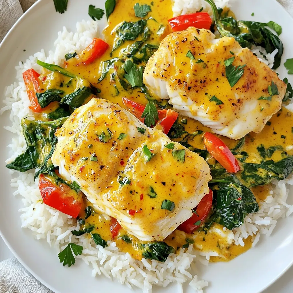 Um Kokos-Curry gebackenen Kabeljau zu machen, brauchen Sie: - 4 Kabeljaufilets - 1 Dose (400 ml) Kokosmilch - 2 Esslöffel rote Currypaste - 1 Esslöffel Sojasauce - 1 Esslöffel brauner Zucker - 1 Teelöffel frischer Ingwer, gerieben - 2 Knoblauchzehen, fein gehackt - 1 Tasse frischer Spinat, grob gehackt - 1 rote Paprika, in dünne Streifen geschnitten - 1 Esslöffel Limettensaft - Frische Korianderblätter, zur Garnierung - Salz und Pfeffer nach Geschmack Wenn Sie frische Zutaten wählen, achten Sie auf die folgenden Punkte: - Kabeljau: Die Filets sollten fest und glänzend sein. Vermeiden Sie fischige Gerüche. - Kokosmilch: Suchen Sie nach Dosen ohne Zusatzstoffe. Die Qualität macht den Unterschied. - Gemüse: Wählen Sie lebhafte Farben. Frischer Spinat sollte knackig und dunkelgrün sein. - Koriander: Die Blätter sollten frisch riechen. Vermeiden Sie welke Blätter. Manchmal sind nicht alle Zutaten verfügbar. Hier sind einige Alternativen: - Kabeljau: Ersetzen Sie ihn durch Lachs oder Heilbutt. Diese Fische haben ähnliche Texturen. - Kokosmilch: Verwenden Sie Mandelmilch oder Hafermilch für eine leichtere Variante. - Currypaste: Sie können auch Currypulver nutzen. Die Geschmäcker sind jedoch unterschiedlich. - Gemüse: Fügen Sie Brokkoli oder Zucchini hinzu. Diese passen gut in das Curry. {{ingredient_image_2}} Beginnen Sie mit der Vorbereitung. Heizen Sie den Ofen auf 200°C vor. Das sorgt für eine gleichmäßige Hitze. Nehmen Sie dann eine Auflaufform und fetten Sie sie leicht ein. Dies hilft, den Fisch nicht festzukleben. Würzen Sie die Kabeljaufilets mit Salz und Pfeffer. Legen Sie sie in die vorbereitete Form. Jetzt kommen wir zur Kokos-Curry-Mischung. In einer mittelgroßen Schüssel die Kokosmilch öffnen. Fügen Sie 2 Esslöffel rote Currypaste hinzu. Diese gibt dem Gericht eine schöne Schärfe. Geben Sie dann 1 Esslöffel Sojasauce dazu, um den Geschmack zu vertiefen. Fügen Sie 1 Esslöffel braunen Zucker hinzu, um die Süße auszubalancieren. Reiben Sie 1 Teelöffel frischen Ingwer und hacken Sie 2 Knoblauchzehen fein. Geben Sie diese in die Schüssel und verrühren Sie alles gut. Es sollte eine glatte Mischung entstehen. Gießen Sie die Kokos-Curry-Mischung gleichmäßig über die Kabeljaufilets. Achten Sie darauf, dass sie gut bedeckt sind. Nun verteilen Sie 1 Tasse grob gehackten Spinat und 1 rote Paprika, in dünne Streifen geschnitten, um die Filets. Diese Farben machen das Gericht lebendig. Beträufeln Sie das Gemüse und den Fisch mit 1 Esslöffel Limettensaft. Dies bringt Frische ins Spiel. Decken Sie die Auflaufform mit Aluminiumfolie ab und backen Sie das Gericht 20 Minuten lang. Nach 20 Minuten die Folie entfernen und weitere 10 Minuten backen. Der Kabeljau sollte nun leicht mit einer Gabel zerteilen. Lassen Sie das Gericht einige Minuten ruhen, bevor Sie es servieren. Garniert mit frischem Koriander wird es noch schöner. Um den Kabeljau perfekt zu backen, gibt es einige einfache Tipps. - Ofentemperatur: Stellen Sie sicher, dass der Ofen auf 200°C vorgeheizt ist. Ein heißer Ofen sorgt dafür, dass der Fisch gleichmäßig gart. - Nicht zu lange backen: Überbacken Sie den Kabeljau nicht. Nach etwa 30 Minuten sollte er zart und leicht zu zerteilen sein. - Salz und Pfeffer: Würzen Sie den Fisch gleichmäßig, aber nicht zu stark. Zu viel Salz kann den Geschmack ruinieren. Um das Gericht interessanter zu machen, können Sie einige Änderungen vornehmen. - Zusätzliche Gewürze: Fügen Sie Kreuzkümmel oder Kurkuma hinzu. Diese Gewürze geben dem Gericht eine neue Dimension. - Chili: Wer es scharf mag, kann frische Chili oder Chili-Flocken verwenden. Sie bringen Hitze und zusätzlichen Geschmack. - Zitronengras: Ein Stück Zitronengras in die Kokos-Curry-Mischung geben, sorgt für frische Aromen. Ein paar einfache Tricks helfen, das Gericht zu verfeinern und zu verbessern. - Frischer Koriander: Verwenden Sie frischen Koriander als Garnitur. Er bringt Farbe und frischen Geschmack. - Limettensaft: Ein Spritzer Limettensaft vor dem Servieren macht das Gericht lebendiger. - Servieren: Präsentieren Sie den Kabeljau auf einem Bett aus Jasminreis oder Quinoa. Das macht das Gericht schöner und sättigender. Diese Tipps helfen Ihnen, das Beste aus Ihrem Kokos-Curry Baked Cod herauszuholen. Pro Tipps Frischer Kabeljau: Verwenden Sie immer frischen Kabeljau für das beste Aroma und die beste Textur. Tiefgefrorener Kabeljau kann auch verwendet werden, muss aber vor dem Kochen vollständig aufgetaut werden. Kokosmilch-Qualität: Wählen Sie eine hochwertige, dicke Kokosmilch für einen reichhaltigeren Geschmack. Die Konsistenz beeinflusst die Sauce erheblich. Gemüsevariationen: Fühlen Sie sich frei, das Gemüse nach Ihrem Geschmack anzupassen. Brokkoli oder Zucchini passen ebenfalls gut zu diesem Gericht. Garnierung: Für zusätzlichen Geschmack können Sie auch geröstete Erdnüsse oder Cashewkerne als Garnitur verwenden, um eine knusprige Textur hinzuzufügen. {{image_4}} Du kannst viele verschiedene Gemüsesorten in dein Gericht einfügen. Hier sind einige tolle Ideen: - Zucchini: In dünne Scheiben schneiden und zusammen mit dem Kabeljau backen. - Brokkoli: In kleine Röschen teilen und in die Auflaufform geben. - Karotten: In feine Streifen schneiden und sie vor dem Backen leicht anbraten. Diese Gemüsesorten geben deinem Gericht mehr Farbe und Nährstoffe. Probiere verschiedene Kombinationen aus, um deinen Favoriten zu finden. Wenn du keinen Kabeljau magst, gibt es viele Alternativen. Hier sind einige Ideen: - Lachs: Dieser Fisch hat einen reichen Geschmack und passt gut zur Kokos-Curry-Sauce. - Tilapia: Ein milder Fisch, der ebenfalls gut mit den Aromen harmoniert. - Garnelen: Schnell zubereitet und sehr schmackhaft. Einfach die Garzeit anpassen. Jede dieser Optionen bringt ihren eigenen Geschmack mit. Experimentiere, um die beste Kombination für dich zu finden. Wenn du eine vegane oder glutenfreie Option suchst, ist das auch möglich. Hier sind einige Tipps: - Tofu: Verwende festen Tofu, um eine proteinreiche, vegane Variante zu machen. - Auberginen: In Würfel schneiden und anstelle von Fisch verwenden. Sie nehmen die Sauce gut auf. - Kokosjoghurt: Mische ihn mit der Currypaste für eine cremige, vegane Sauce. Mit diesen Alternativen kannst du das Gericht an deine diätetischen Bedürfnisse anpassen. So bleibt der Genuss erhalten, egal welche Ernährungsweise du bevorzugst. Um übrig gebliebenen Kabeljau optimal zu lagern, brauchen Sie einen luftdichten Behälter. Legen Sie die Filets vorsichtig hinein. Achten Sie darauf, die Kokos-Curry-Sauce nicht zu verschütten. Diese Sauce gibt dem Fisch viel Geschmack, also bewahren Sie sie mit auf. Stellen Sie den Behälter in den Kühlschrank. So bleibt der Kabeljau frisch und lecker. Beim Wiedererwärmen ist Geduld wichtig. Der Kabeljau sollte sanft erhitzt werden, damit er zart bleibt. Nutzen Sie den Ofen oder die Mikrowelle. Wenn Sie den Ofen nutzen, heizen Sie ihn auf 150°C vor. Legen Sie den Fisch in eine Auflaufform und decken Sie ihn mit Folie ab. So wird der Kabeljau gleichmäßig warm. In der Mikrowelle stellen Sie die Leistung auf niedrig, um ein Überhitzen zu vermeiden. Im Kühlschrank bleibt der Kabeljau bis zu drei Tage frisch. Achten Sie darauf, ihn schnell zu essen. Wenn Sie den Fisch länger aufbewahren möchten, können Sie ihn einfrieren. Wickeln Sie die Filets fest in Frischhaltefolie und legen Sie sie in einen Gefrierbeutel. Im Gefrierfach bleibt der Kabeljau bis zu drei Monate gut. Denken Sie daran, ihn vor dem Essen im Kühlschrank aufzutauen. Die Zubereitung von Kabeljau dauert insgesamt etwa 40 Minuten. Dies umfasst 10 Minuten für die Vorbereitung und 30 Minuten Backzeit. In der Backzeit wird der Kabeljau mit einer leckeren Kokos-Curry-Sauce überzogen. So bleibt der Fisch saftig und voller Geschmack. Ja, du kannst die Currypaste selbst machen! Eine einfache Mischung aus roten Chilischoten, Knoblauch, Ingwer und Gewürzen funktioniert gut. Püriere alles zusammen, bis eine glatte Paste entsteht. Du kannst die Schärfe anpassen, indem du mehr oder weniger Chili hinzufügst. So hast du die volle Kontrolle über den Geschmack. Zu diesem Gericht passen viele Beilagen. Hier sind einige Ideen: - Gedämpfter Jasminreis - Quinoa - Frischer Salat mit Limettendressing - Gedünstetes Gemüse wie Brokkoli oder Zucchini - Naan-Brot für ein indisches Flair Diese Beilagen ergänzen den Geschmack des Kabeljaus perfekt. Sie bieten auch eine schöne Balance zu den Aromen der Kokos-Curry-Sauce. Dieser Artikel gab dir wertvolle Informationen über die Zubereitung von Kabeljau. Du hast gelernt, welche frischen Zutaten wichtig sind und wie man diese auswählt. Ich habe Schritt-für-Schritt-Anleitungen bereitgestellt, um Missgeschicke beim Backen zu vermeiden. Zudem gab es Tipps zu Variationen und zur Aufbewahrung von Resten. Denke daran, diese Ideen zu nutzen, um dein Gericht zu verfeinern und anzupassen. So machst du jedes Mal ein geschmackvolles Essen.