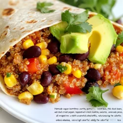 Die Hauptzutaten sind einfach und gesund. Sie brauchen: - 1 Tasse gekochte Quinoa - 1 Dose schwarze Bohnen, abgespült und abgetropft - 1 Tasse Mais, gefroren oder aus der Dose - 1 rote Paprika, gewürfelt - 1 Avocado, gewürfelt - 4 große Tortillas (Vollkorn oder Mais) Diese Zutaten sind nahrhaft und lecker. Quinoa bietet Proteine. Schwarze Bohnen sind reich an Ballaststoffen. Mais bringt Süße und eine schöne Farbe. Rote Paprika gibt einen knackigen Biss und viel Vitamin C. Avocado sorgt für Cremigkeit und gesunde Fette. Tortillas halten alles zusammen. Die Gewürze bringen Geschmack. Sie sind: - 1 Teelöffel Kreuzkümmel - 1 Teelöffel Chilipulver - Salz und Pfeffer nach Geschmack - 2 Esslöffel Limettensaft Kreuzkümmel hat einen warmen, erdigen Geschmack. Chilipulver fügt eine pikante Note hinzu. Limettensaft bringt Frische und einen spritzigen Kick. Salz und Pfeffer heben alles hervor. Diese Gewürze machen die Burritos lebhaft und spannend. Falls Sie keine Zutaten haben, gibt es tolle Alternativen. Sie können: - Quinoa durch Reis ersetzen - Schwarze Bohnen durch Kidneybohnen ersetzen - Rote Paprika durch grüne Paprika oder Zucchini ersetzen - Avocado durch Hummus oder Tofu ersetzen Diese Substitute passen gut und bieten neue Aromen. So bleiben die Burritos lecker und vielfältig. Experimentieren Sie mit dem, was Sie haben! {{ingredient_image_2}} Beginne mit der Vorbereitung der Zutaten. Du brauchst eine Tasse gekochte Quinoa. Wenn du keine Quinoa hast, kann auch Reis funktionieren. Dann nimm eine Dose schwarze Bohnen. Diese sollten gut abgespült und abgetropft sein. Als nächstes kommt der Mais. Du kannst gefrorenen oder Dosenmais verwenden. Jetzt ist die rote Paprika an der Reihe. Würfle sie in kleine Stücke. Sie gibt Farbe und Geschmack. Für die Füllung brauchst du auch eine Avocado. Diese solltest du ebenfalls würfeln. Für den Geschmack verwenden wir Kreuzkümmel und Chilipulver. Dazu kommt 2 Esslöffel frischer Limettensaft. Denke daran, auch Salz und Pfeffer bereitzuhalten. Jetzt mischst du alles in einer großen Schüssel. Gib die gekochte Quinoa, die schwarzen Bohnen, den Mais und die gewürfelte Paprika zusammen. Streue dann den Kreuzkümmel und das Chilipulver darüber. Das sorgt für einen tollen Geschmack. Träufle den Limettensaft über die Mischung. Dann rühre alles vorsichtig um. Schmecke die Mischung mit Salz und Pfeffer ab. Du kannst mehr Gewürze hinzufügen, wenn du magst. Stelle sicher, dass alles gut vermischt ist, bevor du mit dem Wickeln der Burritos beginnst. Nimm eine große Tortilla und lege sie flach auf eine saubere Fläche. Gib eine großzügige Menge der Füllung in die Mitte. Jetzt füge einige Stücke gewürfelte Avocado hinzu. Diese machen den Burrito cremig und lecker. Falte die Seiten der Tortilla nach innen. Dann rolle sie von unten auf, um einen Burrito zu formen. Achte darauf, dass die Füllung nicht herausfällt. Wiederhole diesen Schritt mit den restlichen Tortillas und der Füllung. Für einen extra knusprigen Geschmack kannst du die Burritos in einer Pfanne leicht rösten. Röste sie bei mittlerer Hitze für 2-3 Minuten pro Seite. Garniere die Burritos vor dem Servieren mit frischem Koriander. Das gibt ihnen einen frischen Touch. Um einen perfekten Burrito zu wickeln, lege die Füllung in die Mitte. Falte die Seiten zur Mitte. Danach rolle von unten nach oben. Achte darauf, dass die Füllung nicht herausfällt. Drücke die Enden leicht zusammen. Probiere es mehrmals, bis du es kannst. Übung macht den Meister! Die Füllung für Burritos ist sehr flexibel. Du kannst verschiedene Zutaten verwenden. Probiere schwarze Bohnen oder Kichererbsen. Füge mehr Gemüse wie Zucchini oder Spinat hinzu. Du kannst auch verschiedene Gewürze nutzen. Scharfe Saucen sind eine gute Wahl. So machst du die Burritos nach deinem Geschmack. Für eine schnelle Zubereitung, bereite die Zutaten im Voraus vor. Koche die Quinoa am Vortag. Das spart viel Zeit. Du kannst auch die Bohnen und das Gemüse schon schneiden. Halte alles bereit, wenn du kochen willst. So sind deine Burritos in nur wenigen Minuten fertig. Pro Tipps Avocado richtig wählen: Wählen Sie eine reife Avocado, die leicht gedrückt werden kann, aber nicht zu weich ist, um die perfekte Cremigkeit zu erreichen. Quinoa kochen: Achten Sie darauf, die Quinoa gründlich zu spülen, bevor Sie sie kochen, um den bitteren Geschmack der Saponine zu entfernen. Würzen nach Geschmack: Probieren Sie die Füllung vor dem Einwickeln und passen Sie die Gewürze nach Ihrem persönlichen Geschmack an, um das beste Aroma zu erzielen. Burritos anpassen: Fühlen Sie sich frei, andere Gemüse oder Proteine hinzuzufügen, um die Burritos nach Ihrem Geschmack zu variieren. {{image_4}} Es gibt viele Wege, die Füllung für deine Minute Vegan Burritos zu ändern. Du kannst zum Beispiel Spinat oder Zucchini hinzufügen. Karotten bringen Farbe und Süße. Wenn du etwas Schärfe magst, probiere Jalapeños. Diese Variationen machen die Burritos bunt und lecker. Wenn du mehr Protein willst, gibt es tolle Optionen. Tempeh oder Tofu sind super Alternativen. Sie sind einfach zuzubereiten und passen gut zu den anderen Zutaten. Kichererbsen sind auch eine gute Wahl. Sie geben deinen Burritos einen nussigen Geschmack und viel Nährstoffe. Jeder hat andere Vorlieben. Wenn du es mild magst, reduziere die Gewürze. Für mehr Geschmack kannst du frischen Knoblauch oder Zwiebeln hinzufügen. Wenn du es süß magst, füge etwas Mango oder Ananas hinzu. Diese Anpassungen helfen, jeden Burrito zu einem ganz persönlichen Gericht zu machen. Wenn Sie Burritos übrig haben, bewahren Sie sie richtig auf. Wickeln Sie jeden Burrito in Frischhaltefolie oder Aluminiumfolie. Legen Sie sie in einen luftdichten Behälter. So bleiben sie frisch. Sie können die Burritos bis zu drei Tage im Kühlschrank aufbewahren. Achten Sie darauf, dass sie gut verpackt sind, um das Austrocknen zu vermeiden. Um Zeit zu sparen, können Sie die Burritos im Voraus zubereiten. Bereiten Sie die Füllung am Sonntag vor. Lagern Sie sie dann in einem luftdichten Behälter. Wickeln Sie die Burritos erst kurz vor dem Essen. So bleibt die Tortilla frisch. Das spart Zeit während der Woche und sorgt für schnelle Mahlzeiten. Um die Burritos wieder aufzuwärmen, nutzen Sie die Mikrowelle oder eine Pfanne. In der Mikrowelle dauert es nur 1-2 Minuten. Wickeln Sie sie in ein feuchtes Papiertuch. So bleibt die Tortilla weich. In der Pfanne können Sie die Burritos bei mittlerer Hitze 5 Minuten auf jeder Seite rösten. So bekommen sie eine schöne, knusprige Textur. Ein veganer Burrito hat etwa 300 bis 400 Kalorien. Die genaue Zahl hängt von den Zutaten ab. Zum Beispiel, wenn du mehr Avocado oder Käse hinzufügst, steigen die Kalorien. Quinoa und Bohnen sind gesund und liefern viele Nährstoffe. Wenn du auf Kalorien achtest, wähle weniger Öl oder Käse. Ja, du kannst die Burritos im Voraus machen. Bereite die Füllung einfach einen Tag vorher. Wickele die Burritos und bewahre sie im Kühlschrank auf. Sie bleiben frisch bis zu drei Tage. Wenn du sie essen möchtest, wärme sie in der Mikrowelle oder in einer Pfanne auf. Das spart Zeit und macht das Essen schnell. Zu den Burritos passen viele Beilagen. Du kannst eine frische Salsa oder Guacamole servieren. Ein einfacher grüner Salat ist auch lecker. Wenn du es herzhaft magst, probiere schwarze Bohnen oder Reis. Diese Beilagen ergänzen die Aromen der Burritos gut und machen das Essen noch besser. Sie haben nun die Hauptzutaten, die Anleitung und nützliche Tipps für Minute Vegan Burritos. Denken Sie an Möglichkeiten zur Anpassung und Lagerung. Diese Burritos sind einfach, lecker und gesund. Experimentieren Sie mit verschiedenen Füllungen. Sie sind auch perfekt fürs Meal Prep. Vertraute Zutaten sorgen für eine schnelle Zubereitung. Genießen Sie Ihre Burritos jederzeit, auch später! Machen Sie sie zu Ihrem neuen Lieblingsgericht.