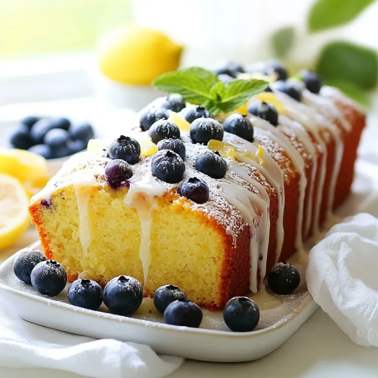 Um ein saftiges Lemon Blueberry Yogurt Loaf zu machen, benötigen Sie: - 1 ½ Tassen Allzweckmehl - 1 Teelöffel Backpulver - ½ Teelöffel Natron - ¼ Teelöffel Salz - ½ Tasse ungesalzene Butter, weich - ¾ Tasse Kristallzucker - 2 große Eier - 1 Teelöffel Vanilleextrakt - ½ Tasse griechischer Joghurt (natur) - Schale und Saft von 1 Zitrone - 1 Tasse frische Heidelbeeren (oder gefrorene, wenn außer der Saison) - 2 Esslöffel Mandelmehl (optional, für extra Crunch) - Zusätzliche Butter und Mehl zum Einfetten der Kastenform Jede Zutat spielt eine wichtige Rolle. Mehl gibt Struktur, während die Butter für die Feuchtigkeit sorgt. Der Joghurt macht den Laib besonders saftig. Falls Sie keine bestimmten Zutaten haben, gibt es Alternativen: - Verwenden Sie statt Allzweckmehl eine glutenfreie Mischung. - Ersetzen Sie die Butter durch Pflanzenöl oder Apfelmus für weniger Fett. - Vanilleextrakt kann durch Mandel- oder Zitrusessenzen ersetzt werden. - Frische Heidelbeeren können durch Himbeeren oder Erdbeeren ersetzt werden. Diese Alternativen verleihen dem Laib einen neuen Geschmack. Experimentieren Sie und finden Sie Ihre Lieblingsversion! Um dieses Rezept erfolgreich zu machen, benötigen Sie: - Eine Kastenform (23x13 cm) - Eine große Schüssel für die feuchten Zutaten - Eine mittelgroße Schüssel für die trockenen Zutaten - Einen elektrischen Mixer - Ein Spatel zum Glätten des Teigs - Ein Kuchengitter zum Abkühlen Die richtige Ausrüstung macht das Backen einfacher und sorgt für ein besseres Ergebnis. Achten Sie darauf, alles bereit zu haben, bevor Sie anfangen! {{ingredient_image_2}} Heize zuerst deinen Ofen auf 175°C (350°F) vor. Fette eine Kastenform mit etwas Butter ein. Bestäube die Form leicht mit Mehl und klopfe überschüssiges Mehl heraus. So bleibt der Laib schön in Form. Nimm eine mittelgroße Schüssel. Mische dort 1 ½ Tassen Allzweckmehl, 1 Teelöffel Backpulver, ½ Teelöffel Natron und ¼ Teelöffel Salz. Rühre alles gut um und stelle die Mischung zur Seite. Diese trockenen Zutaten geben dem Brot die nötige Struktur. In einer großen Schüssel schlägst du ½ Tasse weiche Butter und ¾ Tasse Kristallzucker. Verwende einen elektrischen Mixer bei mittlerer Geschwindigkeit. Schlage die Mischung 3-4 Minuten lang, bis sie leicht und fluffig ist. Das macht dein Brot schön luftig. Füge jetzt 2 große Eier nacheinander hinzu. Rühre nach jedem Ei gut um. Danach gib 1 Teelöffel Vanilleextrakt, die Schale und den Saft von 1 Zitrone dazu. Mische alles gut, bis es gut verbunden ist. Diese Aromen bringen Frische und Tiefe in den Geschmack. Nehme die trockene Mischung und gebe sie schrittweise zur feuchten Mischung. Wechsle dabei mit ½ Tasse griechischem Joghurt. Beginne und ende mit der Mehlmischung. Rühre nur so lange, bis alles gerade vermischt ist. Vermeide übermäßiges Rühren, um einen zarten Laib zu erhalten. Füge vorsichtig 1 Tasse frische Heidelbeeren hinzu. Du kannst sie vorher leicht in Mehl wälzen, damit sie nicht sinken. Gieße den Teig in die vorbereitete Kastenform und glätte die Oberseite. Backe das Brot 50-60 Minuten lang. Überprüfe mit einem Zahnstocher, ob der Teig durch ist. Nach dem Backen lass den Laib etwa 10 Minuten in der Form abkühlen. Dann lege ihn auf ein Kuchengitter, um vollständig abzukühlen. Um den Teig für den Lemon Blueberry Yogurt Loaf perfekt zu machen, achte auf die Mischtechnik. Mische die trockenen Zutaten gut, bevor du sie zu den feuchten Zutaten gibst. Rühre nur bis alles vermischt ist. Übermischen kann den Laib hart machen. Der Teig sollte leicht und etwas klumpig sein. So bleibt der Laib saftig und locker. Frische Heidelbeeren sind toll, wenn sie in Saison sind. Sie geben dir den besten Geschmack. Wenn du gefrorene Heidelbeeren verwendest, lasse sie vorher auftauen. Tupfe sie trocken, um zu viel Feuchtigkeit zu vermeiden. Du kannst sie auch in etwas Mehl wälzen. Dies hilft, dass sie beim Backen nicht sinken. So bleiben sie schön verteilt im Teig. Die Backzeit für deinen Laib ist wichtig. Backe ihn bei 175°C (350°F) für 50 bis 60 Minuten. Jeder Ofen ist anders. Überprüfe nach 50 Minuten mit einem Zahnstocher. Wenn er sauber herauskommt, ist dein Laib fertig. Wenn die Oberseite zu schnell bräunt, decke sie mit Aluminiumfolie ab. So verbrennt nichts, und der Laib backt gleichmäßig. Profi Tipps Die richtige Butter: Verwenden Sie weiche, ungesalzene Butter für die beste Textur und Geschmack in diesem Rezept. Frische Heidelbeeren: Frische Heidelbeeren verleihen dem Laib den besten Geschmack. Wenn Sie gefrorene verwenden, tauen Sie sie vorher auf und tupfen Sie sie trocken. Vermeidung von Übermischung: Rühren Sie den Teig nur so lange, bis die Zutaten gerade vermischt sind, um einen zarten Laib zu gewährleisten. Schutz beim Backen: Wenn die Oberseite des Brotes zu schnell bräunt, decken Sie es locker mit Aluminiumfolie ab, um ein Verbrennen zu verhindern. {{image_4}} Um den Lemon Blueberry Yogurt Loaf noch interessanter zu machen, können Sie verschiedene Aromen hinzufügen. Probieren Sie zum Beispiel, etwas Zimt oder Muskatnuss in den Teig zu mischen. Diese Gewürze geben dem Laib eine warme Note. Sie können auch andere Früchte verwenden. Ersetzen Sie die Heidelbeeren durch Himbeeren oder Erdbeeren. Diese Früchte passen gut zur Zitrone und bringen frische Farben. Wenn Sie eine glutenfreie Version machen möchten, gibt es viele Optionen. Ersetzen Sie das Allzweckmehl durch eine glutenfreie Mehlmischung. Achten Sie darauf, eine Mischung zu wählen, die Xanthan oder Guarkernmehl enthält. Das hilft, die Struktur zu halten. Sie können auch Mandelmehl verwenden. Es gibt dem Laib einen nussigen Geschmack und macht ihn feuchtigkeitsspendend. Eine süße Glasur kann dem Laib einen tollen Finish geben. Mischen Sie Puderzucker mit Zitronensaft für eine einfache Glasur. Diese ist frisch und leicht. Sie können auch eine Fruchtglasur machen. Mischen Sie Puderzucker mit pürierten Heidelbeeren für eine schöne, lila Glasur. Streuen Sie nach dem Backen einige gehackte Nüsse oder Kokosflocken auf den Laib. Das gibt Knusprigkeit und einen schönen Kontrast zur weichen Textur. Um deinen Lemon Blueberry Yogurt Loaf frisch zu halten, lege ihn in einen luftdichten Behälter. Du kannst ihn auch in Frischhaltefolie wickeln. Stelle sicher, dass der Laib vollständig abgekühlt ist, bevor du ihn lagerst. So bleibt die Textur weich und saftig. Um die Frische zu verlängern, lagere den Laib an einem kühlen, trockenen Ort. Vermeide direkte Sonneneinstrahlung. Wenn du ihn länger als ein paar Tage aufbewahren möchtest, lege ihn in den Kühlschrank. Dies kann die Frische um einige Tage verlängern. Du kannst auch ein Stück Apfel oder eine Scheibe Brot in den Behälter legen. Diese helfen, die Feuchtigkeit zu halten. Das Einfrieren ist eine großartige Option für später. Schneide den Laib in Scheiben, bevor du ihn einfrierst. Wickel die Scheiben einzeln in Frischhaltefolie und lege sie in einen Gefrierbeutel. So kannst du nur die Menge auftauen, die du brauchst. Zum Auftauen einfach die Scheiben bei Raumtemperatur lassen oder kurz in die Mikrowelle legen. So hast du immer einen leckeren Snack bereit! Um zu verhindern, dass die Heidelbeeren sinken, gibt es einen einfachen Trick. Du kannst die frischen oder gefrorenen Heidelbeeren leicht in Mehl wälzen, bevor du sie in den Teig gibst. Das hilft, sie gleichmäßig im Teig zu verteilen. Achte darauf, die Heidelbeeren vorsichtig unter den Teig zu heben. So bleiben sie an Ort und Stelle, während das Brot backt. Ja, du kannst die Butter durch Öl ersetzen. Verwende dafür ein neutrales Öl wie Raps- oder Sonnenblumenöl. Ein halbes Maß Öl entspricht etwa 1/3 Tasse. Das Brot könnte dabei etwas feuchter und weniger fest werden. Es bleibt jedoch lecker und saftig. Wenn du eine gesündere Option suchst, ist dies eine gute Wahl. Der Lemon Blueberry Yogurt Loaf bleibt frisch, wenn du ihn richtig lagerst. In einem luftdichten Behälter hält er sich 3 bis 4 Tage bei Raumtemperatur. Du kannst ihn auch in den Kühlschrank stellen. So bleibt er bis zu einer Woche frisch. Wenn du ihn länger aufbewahren möchtest, kannst du ihn einfrieren. Wickel ihn gut in Frischhaltefolie und dann in Aluminiumfolie. So bleibt er bis zu 3 Monate genießbar. In diesem Artikel haben wir alle wichtigen Punkte für deinen Lemon Blueberry Yogurt Loaf behandelt. Wir haben die Zutatenliste, die Schritt-für-Schritt-Anleitung und hilfreiche Tipps für die perfekte Konsistenz besprochen. Du kannst auch kreative Variationen ausprobieren und lernen, wie man das Brot richtig lagert. Jetzt bist du bereit, das Rezept auszuprobieren. Viel Spaß beim Backen!