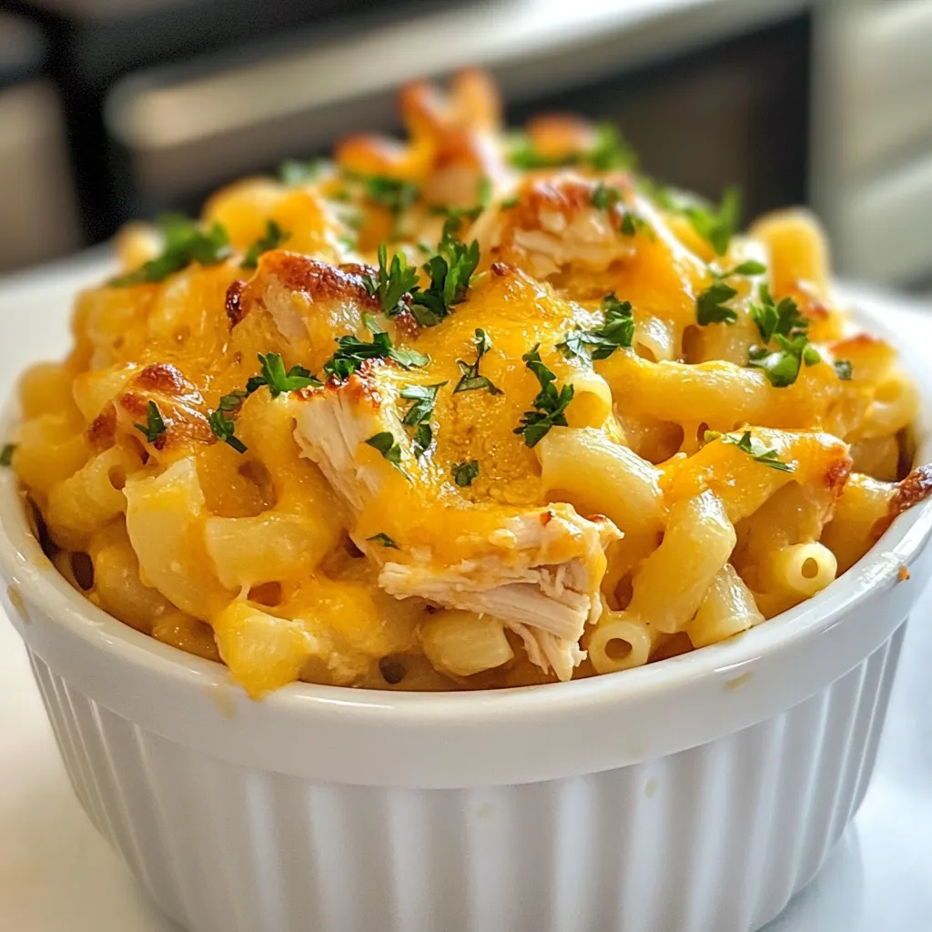 Um BBQ Chicken Mac and Cheese zu machen, brauchst du: - 2 Tassen Ellbogen-Makkaroni - 2 Tassen gekochtes Hähnchen, zerrupft - 1 Tasse BBQ-Sauce (deine Wahl) - 2 Tassen geriebener scharfer Cheddar-Käse - 1 Tasse geriebener Mozzarella-Käse - 1/2 Tasse weicher Frischkäse - 2 Tassen Milch - 1/4 Tasse Butter - 1/4 Tasse Weizenmehl - 2 Teelöffel Knoblauchpulver - 1 Teelöffel Zwiebelpulver - 1 Teelöffel geräuchertes Paprika - Salz und Pfeffer nach Geschmack - Frische Petersilie, gehackt (zum Garnieren) Du kannst verschiedene Käsesorten verwenden. Gouda oder Monterey Jack sind gute Alternativen. Für das Hähnchen kannst du auch gekochte Pute oder Tofu nehmen. Wenn du es schärfer magst, füge Jalapeños hinzu. Für eine cremigere Sauce ist Ricotta eine feine Wahl anstelle von Frischkäse. Achte beim Kauf der Zutaten auf Frische. Wähle frisches Hähnchen ohne Verfärbungen. Der Käse sollte kühl und fest sein, ohne Risse. Die Makkaroni sollten unbeschädigt und trocken sein. Bei der BBQ-Sauce, schau nach solchen mit natürlichen Zutaten. Frische Petersilie sollte grün und knackig aussehen. {{ingredient_image_2}} Zuerst bringe ich in einem großen Topf gesalzenes Wasser zum Kochen. Ich füge die Ellbogen-Makkaroni hinzu. Ich koche sie etwa 8-10 Minuten, bis sie al dente sind. Nach dem Kochen gieße ich die Makkaroni ab und stelle sie beiseite. In einem großen Topf schmelze ich die Butter bei mittlerer Hitze. Sobald die Butter geschmolzen ist, füge ich das Weizenmehl hinzu. Ich rühre mit einem Schneebesen etwa 2 Minuten, bis die Mischung goldbraun wird. Dann gieße ich die Milch nach und nach in die Mehlschwitze. Ich rühre weiter, bis die Soße glatt ist, etwa 5-7 Minuten. Jetzt reduziere ich die Hitze und füge den weichen Frischkäse hinzu. Ich rühre, bis der Frischkäse schmilzt. Danach gebe ich den geriebenen Cheddar- und Mozzarella-Käse nach und nach hinzu. Ich rühre, bis die Soße cremig ist. Zum Schluss würze ich die Soße mit Knoblauchpulver, Zwiebelpulver, geräuchertem Paprika, Salz und Pfeffer nach Geschmack. Ich gebe die gekochten Makkaroni und das zerrupfte Hähnchen in die Käsesoße. Dann träufle ich die BBQ-Sauce darüber und vermenge alles gut. Die Pasta sollte gleichmäßig beschichtet sein. Für eine knusprige Oberseite heize ich den Ofen auf 180 °C vor. Ich gebe die Mac and Cheese in eine gefettete Auflaufform und streue zusätzlichen Käse darüber. Ich backe das Ganze 20-25 Minuten, bis es sprudelnd und goldbraun ist. Um eine perfekte Käsesoße zu machen, beginne mit einer Mehlschwitze. Schmelze Butter in einem Topf. Füge dann das Mehl hinzu und rühre, bis es goldbraun ist. Gieße langsam die Milch hinein und rühre ständig. Das gibt der Soße eine glatte, cremige Textur. Reduziere die Hitze, wenn du den Frischkäse einrührst. Das sorgt dafür, dass er sich gut auflöst. Füge dann die Käsesorten nach und nach hinzu und rühre weiter. So schmilzt der Käse gleichmäßig. Ein häufiger Fehler ist, die Milch zu schnell hinzuzufügen. Das kann Klumpen in der Soße bilden. Achte darauf, die Milch schrittweise zu gießen. Ein weiterer Fehler ist, die Soße nicht genug zu würzen. Knoblauchpulver und Paprika geben Geschmack. Probiere die Soße vor dem Servieren. Das hilft, den Geschmack zu verbessern. Wenn die Soße zu dick wird, füge mehr Milch hinzu. So bleibt sie cremig und lecker. BBQ Chicken Mac and Cheese passt gut zu frischen Salaten. Ein einfacher grüner Salat bringt Frische auf den Tisch. Du kannst auch knuspriges Brot reichen. Das sorgt für einen tollen Kontrast. Für einen besonderen Touch kannst du das Gericht mit frischer Petersilie garnieren. Das sieht nicht nur schön aus, sondern schmeckt auch gut. Wenn du möchtest, serviere dazu ein kühles Getränk. So wird dein Essen noch angenehmer. Pro Tipps Käseauswahl: Für einen intensiveren Geschmack können Sie eine Mischung aus verschiedenen Käsesorten verwenden, wie z.B. Gouda oder Parmesan, zusätzlich zum Cheddar und Mozzarella. BBQ-Sauce anpassen: Experimentieren Sie mit verschiedenen BBQ-Saucen, um den gewünschten Geschmack zu erzielen. Eine rauchige oder süße Sauce kann den Geschmack erheblich verändern. Verwendung von Resten: Diese Mac and Cheese sind eine großartige Möglichkeit, übrig gebliebenes Hähnchen oder andere Reste zu verwerten, die Sie im Kühlschrank haben. Backen für die Textur: Das Backen der Mac and Cheese verleiht ihr eine köstliche, knusprige Oberseite. Fügen Sie einige Semmelbrösel oder zusätzlich Käse hinzu, um die Textur zu verbessern. {{image_4}} Für eine vegetarische Option kann ich Blumenkohl verwenden. Kochen Sie den Blumenkohl bis er weich ist. Zerkleinern Sie ihn und mischen Sie ihn mit den Makkaroni. Sie erhalten eine tolle Textur und Geschmack. Fügen Sie Ihre Lieblings-BBQ-Sauce hinzu, um die Aromen zu verstärken. Vegetarische Käsealternativen passen gut dazu. Möchten Sie es scharf? Fügen Sie frische Jalapeños hinzu. Schneiden Sie sie klein und mischen Sie sie in die Käsesoße. Das gibt einen schönen Kick. Sie können auch etwas scharfen Käse verwenden, um den Geschmack zu vertiefen. Diese Variante wird Ihre Gäste beeindrucken. Grillen Sie das Hähnchen für mehr Geschmack. Marinieren Sie das Hähnchen in BBQ-Sauce und grillen Sie es bis es saftig ist. Der Rauchgeschmack hebt das Gericht hervor. Zerkleinern Sie das Hähnchen und fügen Sie es der Käsesoße hinzu. Das macht das Gericht noch besser. Um BBQ Chicken Mac and Cheese frisch zu halten, lege die Reste in einen luftdichten Behälter. Stelle sicher, dass der Behälter gut verschlossen ist. So bleibt der Geschmack und die Textur länger erhalten. Du kannst das Gericht bis zu drei Tage im Kühlschrank aufbewahren. Achte darauf, es vor dem Servieren gut durchzuwärmen. Möchtest du BBQ Chicken Mac and Cheese länger aufbewahren? Dann friere es ein! Teile das Gericht in Portionen auf und lege es in gefriergeeignete Beutel. Entferne so viel Luft wie möglich, bevor du sie verschließt. Im Gefrierfach bleibt es bis zu drei Monate haltbar. Um die beste Qualität zu erhalten, beschrifte die Beutel mit dem Datum. Um dein BBQ Chicken Mac and Cheese aufzuwärmen, gibt es verschiedene Methoden. Du kannst es in der Mikrowelle erwärmen. Stelle sicher, dass du es in einer mikrowellengeeigneten Schüssel hast. Erhitze es in Intervallen von 1-2 Minuten und rühre zwischendurch um. Alternativ kannst du es im Ofen aufwärmen. Heize den Ofen auf 180 °C vor und backe es für etwa 20 Minuten. So wird es schön heiß und cremig. BBQ Chicken Mac and Cheese hält sich im Kühlschrank etwa drei bis fünf Tage. Achte darauf, es in einem luftdichten Behälter zu lagern. So bleibt der Geschmack frisch. Wenn du es länger aufbewahren möchtest, ist das Einfrieren eine gute Option. Ja, du kannst die BBQ-Sauce selbst herstellen! Mische einfach folgende Zutaten: - 1 Tasse Ketchup - 1/4 Tasse braunen Zucker - 2 Esslöffel Apfelessig - 1 Teelöffel Worcestersauce - 1 Teelöffel Senf - Salz und Pfeffer nach Geschmack Koche die Sauce bei mittlerer Hitze für etwa 10 Minuten. So erhältst du eine leckere, hausgemachte BBQ-Sauce. Ja, dieses Rezept ist kinderfreundlich! Die Kombination aus Käse und Hähnchen schmeckt den meisten Kindern. Wenn du es milder magst, kannst du die BBQ-Sauce reduzieren oder weniger Gewürze verwenden. So wird es noch schmackhafter für die Kleinen. In diesem Blogbeitrag haben wir die Zutaten für BBQ Chicken Mac and Cheese kennengelernt. Wir haben die Zubereitung und Variationen besprochen, um jedem Geschmack gerecht zu werden. Tipps zur Lagerung und häufige Fragen haben wir ebenfalls behandelt. Diese leckere Mahlzeit ist einfach und vielseitig. Jetzt bist du bereit, dein eigenes BBQ Chicken Mac and Cheese zuzubereiten. Viel Spaß beim Kochen und Genießen!