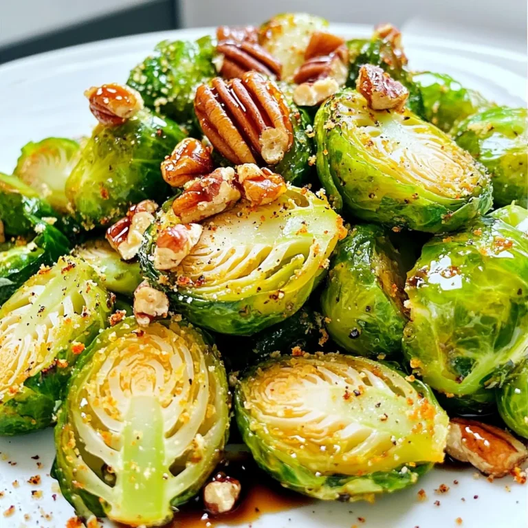 - 450 g Rosenkohl - 3 Esslöffel reiner Ahornsirup - 2 Esslöffel Olivenöl Die Hauptzutaten sind einfach und frisch. Der Rosenkohl ist der Star dieses Gerichts. Er hat einen tollen Geschmack, besonders wenn er geröstet wird. Ahornsirup bringt eine süße Note. Olivenöl hilft beim Rösten und gibt einen feinen Geschmack. - 1 Teelöffel Knoblauchpulver - Salz und Pfeffer nach Geschmack - 60 g Pekannüsse (optional) - 1 Esslöffel Balsamico-Essig Die Gewürze sind wichtig für den Geschmack. Knoblauchpulver gibt einen herzhaften Touch. Salz und Pfeffer machen das Gericht spannend. Pekannüsse sind eine tolle Option, um Crunch hinzuzufügen. Balsamico-Essig rundet das Ganze ab mit einer sauren Note. Heize deinen Ofen auf 220°C (425°F) vor. Diese hohe Temperatur macht die Röschen schön knusprig. Nimm 450 g Rosenkohl und bereite sie vor. Wasche sie gründlich und schneide sie in zwei Hälften. So garen sie gleichmäßiger. Gib die halbierten Röschen in eine große Schüssel. Füge 2 Esslöffel Olivenöl, 3 Esslöffel reinen Ahornsirup und 1 Teelöffel Knoblauchpulver hinzu. Streue Salz und Pfeffer nach Geschmack darüber. Vermenge alles gut. Die Röschen müssen gleichmäßig mit der Mischung überzogen sein. Das sorgt für vollen Geschmack. Lege den Rosenkohl in einer einzigen Schicht auf ein Backblech. Ein Backpapier hilft, das Ankleben zu vermeiden. Röste die Röschen für etwa 20 bis 25 Minuten. Wende sie nach der Hälfte der Zeit. So werden sie von allen Seiten goldbraun. Die perfekte Röstzeit ist erreicht, wenn die Röschen zart sind. Wenn du möchtest, füge in den letzten 5 Minuten 60 g grob gehackte Pekannüsse hinzu. Das gibt einen leckeren Crunch. Wenn sie fertig sind, nimm das Blech aus dem Ofen und beträufle die Röschen mit 1 Esslöffel Balsamico-Essig. Das gibt einen tollen Geschmack! Um die Röschen gleichmäßig zu rösten, achte darauf, dass sie in einer einzigen Schicht liegen. Wenn du sie übereinander stapelst, werden sie nicht gleichmäßig gar. Wende die Röschen nach der Hälfte der Röstzeit. So garen sie besser und werden schön braun. Vermeide Übercooking, indem du die Röschen nach 20 Minuten überprüfst. Sie sollten zart, aber nicht matschig sein. Wenn sie an den Rändern goldbraun werden, sind sie perfekt. Du kannst verschiedene Nussarten verwenden, um Abwechslung zu schaffen. Mandeln oder Walnüsse sind tolle Alternativen zu Pekannüssen. Probiere auch zusätzliche Gewürze aus, wie Paprika oder Kreuzkümmel, um neue Aromen zu entdecken. Ein Spritzer Zitrone gibt einen frischen Kick. Sei kreativ und finde deine Favoriten. {{image_4}} Für eine vegane Version von Ahornsirup-glasierten Rosenkohl verzichten Sie auf die Pekannüsse. Diese sind optional, aber sie geben einen schönen Crunch. Der Rest des Rezepts bleibt gleich. Alle Zutaten sind vegan und glutenfrei. Verwenden Sie reinen Ahornsirup und frische Gewürze. So bleibt das Gericht lecker und passend für alle. Kombinieren Sie die Rosenkohl mit anderen Gemüsesorten. Karotten oder Süßkartoffeln passen gut dazu. Diese Mischung bringt Farbe und Geschmack auf den Tisch. Sie können auch mit Hauptgerichten wie gebratenem Hähnchen oder Lachs servieren. Diese Beilagen machen jede Mahlzeit besonders. Probieren Sie es aus und lassen Sie Ihrer Kreativität freien Lauf! Gerösteter Rosenkohl bleibt am besten in einem luftdichten Behälter. Lagern Sie ihn im Kühlschrank. So bleibt er frisch und lecker. Stellen Sie sicher, dass der Rosenkohl abgekühlt ist, bevor Sie ihn einpacken. Um die Knusprigkeit zu bewahren, vermeiden Sie es, ihn zu stapeln. Wenn Sie die Reste wiedererhitzen, nutzen Sie den Ofen oder eine Pfanne. Dies hilft, die Röschen knusprig zu halten. Vermeiden Sie die Mikrowelle, denn sie macht den Rosenkohl oft matschig. Erhitzen Sie den Rosenkohl bei 180°C für etwa 10 Minuten. Die Reste sind im Kühlschrank etwa 3 bis 4 Tage haltbar. Achten Sie darauf, sie in einem luftdichten Behälter zu lagern. Überprüfen Sie vor dem Essen, ob der Rosenkohl noch gut aussieht und riecht. Wenn Sie mehr Zeit haben, können Sie den gerösteten Rosenkohl auch einfrieren. Teilen Sie ihn in Portionen auf und verpacken Sie ihn in einen gefrierfesten Beutel. So bleibt der Rosenkohl bis zu 3 Monate frisch. Denken Sie daran, ihn vor dem Verzehr im Kühlschrank aufzutauen. Um die Röschen knuspriger zu machen, gibt es ein paar einfache Tipps: - Verwende frischen Rosenkohl für den besten Biss. - Schneide die Röschen in kleinere Stücke, um mehr Oberfläche zu schaffen. - Stelle sicher, dass der Rosenkohl gleichmäßig mit Olivenöl und Ahornsirup überzogen ist. - Röste die Röschen in einer einzigen Schicht auf dem Backblech. - Wende sie während des Röstens einmal, damit sie gleichmäßig bräunen. - Füge die Pekannüsse in den letzten fünf Minuten hinzu, um extra Crunch zu erhalten. Ja, Rosenkohl ist sehr gesund! Er hat viele Nährstoffe: - Er ist reich an Vitaminen wie C und K. - Rosenkohl enthält Ballaststoffe, die gut für die Verdauung sind. - Er hat auch Antioxidantien, die helfen, die Zellen zu schützen. - Diese kleinen Röschen können sogar das Risiko für bestimmte Krankheiten senken. Essen Sie Rosenkohl oft, um von seinen gesundheitlichen Vorteilen zu profitieren! Ja, es gibt Alternativen zu Ahornsirup: - Honig eignet sich gut für einen süßen Geschmack. - Agavendicksaft hat eine ähnliche Konsistenz und ist süß. - Kokosblütenzucker kann auch verwendet werden, um eine karamellige Note zu erzielen. - Wenn Sie es weniger süß mögen, können Sie auch eine Mischung aus Wasser und Zucker benutzen. Experimentieren Sie mit diesen Optionen, um einen neuen Geschmack zu entdecken! Zusammenfassend haben wir die Zutaten, Zubereitung und Lagerung von geröstetem Rosenkohl betrachtet. Du hast gelernt, wie man ihn perfekt würzt und röstet. Mit einfachen Tipps hast du jetzt die Möglichkeit, dieses Gericht anzupassen. Variiere die Nüsse und Gewürze, um neue Aromen zu entdecken. Rosenkohl ist nicht nur lecker, sondern auch gesund. Probiere es aus, um es selbst zu erfahren. Du wirst überrascht sein, wie gut dieses Gemüse sein kann. Lass dich inspirieren!