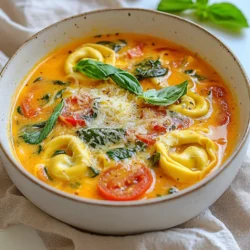 Für die cremige toskanische Tortellini-Suppe brauchst du: - 1 Esslöffel Olivenöl - 1 mittelgroße Zwiebel, gewürfelt - 2 Knoblauchzehen, fein gehackt - 750 ml Gemüsebrühe - 1 Dose (400 g) gewürfelte Tomaten, un drained - 240 ml Schlagsahne - 1 Packung (250 g) frische Käsereis-Tortellini - 2 Tassen frischer Spinat, grob gehackt Diese Zutaten bilden die Basis für eine reichhaltige und schmackhafte Suppe. Die Kombination von frischem Spinat und Käsereis-Tortellini sorgt für einen tollen Geschmack. Die Suppe braucht auch die richtigen Gewürze, um lecker zu sein. Verwende: - 1 Teelöffel getrockneter Basilikum - 1 Teelöffel getrockneter Oregano - Salz und Pfeffer nach Geschmack Diese Gewürze bringen das Aroma der Toskana in deine Küche. Sie geben der Suppe eine herzhafte Note. Basilikum und Oregano sind klassisch und passen perfekt zu den anderen Zutaten. Das Servieren macht die Suppe noch besser. Ich empfehle: - Geriebenen Parmesan zum Servieren - Frische Basilikumblätter zur Garnitur Der Parmesan schmilzt leicht und gibt einen tollen Geschmack. Die frischen Basilikumblätter sehen nicht nur schön aus, sie bringen auch Frische. Diese Details machen das Essen zu einem besonderen Erlebnis. {{ingredient_image_2}} Erhitze einen großen Topf bei mittlerer Hitze. Gib das Olivenöl hinein. Füge die gewürfelte Zwiebel hinzu. Brate die Zwiebel für etwa fünf Minuten. Sie sollte glasig und weich sein. Danach kommt der gehackte Knoblauch dazu. Brate ihn eine weitere Minute. Der Knoblauch gibt einen tollen Duft ab. Gieße die Gemüsebrühe in den Topf. Füge die Dose mit gewürfelten Tomaten hinzu. Stelle sicher, dass du die Flüssigkeit mit hineingibst. Rühre alles gut um. Lass die Mischung zum sanften Köcheln bringen. Dies dauert etwa fünf bis zehn Minuten. So können sich die Aromen gut entfalten. Nun ist es Zeit für die Sahne. Gieße die Schlagsahne langsam in die Suppe. Rühre dabei gut um. Danach kommen die frischen Käsereis-Tortellini in den Topf. Koche sie nach Packungsanleitung. In der Regel dauert dies etwa fünf bis sieben Minuten. Die Tortellini sollten al dente sein. Jetzt fügst du den grob gehackten Spinat hinzu. Rühre gut um, bis der Spinat verwelkt. Dies dauert etwa zwei bis drei Minuten. Dann kannst du die Suppe mit Salz und Pfeffer abschmecken. Schmecke sie nach deinem Wunsch ab. So wird die Suppe perfekt für dich! Frische Zutaten sind der Schlüssel für den besten Geschmack. Wenn du frische Zwiebeln und Knoblauch verwendest, wird die Suppe viel aromatischer. Auch frischer Spinat macht einen großen Unterschied. Er gibt der Suppe nicht nur Farbe, sondern auch einen tollen Geschmack. Frische Käsereis-Tortellini sind ebenfalls wichtig. Sie sorgen für eine zarte Textur und intensiven Käsegeschmack. Du kannst die Konsistenz der Suppe leicht ändern. Für eine cremigere Suppe füge mehr Schlagsahne hinzu. Rühre sie gut ein, damit sie sich gleichmäßig verteilt. Wenn du eine dünnere Suppe magst, gib mehr Gemüsebrühe hinzu. Achte darauf, die Brühe nach und nach hinzuzufügen, bis die gewünschte Konsistenz erreicht ist. Experimentiere mit verschiedenen Gewürzen! Neben Basilikum und Oregano kannst du auch Thymian oder Rosmarin verwenden. Diese Kräuter bringen neue Aromen in die Suppe. Wenn du etwas Schärfe magst, füge eine Prise rote Pfefferflocken hinzu. Diese kleinen Änderungen können die Suppe ganz anders wirken lassen. Vertrauen in deine Gewürze ist der Schlüssel zu einem tollen Gericht! Pro Tipps Saisonale Zutaten verwenden: Nutzen Sie frische, saisonale Zutaten für den besten Geschmack und Nährwert Ihrer Suppe. Vegetarische Optionen: Für eine vegane Variante können Sie die Schlagsahne durch Kokosmilch oder eine pflanzliche Sahnealternative ersetzen. Zusätzliche Aromen: Experimentieren Sie mit zusätzlichen Gewürzen wie roten Pfefferflocken oder frisch geriebenem Muskatnuss für mehr Geschmack. Resteverwertung: Diese Suppe lässt sich hervorragend aufbewahren und schmeckt am nächsten Tag oft noch besser – perfekt für die Resteverwertung! {{image_4}} Wenn du eine pflanzliche Suppe machen möchtest, gibt es viele tolle Alternativen. Du kannst die Schlagsahne durch Kokosmilch ersetzen. Sie macht die Suppe cremig und gibt einen neuen Geschmack. Statt der Käsereis-Tortellini, greife zu Gemüse-Tortellini. Diese fügen noch mehr Farbe und Geschmack hinzu. Für eine proteinreiche Suppe kannst du Hähnchen oder Würstchen hinzufügen. Koche zuerst das Hähnchen in der Brühe, bevor du die anderen Zutaten hinzufügst. Wenn du Würstchen verwenden willst, schneide sie in kleine Stücke und brate sie an. Füge sie dann in die Suppe, wenn du die Tortellini hinzufügst. So bekommst du einen herzhaften Biss. Es macht Spaß, mit verschiedenen Tortellini zu experimentieren. Du kannst Ricotta-, Spinat- oder sogar Pilz-Tortellini ausprobieren. Diese verschiedenen Füllungen bringen neue Aromen in die Suppe. Wähle die Füllung, die dir am besten gefällt, und genieße den Unterschied! Die cremige toskanische Tortellini-Suppe bleibt frisch im Kühlschrank. Sie ist bis zu drei Tage haltbar. Achte darauf, sie in einem luftdichten Behälter zu lagern. So bleibt der Geschmack erhalten und die Suppe verdirbt nicht schnell. Wenn du die Suppe länger aufbewahren möchtest, kannst du sie einfrieren. Fülle die abgekühlte Suppe in einen gefrierfesten Behälter oder in Gefrierbeutel. So bleibt sie bis zu drei Monate frisch. Um die Suppe aufzutauen, lege sie über Nacht in den Kühlschrank. Erwärme sie dann langsam auf dem Herd, bis sie heiß ist. Rühre gut um, um die Konsistenz zu verbessern. Du kannst viele Zutaten im Voraus vorbereiten. Schneide die Zwiebel und den Knoblauch und lagere sie im Kühlschrank. Auch die Brühe kannst du schon vorbereiten. So sparst du Zeit, wenn du die Suppe kochen möchtest. Du kannst sogar die Tortellini vorkochen und später hinzufügen. Um die Suppe vegan zu machen, ersetze die Schlagsahne mit einer pflanzlichen Alternative. Kokosmilch oder Cashewcreme sind gute Optionen. Verwende auch vegane Tortellini, die ohne Käse sind. Gemüsebrühe sollte immer vegan sein. Achte darauf, dass auch die Gewürze ohne tierische Produkte sind. Zu dieser Suppe passen viele Beilagen. Ein frisches Baguette ist ideal, um die Suppe perfekt zu ergänzen. Auch ein einfacher grüner Salat passt sehr gut. Du kannst auch Croutons für einen knusprigen Biss hinzufügen. Wenn du etwas mehr willst, probiere Bruschetta. Ja, diese Suppe ist sehr flexibel. Du kannst anderes Gemüse hinzufügen. Karotten oder Zucchini bieten tolle Farben und Aromen. Auch Hülsenfrüchte wie Kichererbsen sind eine gute Ergänzung für mehr Protein. Experimentiere mit verschiedenen Kräutern, um den Geschmack zu verändern. Die cremige toskanische Tortellini-Suppe ist körperlich und geschmacklich ein Genuss. Wir haben die Hauptzutaten wie Olivenöl und Zwiebeln sowie Gewürze wie Basilikum und Oregano behandelt. Die Schritt-für-Schritt-Anleitung macht die Zubereitung leicht und schnell. Unsere Tipps helfen, die beste Konsistenz zu finden und Variationen zu erkunden. Denken Sie daran, frische Zutaten zu nutzen und gerne mit den Aromen zu spielen. Genießen Sie Ihre Suppe frisch oder eingefroren!