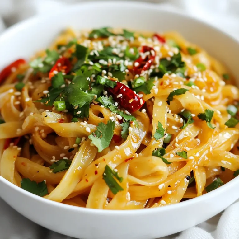 - 200g flache Reisnudeln - 3 Esslöffel Sesamöl - 5 Zehen Knoblauch, fein gehackt - 2 Esslöffel Ingwer, gerieben - 3 Esslöffel Sojasauce - 1 Esslöffel Chilipaste - 1-2 rote Chilischoten, dünn geschnitten - Frischer Koriander und geröstete Sesamkörner zur Garnitur Die Hauptzutaten sind einfach und schnell zu finden. Die flachen Reisnudeln machen das Gericht leicht und lecker. Sesamöl bringt einen nussigen Geschmack. Der Knoblauch gibt den Nudeln eine starke Note, die jeder mag. Die Gewürze sind der Schlüssel zum Geschmack. Ingwer bringt Frische, während die Sojasauce und Chilipaste die perfekte Würze hinzufügen. Du kannst die Schärfe mit der Chilipaste anpassen. Für die optionalen Zutaten kannst du frische rote Chilischoten verwenden. Sie geben dem Gericht Farbe und zusätzliche Schärfe. Frischer Koriander und geröstete Sesamkörner sind tolle Toppings. Sie machen deine Nudeln noch schöner und schmackhafter. {{ingredient_image_2}} Bringe zuerst einen großen Topf mit gesalzenem Wasser zum Kochen. Füge die flachen Reisnudeln hinzu und koche sie gemäß der Verpackungsanweisung. Achte darauf, dass sie al dente sind. Nach dem Kochen gieße die Nudeln ab und spüle sie kurz mit kaltem Wasser. Dies stoppt den Garprozess und verhindert, dass sie kleben. Nimm eine kleine Schüssel und vermische die Sojasauce, die Chilipaste und den braunen Zucker. Rühre alles gut um, bis der Zucker sich vollständig auflöst. Beiseite stellen und gleich verwenden. Erhitze in einem großen Wok oder einer Pfanne das Sesamöl bei mittlerer Hitze. Füge den fein gehackten Knoblauch, den geriebenen Ingwer und die dünn geschnittenen Chilischoten hinzu. Brate alles etwa 2-3 Minuten an, bis es aromatisch ist. Pass auf, dass der Knoblauch nicht verbrennt, denn dann wird er bitter. Gib die gekochten Nudeln in den Wok. Füge die vorbereitete Sauce hinzu. Mische alles sanft, sodass die Nudeln gleichmäßig mit der Sauce überzogen sind. Garen die Mischung weitere 3-4 Minuten unter ständigem Rühren. So nehmen die Nudeln den vollen Geschmack auf. Sobald die Nudeln gut durchgeheizt sind, nimm den Wok vom Herd. Rühre die gehackten Frühlingszwiebeln unter. Mische alles ein letztes Mal gut durch, damit die Aromen sich entfalten. Richte die würzigen Knoblauch-Chili-Nudeln in Schüsseln an. Garniere jede Portion mit frischem Koriander. Wenn du magst, streue noch geröstete Sesamkörner darüber. So wird das Gericht noch ansprechender. Wähle die richtigen Reisnudeln für dein Gericht. Es gibt verschiedene Typen. Flache Reisnudeln sind perfekt für dieses Rezept. Sie sind weich und nehmen die Sauce gut auf. Dickere Nudeln sind auch eine Option, aber achte auf die Kochzeit. Dünne Reisnudeln kochen schneller, also überprüfe sie oft. Frische Nudeln bieten den besten Geschmack, aber trockene funktionieren auch gut. Die Schärfe deiner Nudeln hängt von dir ab. Verwende rote Chilischoten für einen frischen Kick. Schneide sie dünn und füge sie nach Geschmack hinzu. Chilipaste ist auch eine tolle Möglichkeit. Beginne mit einem Esslöffel und teste die Schärfe. Du kannst immer mehr hinzufügen, wenn du es würziger magst. Denke daran, dass die Schärfe beim Kochen steigt. Plane deine Portionen gut für verschiedene Anlässe. Für ein großes Essen sind zwei Portionen pro Person ideal. Bei einem kleinen Abendessen kannst du mit einer Portion pro Person auskommen. Serviere die Nudeln in schönen Schüsseln. Garniere sie mit frischem Koriander und gerösteten Sesamkörnern. Das sieht toll aus und macht hungrig. Pro Tipps Die Nudeln richtig kochen: Stellen Sie sicher, dass Sie die Reisnudeln nur al dente kochen, um eine bessere Textur zu erhalten, wenn sie mit der Sauce vermischt werden. Schärfe anpassen: Beginnen Sie mit der angegebenen Menge Chilischoten und Chilipaste und fügen Sie nach Geschmack mehr hinzu, um die perfekte Schärfe für Ihre Vorlieben zu erzielen. Aromatisches Anbraten: Braten Sie den Knoblauch und Ingwer bei mittlerer Hitze an, um ihre Aromen zu entfalten, ohne sie zu verbrennen und Bitterkeit zu erzeugen. Frische Kräuter verwenden: Frischer Koriander und Frühlingszwiebeln verleihen den Nudeln nicht nur Geschmack, sondern auch eine ansprechende Frische und Farbe. {{image_4}} Für eine fleischfreie Version der Spicy Garlic Chili Nudeln gibt es viele leckere Alternativen. Statt Fleisch kannst du Tofu verwenden. Tofu nimmt die Aromen gut auf und macht die Nudeln sättigend. Eine andere gute Wahl sind Pilze. Shiitake oder Champignons geben einen herzhaften Geschmack. Dazu kann man auch Tempeh nutzen. Tempeh hat einen nussigen Geschmack und ist sehr nahrhaft. Du kannst deine Nudeln noch abwechslungsreicher gestalten, indem du Gemüse oder Proteinquellen hinzufügst. Paprika, Brokkoli oder Zucchini passen gut und bringen frische Farben. Auch Erbsen oder Karotten sind tolle Optionen. Wenn du mehr Protein möchtest, füge Edamame oder Kichererbsen hinzu. Diese Zutaten machen das Gericht noch gesünder und schmackhafter. Spicy Garlic Chili Nudeln haben viele regionale Einflüsse. In Thailand findest du ähnliche Gerichte mit Erdnüssen und Limette. Das gibt eine besondere Note. In der vietnamesischen Küche sind Reisnudeln oft mit frischen Kräutern kombiniert. Diese Kräuter sorgen für einen frischen Geschmack. In der chinesischen Küche werden oft mehr Gemüse und verschiedene Saucen verwendet. Diese Variationen zeigen, wie vielseitig und anpassbar dieses Gericht ist. Um Reste der Spicy Garlic Chili Nudeln gut zu lagern, lege sie in einen luftdichten Behälter. Stelle sicher, dass die Nudeln vollständig abgekühlt sind, bevor du sie in den Kühlschrank stellst. So bleiben sie frisch. Die besten Methoden sind, die Nudeln innerhalb von zwei Tagen zu essen. Achte darauf, dass du die Sauce getrennt von den Nudeln aufbewahrst, wenn möglich. Um die Nudeln ohne Verlust der Textur aufzuwärmen, benutze eine Pfanne. Füge ein wenig Wasser oder Öl hinzu, um die Nudeln geschmeidig zu machen. Erhitze sie bei mittlerer Hitze und rühre oft um. So vermeidest du, dass sie kleben oder austrocknen. Eine andere Möglichkeit ist die Mikrowelle. Decke die Nudeln mit einem feuchten Tuch ab und wärme sie in kurzen Intervallen. Die Haltbarkeit der Spicy Garlic Chili Nudeln im Kühlschrank beträgt etwa drei bis vier Tage. Achte auf Anzeichen von Verderb, wie einen unangenehmen Geruch oder eine veränderte Farbe. Wenn die Nudeln schleimig oder trocken erscheinen, solltest du sie wegwerfen. Es ist wichtig, auf die Frische der Zutaten zu achten, um eine sichere Mahlzeit zu garantieren. Die Zubereitung der Spicy Garlic Chili Noodles dauert insgesamt nur 20 Minuten. Du brauchst etwa 10 Minuten, um alle Zutaten vorzubereiten. Das Kochen der Nudeln und das Anbraten der Aromen nehmen den Rest der Zeit in Anspruch. Diese schnelle Zubereitungszeit macht dieses Gericht ideal für ein schnelles Abendessen. Ja, du kannst die Nudeln im Voraus zubereiten. Koche die Reisnudeln und spüle sie ab. Bewahre sie in einem luftdichten Behälter im Kühlschrank auf. Du kannst die Sauce ebenfalls vorbereiten und getrennt lagern. So hast du alles bereit, wenn du es brauchst. Achte darauf, die Nudeln vor dem Servieren gut zu erwärmen. Spicy Garlic Chili Noodles können gesund sein, wenn du frische Zutaten verwendest. Diese Nudeln enthalten Knoblauch, Ingwer und Chili, die viele gesundheitliche Vorteile bieten. Knoblauch stärkt das Immunsystem, während Ingwer gut für die Verdauung ist. Reisnudeln sind glutenfrei und leicht verdaulich. Achte darauf, die Sojasauce in Maßen zu verwenden, um den Salzgehalt zu kontrollieren. Die besten Spicy Garlic Chili Noodles findest du in asiatischen Restaurants, die sich auf chinesische oder thailändische Küche spezialisieren. Achte auf Lokale, die frische Zutaten und hausgemachte Saucen verwenden. Online kannst du auch nach Rezepten suchen, die von erfahrenen Köchen empfohlen werden. So kannst du die Nudeln in deinen eigenen vier Wänden nachkochen. Spicy Garlic Chili Noodles sind einfach zuzubereiten. Du hast gelernt, welche Zutaten wichtig sind. Die passenden Gewürze und optionale Zutaten machen das Gericht besonders. Zudem hast du die Schritte zum Kochen gefunden und Tipps zur Aufbewahrung erhalten. Variationen bringen neue Geschmackserlebnisse. Experimentiere mit frischen Zutaten und stelle deine eigene Version her. Mit diesen Tipps machst du jeden Biss zu einem Genuss. So wird jede Mahlzeit zum Erfolg, egal ob Familie oder Freunde. Mache deine nächsten Nudelgerichte unvergesslich!