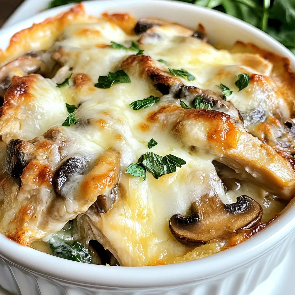 Für den Keto Knoblauch Pilz Hähnchen Auflauf brauchen Sie: - 2 Tassen gekochtes Hähnchen, zerrupft oder gewürfelt - 2 Tassen Pilze, in Scheiben geschnitten (cremini oder Champignon) - 4 Knoblauchzehen, fein gehackt - 1 Tasse Schlagsahne - 1 Tasse geriebener Mozzarella-Käse - 1/2 Tasse geriebener Parmesan-Käse - 1 Esslöffel Olivenöl - 1 Teelöffel getrockneter Thymian - 1 Teelöffel Salz - 1/2 Teelöffel schwarzer Pfeffer - 2 Tassen frischer Spinat, grob gehackt Diese Zutaten geben dem Auflauf viel Geschmack und machen ihn schön cremig. Wenn Sie etwas mehr Schwung möchten, können Sie Folgendes hinzufügen: - 1/4 Teelöffel rote Pfefferflocken - Frische Kräuter wie Petersilie oder Schnittlauch zur Garnierung Die roten Pfefferflocken bringen etwas Schärfe. Frische Kräuter sorgen für einen schönen Farbkontrast. Dieser Auflauf ist nicht nur lecker, sondern auch gut für die Keto-Diät. Eine Portion hat ungefähr: - Kalorien: 400 - Fett: 30 g - Eiweiß: 30 g - Kohlenhydrate: 5 g Diese Werte können leicht variieren. Sie sind jedoch ideal für jeden, der seine Kohlenhydrate niedrig halten möchte. {{ingredient_image_2}} Bevor Sie mit dem Kochen beginnen, sollten Sie alle Zutaten bereitstellen. Dies hilft, den Prozess leichter zu machen. Hier sind die Schritte zur Vorbereitung: - Gekochtes Hähnchen: Zerrupfen oder in kleine Stücke schneiden. - Pilze: In dünne Scheiben schneiden. Cremini oder Champignon sind ideal. - Knoblauch: Fein hacken. - Spinat: Grob hacken. - Käse: Mozzarella und Parmesan reiben. Achten Sie darauf, die Ofentemperatur auf 190°C vorzuwärmen. Dies ist wichtig, damit der Auflauf gleichmäßig gart. Jetzt geht es ans Kochen! Folgen Sie diesen Schritten: 1. Erhitzen Sie das Olivenöl in einer großen Pfanne bei mittlerer Hitze. 2. Fügen Sie die geschnittenen Pilze hinzu. Braten Sie sie 5-7 Minuten lang, bis sie goldbraun sind. 3. Geben Sie den gehackten Knoblauch dazu und braten Sie ihn 1-2 Minuten, bis er duftet. 4. In einer großen Schüssel die Pilze, das Hähnchen, den Spinat, Thymian, Salz, Pfeffer und rote Pfefferflocken gut vermengen. 5. In einer anderen Schüssel die Schlagsahne und die Hälfte des Käses glatt rühren. 6. Gießen Sie die Sahnemischung über die Hähnchen-Mischung und rühren Sie vorsichtig um. 7. Geben Sie die Mischung in eine gefettete Auflaufform. 8. Bestreuen Sie den Auflauf mit dem restlichen Käse. 9. Backen Sie ihn 25-30 Minuten lang, bis der Käse blubbert und goldbraun ist. 10. Lassen Sie den Auflauf einige Minuten abkühlen, damit die Aromen sich setzen können. Um sicherzustellen, dass Ihr Auflauf perfekt gegart ist, beachten Sie diese Punkte: - Der Käse sollte geschmolzen und leicht bräunlich sein. - Wenn der Auflauf blubbert, ist er heiß und durchgegart. - Ein einfaches Testwerkzeug ist ein Zahnstocher. Stecken Sie ihn in die Mitte. Kommt er sauber heraus, ist der Auflauf fertig. Diese Schritte helfen Ihnen, einen köstlichen Keto Garlic Mushroom Chicken Casserole zu kreieren. Viel Spaß beim Kochen! Um den perfekten Keto Garlic Mushroom Chicken Casserole zuzubereiten, beachten Sie einige wichtige Punkte. Der erste Punkt ist die Auswahl der Pilze. Cremini oder Champignons sind ideal. Sie geben den besten Geschmack. Sautieren Sie die Pilze gut, bis sie goldbraun sind. Dies bringt die Aromen hervor. Achten Sie darauf, den Knoblauch nicht zu lange zu kochen. Er sollte aromatisch, aber nicht verbrannt sein. Ein weiterer Tipp ist, die Sahnemischung gleichmäßig zu verteilen. Das sorgt dafür, dass jeder Bissen cremig ist. Lassen Sie den Auflauf nach dem Backen einige Minuten ruhen. So setzen sich die Aromen besser. Für die Zubereitung dieses Auflaufs brauchen Sie einige Utensilien: - Eine große Pfanne für das Anbraten - Eine große Schüssel zum Mischen - Eine gefettete Auflaufform (23x33 cm) - Ein Schneidebrett und ein scharfes Messer - Ein Holzlöffel oder Spatel zum Rühren Diese Utensilien machen das Kochen einfacher und schneller. Ein häufiger Fehler ist, die Pilze zu lange zu braten. Das macht sie trocken. Achten Sie darauf, sie nur bis zur goldbraunen Farbe zu braten. Ein weiterer Fehler ist zu viel Salz. Probieren Sie die Mischung, bevor Sie mehr hinzufügen. Ein weiterer Punkt ist die Backzeit. Jeder Ofen ist anders. Überprüfen Sie den Käse nach 25 Minuten. Wenn er goldbraun und blubbernd ist, ist der Auflauf fertig. Wenn nicht, lassen Sie ihn noch ein paar Minuten länger backen. Pro Tipps Hähnchen vorbereiten: Verwenden Sie übrig gebliebenes Hähnchen oder Hähnchenbrust, die Sie im Voraus kochen und zerkleinern können, um die Zubereitungszeit zu verkürzen. Variationen bei den Pilzen: Experimentieren Sie mit verschiedenen Pilzsorten wie Shiitake oder Portobello für unterschiedliche Geschmäcker und Texturen. Spinat ersetzen: Sie können den Spinat durch Mangold oder Grünkohl ersetzen, um den Nährstoffgehalt zu variieren und einen anderen Geschmack zu erzielen. Resteverwertung: Dieser Auflauf eignet sich hervorragend für Reste. Fügen Sie anderes Gemüse hinzu, das Sie noch haben, z.B. Brokkoli oder Zucchini. {{image_4}} Wenn du kein Hähnchen magst, kannst du es leicht ersetzen. Du kannst Pute benutzen, wenn du einen ähnlichen Geschmack möchtest. Rindfleisch passt auch gut, besonders wenn es gut gewürzt ist. Eine weitere tolle Option ist Lachs. Er gibt dem Auflauf eine frische Note. Für eine kräftige Proteinquelle ist Tofu eine angenehme Wahl. Du kannst ihn in Würfel schneiden und anbraten. Für eine vegetarische Version verwende einfach mehr Gemüse. Brokkoli oder Blumenkohl sind gute Ergänzungen. Du kannst auch Kichererbsen hinzufügen, um mehr Protein zu bekommen. Wenn du eine vegane Variante machen möchtest, nimm pflanzliche Sahne und veganen Käse. Du kannst auch Nüsse oder Samen für zusätzlichen Crunch verwenden. Diese Optionen machen den Auflauf ebenso lecker und nahrhaft. Um mehr Geschmack hinzuzufügen, experimentiere mit Kräutern. Basilikum und Oregano bringen Frische. Rosmarin kann dem Gericht eine herzhafte Tiefe geben. Eine Prise Muskatnuss hebt die Aromen hervor. Wenn du es schärfer magst, füge mehr rote Pfefferflocken hinzu. Auch ein Spritzer Zitronensaft kann den Geschmack aufhellen. So wird dein Auflauf immer wieder spannend und neu! Um die Reste des Keto Knoblauch Pilz Hähnchen Auflaufs frisch zu halten, sollten Sie ihn in einem luftdichten Behälter aufbewahren. Lassen Sie den Auflauf zuerst auf Raumtemperatur abkühlen. Dann decken Sie ihn gut ab oder füllen ihn in den Behälter. So bleibt der Geschmack erhalten. Wenn Sie den Auflauf wieder aufwärmen möchten, heizen Sie den Ofen auf 180°C vor. Geben Sie den Auflauf in eine Auflaufform und decken Sie ihn mit Alufolie ab, um das Austrocknen zu verhindern. Erwärmen Sie ihn für etwa 15 bis 20 Minuten. So bleibt der Käse schön geschmolzen und der Auflauf ist gleichmäßig heiß. Im Kühlschrank hält sich der Auflauf bis zu 3 Tage. Stellen Sie sicher, dass er gut verpackt ist. Im Gefrierschrank kann der Auflauf bis zu 2 Monate lagern. Teilen Sie ihn in Portionen auf, um das Auftauen zu erleichtern. Lassen Sie ihn über Nacht im Kühlschrank auftauen, bevor Sie ihn aufwärmen. Ja, dieser Auflauf ist keto-freundlich. Er enthält wenig Kohlenhydrate und viel Fett. Die Hauptzutaten wie Hähnchen, Pilze und Käse passen gut in die ketogene Diät. Schlagsahne sorgt für cremige Textur und zusätzlichen Geschmack. Zudem enthält der Auflauf frischen Spinat, der nährstoffreich ist. Ja, du kannst den Auflauf im Voraus zubereiten. Bereite die Mischung aus Hähnchen, Pilzen und Sahne vor. Lege sie in eine Auflaufform und decke sie ab. Du kannst ihn bis zu zwei Tage im Kühlschrank aufbewahren. Backe ihn kurz vor dem Servieren. So sparst du Zeit und kannst das Gericht frisch genießen. Du kannst den Auflauf würziger machen, indem du mehr Gewürze hinzufügst. Rote Pfefferflocken geben einen kleinen Kick. Auch frische Kräuter wie Petersilie oder Basilikum sind toll. Für einen intensiveren Geschmack kannst du auch Zwiebeln anbraten. Experimentiere mit deinen Lieblingsgewürzen für mehr Vielfalt. Der Keto Auflauf ist einfach und lecker. Wir haben die Haupt- und optionalen Zutaten besprochen. Die Schritt-für-Schritt-Anleitung macht das Kochen leicht. Tipps und Tricks helfen, den Auflauf perfekt hinzubekommen. Variationen ermöglichen Spaß beim Kochen. Außerdem wissen Sie, wie man Reste richtig lagert. Dieser Auflauf ist nicht nur keto-freundlich, sondern auch anpassbar. Mit all diesen Tipps können Sie den Auflauf jetzt selbst zubereiten. Viel Freude beim Kochen!